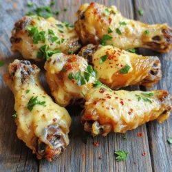 - 2 pounds chicken wings - 1 cup all-purpose flour - ½ cup unsalted butter, melted - 1 teaspoon garlic powder - 1 teaspoon onion powder - 1 cup freshly grated Parmesan cheese - 2 tablespoons fresh parsley, finely chopped - Red pepper flakes for extra heat When you make crispy garlic Parmesan wings, you start with fresh chicken wings. These wings will be the main star of your dish. You also need all-purpose flour to coat the wings. This flour gives them that crispy crunch we all love. Unsalted butter adds a rich flavor and helps the garlic stick to the wings. Next, we have our seasonings. Garlic powder and onion powder are key for that bold taste. Parmesan cheese brings a cheesy, savory touch that makes these wings irresistible. You can’t skip this ingredient! For some fun, think about adding fresh parsley. It adds a pop of color and freshness. If you want a kick, sprinkle some red pepper flakes on top. These optional add-ins let you customize your wings just how you like them. Ready for the full recipe? You can find it [here](insert-link). Let's get cooking! 1. First, preheat your oven to 425°F (220°C). This will help achieve that perfect crisp. 2. In a large bowl, mix the flour, baking powder, garlic powder, onion powder, salt, and black pepper. Whisk until it’s blended well. 3. Pat the chicken wings dry using paper towels. This step is key for crispiness. 4. Toss the wings in the flour mixture. Make sure every wing is coated. Shake off any extra flour. 1. Arrange the wings on a baking sheet lined with parchment paper. Keep them in a single layer. They should not touch each other. 2. Bake the wings for 40-45 minutes. Halfway through, flip them over for even cooking. Look for a golden brown color. 1. While the wings bake, melt the butter in a small saucepan over low heat. 2. Add the finely minced garlic to the melted butter. Sauté for 1-2 minutes. Stir often and watch it closely to avoid burning. Once the wings are done, toss them in the warm garlic butter. Mix them with freshly grated Parmesan cheese and chopped parsley. This is the moment when the magic happens! For the full recipe, check the earlier section. Enjoy every bite! To make your wings extra crispy, you must dry them well. Pat the chicken wings with paper towels before cooking. This removes moisture, which helps the skin get that perfect crunch. Next, space them out on the baking sheet. Avoid crowding the wings. If they touch, they will steam instead of crisp up. A single layer is key for that golden brown finish. Choosing high-quality Parmesan cheese makes a big impact on flavor. Freshly grated cheese is best. It melts well and adds rich taste. Avoid pre-grated cheese, as it often has anti-caking agents that can change the texture. You can also add spice variations for extra flavor. Consider red pepper flakes or a dash of cayenne. These add warmth and depth to the wings without overpowering the garlic and Parmesan. Serve your crispy garlic Parmesan wings with tasty sides. Celery sticks and carrot sticks are classic choices. They add crunch and freshness. Pair them with a creamy dip, like ranch or blue cheese, for extra flavor. For presentation, arrange the wings on a large platter. Sprinkle fresh parsley on top for color. You can also serve them with lemon wedges for a zesty finish. These simple touches make your dish look great and inviting. For a full recipe, check out the [Full Recipe]. {{image_4}} To make spicy garlic Parmesan wings, you can add hot sauce or chili powder to the mix. This gives a nice kick to the wings. You can use your favorite hot sauce or a sprinkle of chili powder to taste. I often use a few dashes of Frank's RedHot for some heat. Just mix it in with the garlic butter before tossing the wings. This way, each wing gets coated evenly with that spicy goodness. You can also infuse your wings with fresh herbs. Adding rosemary, thyme, or oregano can bring a new flavor. Simply chop the herbs finely and mix them with the Parmesan cheese. When you toss the wings in the cheesy mixture, the herbs will add a fresh taste. This variation is perfect for herb lovers. You could even try a blend of herbs for a unique twist! While baking makes wings crispy and is healthier, frying provides a different texture. If you choose to fry, heat oil in a large pot. Fry the wings in batches until they are golden brown. This method gives you a crunchier skin. However, I love baked wings for their ease and less mess. Either way, you get delicious wings. Choose the method that fits your style. For the full recipe, check out the complete details above! To store leftover wings, first let them cool. Place the wings in an airtight container. Make sure the container seals well to keep the wings fresh. Store them in the fridge for up to four days. If you want to keep them longer, freezing is a great option. When reheating wings, aim to keep them crispy. Preheat your oven to 350°F (175°C). Place the wings on a baking sheet. Heat them for about 10 to 15 minutes, turning halfway. This method helps restore their crunch. You can also use an air fryer. Set it to 350°F and heat for about 5 to 7 minutes. To freeze wings, first, let them cool completely. Arrange them in a single layer on a baking sheet. Place this in the freezer for about an hour. Once frozen, transfer the wings to a freezer-safe bag. Remove as much air as possible before sealing. You can freeze them for up to three months. To defrost, move them to the fridge overnight or use the microwave on defrost mode. For the full recipe, check out the complete article. Bake your wings for 40 to 45 minutes at 425°F (220°C). Flip them halfway to get even crispiness. Look for a golden brown color to know they are ready. Yes, you can use frozen chicken wings. Just thaw them completely before baking. Pat them dry to help them crisp up. These wings pair well with many sides. Here are some great options: - Celery sticks - Carrot sticks - Ranch dressing - Blue cheese dressing - Potato wedges - A fresh garden salad For more ideas, check out the Full Recipe for inspiration. You now have all you need to make crispy garlic parmesan wings. Start with simple ingredients like chicken, flour, and butter. Follow the step-by-step instructions for perfect wings. Use tips to get that crispiness right. You can also try fun variations for added flavor. Remember to store leftovers well and reheat them for the best taste. Enjoy these wings at your next meal or gathering. They are sure to impress!