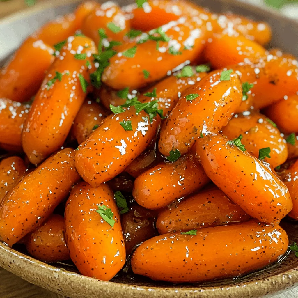 To make honey mustard glazed carrots, gather these ingredients: - 1 pound baby carrots (or 4 regular carrots, peeled and sliced) - 3 tablespoons honey - 2 tablespoons Dijon mustard - 2 tablespoons unsalted butter - 1 tablespoon olive oil - 1 teaspoon garlic powder - Salt and pepper to taste - Fresh parsley, chopped (for garnish) These ingredients work together to create a sweet and tangy glaze that brings out the carrots' natural flavor. You can swap some ingredients based on what you have at home. If you don’t have Dijon mustard, yellow mustard works too. Maple syrup can replace honey for a vegan option. Unsalted butter can be replaced with margarine or a plant-based spread. For garlic powder, fresh minced garlic is a great alternative. Feel free to adjust the seasonings to suit your taste! Fresh carrots offer a crunch and vibrant color that frozen carrots may lack. However, frozen carrots are convenient and save prep time. If using frozen, make sure they are thawed and drained before cooking. Both options work well, but fresh carrots will give a better texture and taste in this recipe. Using fresh carrots can elevate your dish and impress your guests. For the complete recipe, check out the [Full Recipe] link. Start by washing your carrots well. If you have baby carrots, you can use them whole. For regular carrots, peel them first. Then slice them into pieces that are about 2 inches long. This helps them cook evenly. Next, bring a medium pot of water to a boil. Once it boils, add your prepared carrots. Let them cook for about 5 to 7 minutes. You want them to be tender but still a little crunchy. After that, drain the carrots and let them cool for a moment. In a large skillet, melt some unsalted butter with olive oil over medium heat. Stir it a bit until the butter is all melted. Then, pour in the honey and Dijon mustard. Mix these well to create a smooth glaze. Next, sprinkle in garlic powder and season with salt and pepper. Stir this mixture for about 2 minutes until it gets thick and syrupy. Now, add your drained carrots to the skillet. Toss them gently in the honey mustard glaze until they are well coated. Cook them for another 3 to 4 minutes, stirring often. This warms the carrots through and gives them a nice shine. Once done, take your skillet off the heat. Transfer the glazed carrots to a serving dish. For a touch of color, sprinkle fresh parsley on top. Serve these warm with any meal you like. Check out the Full Recipe for all the details! To cook carrots evenly, cut them into similar sizes. If you use baby carrots, they are often the right size. For regular carrots, slice them into pieces about 2 inches long. This helps them cook at the same rate. Boil the carrots for 5-7 minutes until they are tender yet crisp. This way, you avoid mushy carrots. You can tweak the sweetness of your glaze. If you like it sweeter, add more honey. If you want it tangier, increase the Dijon mustard. Taste the glaze as you mix it. This lets you find the perfect balance for your palate. You can also adjust salt and pepper to enhance the flavor, making it just right for your meal. Serve your honey mustard glazed carrots warm. They pair well with roasted chicken or grilled fish. For a pop of color, arrange them in a shallow bowl. Drizzle any leftover glaze on top for added shine and flavor. Fresh parsley adds a nice touch as a garnish, making your dish look vibrant. For more ideas, check out the Full Recipe for different serving styles. {{image_4}} You can make honey mustard glazed carrots even tastier by adding spices and herbs. Try adding a pinch of cayenne pepper for some heat. You can also use fresh thyme or rosemary for a nice earthy flavor. Just sprinkle these in when you mix the glaze. This small change can bring a whole new taste to your dish. If you want to change the sweetness, use maple syrup or agave instead of honey. Both options add a unique flavor. Maple syrup gives a rich taste, while agave is milder. You can use the same amount as honey in the recipe. This way, you can suit your taste or dietary needs without losing the glaze's essence. To make this dish vegetarian or vegan, swap the butter for vegan butter or coconut oil. Both options work great in the glaze. Just make sure the Dijon mustard you choose is vegan, as some brands may contain honey. You can still enjoy honey mustard glazed carrots with these simple swaps, making them friendly for all diets. For the full recipe, check out the Honey Mustard Glazed Carrots recipe! To store your glazed carrots, let them cool first. Place them in an airtight container. Keep them in the fridge for up to 3 days. This helps maintain their flavor and texture. If you skip the cooling, they may sweat and become mushy. When you’re ready to enjoy your carrots again, reheat them gently. You can use the microwave for quick heating. Place them in a bowl and cover with a damp paper towel. Heat in short bursts of 30 seconds. Stir between each burst to heat evenly. You can also reheat on the stove. Just add a splash of water to the skillet and heat over low. This keeps them moist and tasty. You can freeze glazed carrots for later use. First, let them cool completely. Spread them in a single layer on a baking sheet. Freeze until solid, then transfer them to a freezer-safe bag. Remove as much air as possible. They can last up to 3 months in the freezer. When ready to eat, thaw in the fridge overnight. Reheat them as mentioned before for the best taste. Enjoy your delicious honey mustard glazed carrots any time! To make honey mustard glazed carrots gluten-free, you simply need to check your ingredients. The main ingredients—honey, mustard, butter, and carrots—are naturally gluten-free. Just be sure to use gluten-free Dijon mustard. This small change keeps your dish safe for those with gluten sensitivities. Yes, you can use other vegetables! The glaze works well with many veggies. Try using green beans, parsnips, or even broccoli. Just remember to cut them into similar sizes for even cooking. Each vegetable adds its own unique flavor to the dish. Honey mustard glazed carrots pair well with many main dishes. You can serve them alongside grilled chicken, roasted pork, or salmon. They also go great with quinoa or rice. This dish adds a sweet and tangy touch to your meal. For a full recipe, check out the details above. This blog post detailed how to make honey mustard glazed carrots. We covered the key ingredients, substitutions, and the difference between fresh and frozen carrots. I shared step-by-step instructions for preparation and cooking, plus making the glaze. We also explored tips for even cooking, flavor adjustments, and serving ideas. You learned about variations, storage best practices, and answered common questions. Enjoy these tasty carrots at every meal. With simple steps, you can impress anyone at your table. Happy cooking!