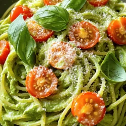To make creamy avocado pasta, you need simple, fresh ingredients. Here’s what you will need: - 2 ripe avocados - 3 cloves garlic, minced - 1 tablespoon fresh lemon juice - 1/4 cup fresh basil leaves (plus extra for garnish) - 3 tablespoons extra virgin olive oil - 1/2 teaspoon red pepper flakes (adjust to taste) - Salt and freshly ground black pepper to taste - 12 oz spaghetti or pasta of your choice - 1/4 cup grated Parmesan cheese (optional) - Cherry tomatoes, halved (for serving) These ingredients come together to create a light yet satisfying dish. The ripe avocados provide creaminess, while the garlic adds a punch of flavor. Fresh lemon juice brightens the dish, and basil gives it a nice aroma. For a touch of heat, the red pepper flakes work wonders. Feel free to adjust this to your taste! The optional Parmesan cheese can add a savory note, but it's great without it too. The cherry tomatoes add color and a burst of sweetness when you bite into them. This dish is quick to prepare and perfect for a weeknight dinner. You can find the full recipe and instructions to create this delightful meal. - Bring salted water to a rolling boil. - Add your pasta and cook until al dente, about 8 to 10 minutes. - Reserve 1 cup of the starchy water before draining the pasta. - In a blender, combine ripe avocados, minced garlic, lemon juice, basil, olive oil, and red pepper flakes. - Blend until smooth and creamy. - If the sauce is thick, add the reserved pasta water slowly until it reaches your desired creaminess. - In a large mixing bowl, add the drained pasta. - Pour the creamy avocado sauce over the pasta. - Toss gently until the pasta is well-coated. - If needed, add more pasta water to adjust the sauce's consistency. - Plate the creamy avocado pasta into individual bowls. - Top with halved cherry tomatoes and grated Parmesan, if using. - Serve immediately to enjoy the best flavor and texture. - Look for ripe avocados that yield slightly to gentle pressure. - Choose avocados with dark green skin, as they are often ripe. - Cut the avocado carefully with a knife. - Twist to remove the pit, using a spoon to scoop it out. - Add salt and pepper to boost the taste of your sauce. - Try garlic powder for extra garlic flavor. - Fresh herbs like parsley or cilantro can add a fresh twist. - For a vegan option, use nutritional yeast instead of cheese. - Spaghetti works well, but you can use any pasta type. - Fusilli or penne can hold the sauce nicely. - For gluten-free options, choose pasta made from rice or corn. - Zucchini noodles are a great low-carb alternative. These tips will help you create a delicious creamy avocado pasta. You can find the full recipe for more details and instructions. {{image_4}} You can make this dish vegan easily. Just swap the Parmesan cheese for nutritional yeast. Nutritional yeast gives a cheesy flavor without dairy. You can also use other dairy-free options, like cashew cream or coconut cream. These keep the dish rich and creamy. Want to bulk up your pasta? Add grilled chicken or shrimp for protein. They pair well with the creamy sauce. You can also toss in veggies. Cherry tomatoes, spinach, or peas add color and nutrients. These options make your meal more filling and fun. If you like heat, try a spicy version! Just add more red pepper flakes for a kick. You can also mix in jalapeños or drizzle some chili oil on top. This adds a nice zing and makes the dish exciting. To keep your creamy avocado pasta fresh, use airtight containers. Glass or plastic containers work well. Make sure the lid seals tight. Store your leftovers in the fridge. They will stay good for about three days. To maintain freshness, cover the pasta with plastic wrap. This helps keep air out. If you notice browning on the avocado, you can sprinkle a bit of lemon juice on top. When reheating, avoid the microwave if you can. The microwave can make the sauce grainy. Instead, use a pot on low heat. Add a splash of pasta water to help maintain creaminess. Stir gently until warm. If you need to use the microwave, heat in short bursts. Check every 30 seconds to avoid overheating. Store any leftovers in the fridge for up to three days. Enjoy your creamy avocado pasta fresh for the best taste! Yes, you can prepare steps ahead of time. You can make the avocado sauce a few hours before serving. Just store it in an airtight container. To keep it fresh, press plastic wrap directly onto the surface of the sauce. This helps prevent browning. You can also cook the pasta in advance. Just toss it with a bit of olive oil to keep it from sticking. When you are ready to serve, combine the pasta and sauce. If you want low-carb options, try zucchini noodles or spaghetti squash. Both are healthy and tasty. Zucchini noodles can be made with a spiralizer. Just slice zucchini into thin strands. For spaghetti squash, roast it in the oven until tender, then scoop out the flesh. These options are light and still pair well with the creamy avocado sauce. The avocado sauce lasts about 1 to 2 days in the fridge. To keep it fresh, store it in a sealed container. If you notice browning, just stir it well before serving. You can also add a splash of lemon juice to help keep the color bright. Avoid freezing the sauce, as it may change texture and flavor. For the best taste, enjoy it fresh! This blog covered making creamy avocado pasta, from ingredient details to storage tips. It showed how to mix ripe avocados, garlic, and fresh herbs for a tasty sauce. You can customize it with veggies or proteins, too. Enjoy your dish with fresh cherry tomatoes and optional cheese. This recipe is fun and easy. It’s perfect for a quick meal that tastes great. I hope you try this dish and share your thoughts!
