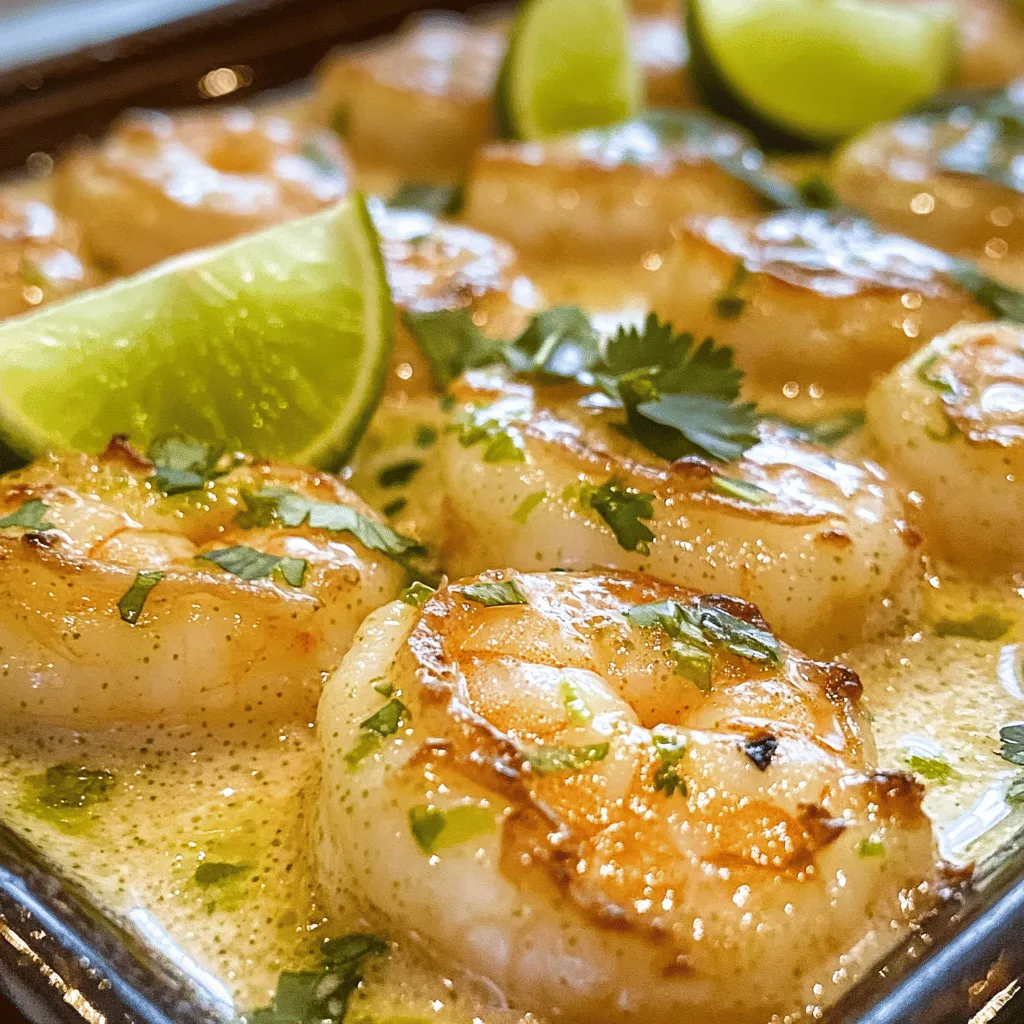 - 1 pound large shrimp, peeled and deveined - 1 cup coconut milk - Zest and juice of 2 fresh limes - 2 tablespoons honey or agave syrup - 2 cloves garlic, finely minced - 1 teaspoon fresh ginger, finely grated - 1 teaspoon red chili flakes (optional) - Salt and freshly ground black pepper, to taste - Fresh cilantro leaves, chopped For this coconut lime shrimp dish, you need fresh ingredients. Start with large shrimp. Peeled and deveined shrimp cook quickly and soak up flavor. Use coconut milk for creaminess. Fresh limes add bright flavor. Honey or agave syrup sweetens the dish. Garlic and ginger give it depth. If you want heat, add red chili flakes. Don't forget salt and pepper to enhance the taste. Finish with cilantro for freshness. For a complete recipe, check the Full Recipe link. Enjoy the vibrant tastes that come together in this simple dish! In a medium bowl, I whisk together the coconut milk, lime zest, and lime juice. Next, I add honey, minced garlic, grated ginger, and chili flakes for heat. Finally, I sprinkle in salt and pepper to taste. This mix creates a bright and tasty marinade. I take one pound of large shrimp, peeled and deveined, and coat each piece in the marinade. I cover the bowl and let it sit in the fridge for at least 30 minutes. This step lets the shrimp soak up all the great flavors. I heat two tablespoons of olive oil in a large skillet over medium-high heat. Once hot, I add the shrimp, cooking them for about 2-3 minutes on each side. They turn pink and look perfect. I remove the shrimp but save the marinade for later. I pour the reserved marinade back into the skillet. I lower the heat and let it simmer for 2-3 minutes. This thickens the sauce and combines all the flavors. For the full recipe, check the previous sections! To make the best coconut lime shrimp, avoid overcrowding the skillet. If you add too many shrimp at once, they will steam instead of sear. This can make them rubbery. Cook in batches if needed. This way, each shrimp gets that lovely caramelization. Before serving, adjust the seasonings to fit your taste. Maybe you like it a bit sweeter or spicier. Add more honey or chili flakes to make it just right. Taste the sauce as you go. This simple step can really elevate your dish and make it your own. Serve the shrimp in a colorful bowl. This makes the dish pop on the table. Add lime wedges and fresh cilantro on top for a nice touch. The bright colors make the meal look inviting. You can also drizzle the thickened sauce over the shrimp. This adds extra flavor and makes it appealing. Enjoy your beautiful creation! {{image_4}} You can switch out shrimp for chicken or tofu. Chicken works well when cut into bite-sized pieces. Cook it until it's golden and fully cooked through. Tofu is great for a vegetarian option. Use firm tofu and press it to remove extra moisture. Cut it into cubes and follow the same cooking method as the shrimp. This gives you tasty choices for different diets. For more taste, add spices like cumin or coriander. Cumin gives a warm, earthy flavor. Coriander adds a bright, citrus note. Simply mix these spices into your marinade. Start with a teaspoon and adjust to your liking. This small change can elevate the dish and surprise your taste buds. You can change the lime juice levels for a different zing. If you want it tangier, add more lime juice. For a milder flavor, reduce the amount. The balance of sweetness from honey and acidity from lime is key. Taste the sauce before serving to find your perfect mix. If you want the full recipe, check out the Coconut Lime Shrimp Delight  recipe above. Store leftovers in an airtight container for up to 3 days. This keeps the shrimp fresh and tasty. When you store them, let them cool first. This helps avoid extra moisture in the container. You can freeze cooked shrimp in a freezer-safe container for up to 2 months. Make sure to seal the container well to prevent freezer burn. Thaw the shrimp in the fridge before cooking or reheating. Reheat gently on the stovetop or in the microwave. If using the stovetop, warm them on low heat. This helps keep the shrimp tender. If using the microwave, heat in short bursts to avoid overcooking. Enjoy your flavorful meal anytime! For the full recipe, check out the earlier section. You can make Coconut Lime Shrimp by following the detailed steps in the Step-by-Step Instructions section. Here’s a quick overview: First, blend coconut milk, lime zest, lime juice, honey, garlic, ginger, chili flakes, salt, and pepper to create a marinade. Next, coat the shrimp in the marinade and let it chill in the fridge for at least 30 minutes. Then, heat olive oil in a skillet, cook the shrimp until they turn pink, and add the reserved marinade to simmer. This method ensures a tasty and juicy result. Yes, you can use frozen shrimp for this recipe. Just make sure they are thawed and peeled before marinating. Thawing shrimp can be quick; submerge them in cold water for about 15-20 minutes. This keeps them fresh and ready for your delicious dish. You can serve Coconut Lime Shrimp with fluffy coconut rice or quinoa. Both options complement the dish well. Fluffy rice will soak up the sauce, enhancing each bite. Quinoa adds a nutty flavor and a nutritious twist. Either choice makes a satisfying meal that everyone will love. This recipe for Coconut Lime Shrimp blends bold flavors and easy steps. You learned how to marinate shrimp, enhance tastes, and make lovely presentations. Feel free to swap shrimp for chicken or tofu if you like. Keep your leftovers fresh and tasty in the fridge or freezer. Enjoy cooking this dish and impress your friends! The bright flavors will surely please your taste buds.