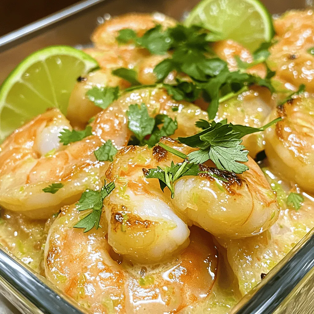 - 1 pound large shrimp, peeled and deveined - 1 cup coconut milk - Zest and juice of 2 fresh limes - 2 tablespoons honey or agave syrup - 2 cloves garlic, finely minced - 1 teaspoon fresh ginger, finely grated - 1 teaspoon red chili flakes (optional) - Salt and freshly ground black pepper, to taste - Fresh cilantro leaves, chopped For this coconut lime shrimp dish, you need fresh ingredients. Start with large shrimp. Peeled and deveined shrimp cook quickly and soak up flavor. Use coconut milk for creaminess. Fresh limes add bright flavor. Honey or agave syrup sweetens the dish. Garlic and ginger give it depth. If you want heat, add red chili flakes. Don't forget salt and pepper to enhance the taste. Finish with cilantro for freshness. For a complete recipe, check the Full Recipe link. Enjoy the vibrant tastes that come together in this simple dish! In a medium bowl, I whisk together the coconut milk, lime zest, and lime juice. Next, I add honey, minced garlic, grated ginger, and chili flakes for heat. Finally, I sprinkle in salt and pepper to taste. This mix creates a bright and tasty marinade. I take one pound of large shrimp, peeled and deveined, and coat each piece in the marinade. I cover the bowl and let it sit in the fridge for at least 30 minutes. This step lets the shrimp soak up all the great flavors. I heat two tablespoons of olive oil in a large skillet over medium-high heat. Once hot, I add the shrimp, cooking them for about 2-3 minutes on each side. They turn pink and look perfect. I remove the shrimp but save the marinade for later. I pour the reserved marinade back into the skillet. I lower the heat and let it simmer for 2-3 minutes. This thickens the sauce and combines all the flavors. For the full recipe, check the previous sections! To make the best coconut lime shrimp, avoid overcrowding the skillet. If you add too many shrimp at once, they will steam instead of sear. This can make them rubbery. Cook in batches if needed. This way, each shrimp gets that lovely caramelization. Before serving, adjust the seasonings to fit your taste. Maybe you like it a bit sweeter or spicier. Add more honey or chili flakes to make it just right. Taste the sauce as you go. This simple step can really elevate your dish and make it your own. Serve the shrimp in a colorful bowl. This makes the dish pop on the table. Add lime wedges and fresh cilantro on top for a nice touch. The bright colors make the meal look inviting. You can also drizzle the thickened sauce over the shrimp. This adds extra flavor and makes it appealing. Enjoy your beautiful creation! {{image_4}} You can switch out shrimp for chicken or tofu. Chicken works well when cut into bite-sized pieces. Cook it until it's golden and fully cooked through. Tofu is great for a vegetarian option. Use firm tofu and press it to remove extra moisture. Cut it into cubes and follow the same cooking method as the shrimp. This gives you tasty choices for different diets. For more taste, add spices like cumin or coriander. Cumin gives a warm, earthy flavor. Coriander adds a bright, citrus note. Simply mix these spices into your marinade. Start with a teaspoon and adjust to your liking. This small change can elevate the dish and surprise your taste buds. You can change the lime juice levels for a different zing. If you want it tangier, add more lime juice. For a milder flavor, reduce the amount. The balance of sweetness from honey and acidity from lime is key. Taste the sauce before serving to find your perfect mix. If you want the full recipe, check out the Coconut Lime Shrimp Delight recipe above. Store leftovers in an airtight container for up to 3 days. This keeps the shrimp fresh and tasty. When you store them, let them cool first. This helps avoid extra moisture in the container. You can freeze cooked shrimp in a freezer-safe container for up to 2 months. Make sure to seal the container well to prevent freezer burn. Thaw the shrimp in the fridge before cooking or reheating. Reheat gently on the stovetop or in the microwave. If using the stovetop, warm them on low heat. This helps keep the shrimp tender. If using the microwave, heat in short bursts to avoid overcooking. Enjoy your flavorful meal anytime! For the full recipe, check out the earlier section. You can make Coconut Lime Shrimp by following the detailed steps in the Step-by-Step Instructions section. Here’s a quick overview: First, blend coconut milk, lime zest, lime juice, honey, garlic, ginger, chili flakes, salt, and pepper to create a marinade. Next, coat the shrimp in the marinade and let it chill in the fridge for at least 30 minutes. Then, heat olive oil in a skillet, cook the shrimp until they turn pink, and add the reserved marinade to simmer. This method ensures a tasty and juicy result. Yes, you can use frozen shrimp for this recipe. Just make sure they are thawed and peeled before marinating. Thawing shrimp can be quick; submerge them in cold water for about 15-20 minutes. This keeps them fresh and ready for your delicious dish. You can serve Coconut Lime Shrimp with fluffy coconut rice or quinoa. Both options complement the dish well. Fluffy rice will soak up the sauce, enhancing each bite. Quinoa adds a nutty flavor and a nutritious twist. Either choice makes a satisfying meal that everyone will love. This recipe for Coconut Lime Shrimp blends bold flavors and easy steps. You learned how to marinate shrimp, enhance tastes, and make lovely presentations. Feel free to swap shrimp for chicken or tofu if you like. Keep your leftovers fresh and tasty in the fridge or freezer. Enjoy cooking this dish and impress your friends! The bright flavors will surely please your taste buds.