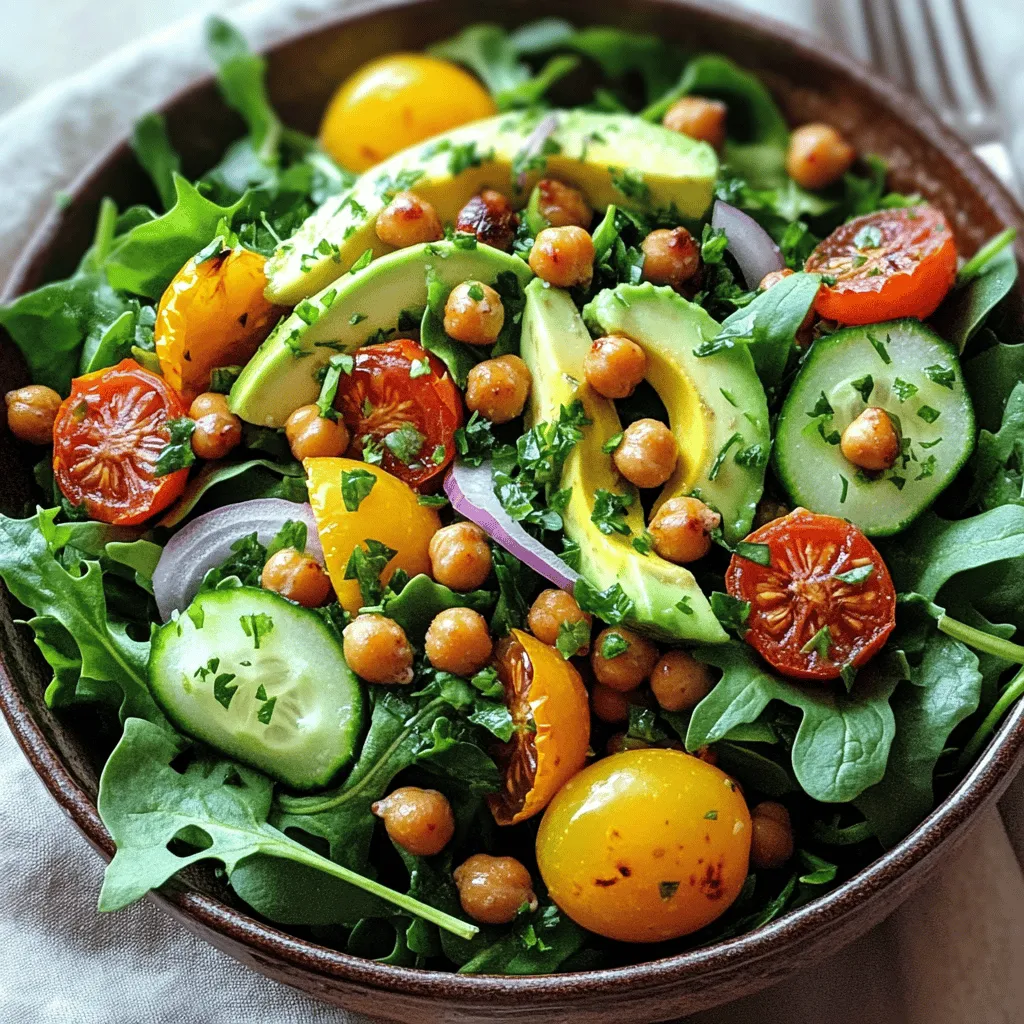 - 1 can (15 oz) chickpeas, drained and rinsed - 2 tablespoons extra-virgin olive oil - Assorted fresh vegetables: - Mixed salad greens - Cherry tomatoes - Cucumber - Red bell pepper - Red onion - Avocado - Smoked paprika - Garlic powder - Ground cumin - Salt and black pepper - Fresh parsley, chopped - Juice of 1 fresh lemon To make a crispy chickpea salad, you need simple ingredients. Start with a can of chickpeas. Drain and rinse them well. This helps remove the canning liquid. Then, gather fresh veggies like mixed greens, cherry tomatoes, cucumber, red bell pepper, red onion, and avocado for crunch and color. For flavor, you’ll use a few spices. Smoked paprika gives a smoky depth. Garlic powder adds a hint of zest. Ground cumin brings warmth. Don’t forget salt and black pepper to taste. Finally, fresh parsley and lemon juice help brighten the dish. The parsley adds a fresh touch, while the lemon juice gives it a zesty lift. This blend of ingredients creates a tasty, crispy chickpea salad that looks as good as it tastes. For the complete method, check the Full Recipe. - Preheat your oven to 400°F (200°C). This step is key for crispy chickpeas. - In a bowl, mix the drained chickpeas with olive oil. Make sure they are coated well. Add smoked paprika, garlic powder, ground cumin, salt, and pepper. Stir until the chickpeas are evenly seasoned. - Spread the chickpeas on a baking sheet. Make sure they form a single layer. This helps them cook evenly. - Roast them in the oven for 25-30 minutes. Keep an eye on them. Shake the sheet halfway through to ensure they get crispy all over. - While the chickpeas roast, prepare the salad base. In a large bowl, combine mixed greens, cherry tomatoes, cucumber, red bell pepper, and red onion. Toss gently to mix. - Once the chickpeas are golden and crispy, let them cool for a few minutes. Then, add them to the salad. - Squeeze fresh lemon juice over the salad and toss gently. This brightens all the flavors. - Finally, add sliced avocado on top and sprinkle with chopped parsley. This adds color and taste. For the complete details, check the Full Recipe. To make the best crispy chickpeas, you need to dry them well. After rinsing, spread the chickpeas on a clean towel. Pat them dry; this helps them crisp up in the oven. Next, coat them with olive oil and spices. Use enough oil to coat but not drown them. Roasting time matters! Keep an eye on them as they cook. Roast at 400°F (200°C) for about 25-30 minutes. Shake the baking sheet halfway through. This ensures they cook evenly. For salad, sogginess is a no-go. Add the chickpeas right before serving. This keeps them crispy and crunchy. A vibrant salad needs a beautiful presentation. Use a large, wide bowl to show off all the colors. Layer the salad ingredients for a stunning look. For garnish, sprinkle fresh herbs like parsley or chives. You could add sesame seeds too. They add a nice crunch and look great. To make your salad even better, think about extra toppings. Feta cheese or nuts can add texture. You can also drizzle a simple dressing on top. A mix of olive oil and lemon juice works well. Want to spice things up? Try adding chili flakes or cayenne pepper. This gives your salad a fun kick. With these tips, your crispy chickpea salad will shine! For the complete recipe, check the earlier section. {{image_4}} You can swap out the mixed greens for other greens. Kale adds a hearty crunch. Baby greens are mild and tender. Spinach offers a fresh taste. Try arugula for a peppery kick. Each green brings a unique flavor and texture. Want to make this salad more filling? Add protein! Grilled chicken pairs well with the crispy chickpeas. Tofu is a great plant-based choice. Crumbled feta cheese adds a creamy touch. These additions make your salad a complete meal. Using seasonal veggies keeps your salad exciting. In spring, add asparagus or radishes. Summer brings sweet corn and zucchini. Fall is perfect for roasted beets or squash. Winter veggies like Brussels sprouts add crunch. These swaps keep your salad fresh and flavorful. For the complete recipe, check out the [Full Recipe]. To store leftover salad, place it in an airtight container. This keeps the salad fresh and crisp. Make sure to separate the crispy chickpeas from the greens if you can. The chickpeas stay crunchy this way. You can keep it in the fridge for about three days. If you notice the greens wilting, toss them and enjoy just the chickpeas. You can make this salad in advance for quick meals. Start by roasting extra chickpeas and storing them in a jar. You can prepare the veggies and keep them in containers too. Mix the greens and veggies when you are ready to eat. This way, your meal is fresh and quick. Just remember to add lemon juice right before serving. If you want to freeze parts of this salad, focus on the chickpeas. Once they cool, place them in a freezer bag. Remove as much air as possible to avoid freezer burn. The chickpeas can last for up to three months. When you want to eat them, just thaw and re-roast for extra crunch. Avoid freezing the greens or avocado, as they do not freeze well. Yes, you can use canned chickpeas! They save time and are easy to use. Canned chickpeas are already cooked, so they are ready for your dish. They are also soft and tender, making them great for salads. Dried chickpeas require soaking and cooking, which takes longer. Using canned chickpeas makes this salad quick and simple. Just remember to drain and rinse them under cold water before using. If you want crispy chickpeas without roasting, try frying them. Heat oil in a pan over medium heat. Add the drained chickpeas and cook until golden brown. Stir them often to avoid burning. You can also use an air fryer. Toss chickpeas with oil and seasonings, then cook at 400°F for about 15 minutes. Both methods give you deliciously crispy chickpeas without using the oven. This salad pairs well with many dishes. You can serve it with grilled chicken or fish for protein. It also goes great with a slice of crusty bread or pita. For drinks, try a light lemonade or iced tea. These choices balance the salad's fresh flavors. If you want something warm, a bowl of soup works too. The options are endless! The salad stays fresh for about 2 days in the fridge. Keep the dressing separate if you want it to last longer. Store the salad in an airtight container to maintain its crunch. After two days, the greens may wilt, and the chickpeas may lose their crispiness. To enjoy this salad at its best, eat it within the first couple of days. For the full recipe, check the details above. This blog post showed you how to create a tasty roasted chickpea salad. You learned about key ingredients, seasonings, and garnishes. I also provided step-by-step instructions and helpful tips for the best results. You can customize this salad with different greens and proteins. Remember to store leftovers properly for later meals. Enjoy your cooking adventure with this simple and satisfying dish!