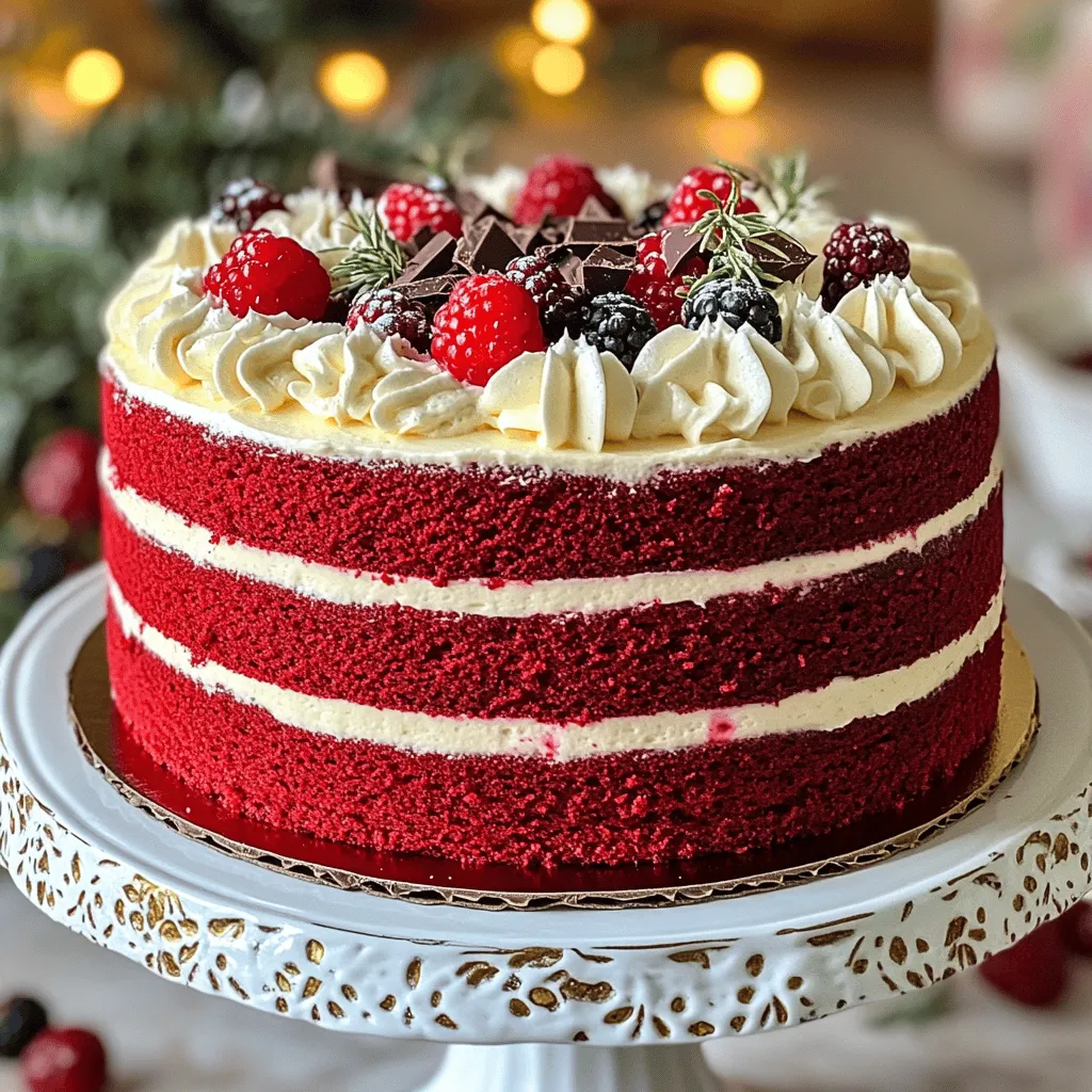 - 2 ½ cups all-purpose flour - 1 ½ cups granulated sugar - 1 teaspoon baking soda - 1 teaspoon baking powder - 1 teaspoon salt - 1 tablespoon cocoa powder - 1 ½ cups vegetable oil - 1 cup buttermilk, at room temperature - 2 large eggs, at room temperature - 2 tablespoons red food coloring - 1 teaspoon vanilla extract - 1 teaspoon white vinegar