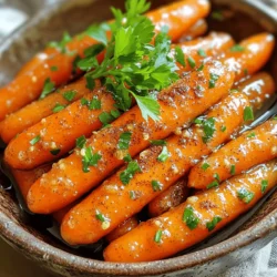 Here is what you will need to make maple glazed carrots: - 1 pound baby carrots (or regular carrots, sliced into 1/4-inch rounds) - 3 tablespoons pure maple syrup - 2 tablespoons unsalted butter - 1 teaspoon ground cinnamon - 1/4 teaspoon ground nutmeg - Salt and freshly ground black pepper to taste - 1 tablespoon fresh parsley, finely chopped (for garnish) These ingredients come together to create a dish that is both sweet and savory. The maple syrup brings a rich flavor to the carrots. Butter adds a creamy touch, while spices like cinnamon and nutmeg warm up the dish. Fresh parsley adds a pop of color and a nice herbal note. Using fresh ingredients makes this dish even better. You can find the full recipe in the section above. Enjoy making these delicious maple glazed carrots! - Rinse baby carrots or prepare regular carrots - Melt butter in a medium skillet Start by rinsing the baby carrots under cool water. If you use regular carrots, peel them first. Cut them into slices about 1/4-inch thick. This helps them cook evenly. Next, place the unsalted butter in a medium skillet. Heat it over medium heat until it melts. You want it to coat the bottom of the skillet. - Sauté carrots until slightly softened - Add maple syrup, cinnamon, and nutmeg Now, add the prepared carrots to the skillet. Sauté them for about 3-5 minutes. Stir them occasionally so they cook evenly. You want them to start softening. After that, pour the pure maple syrup over the carrots. Then, sprinkle in the ground cinnamon and nutmeg. Toss everything well. Make sure all the carrots are coated in the sweet glaze and spices. - Simmer until fork-tender - Thicken the glaze and season to taste Lower the heat to a gentle simmer and cover the skillet with a lid. Let the carrots cook for about 10-12 minutes. Stir them from time to time to prevent sticking. Once they are fork-tender, uncover the skillet. Let them cook for another 2-3 minutes. This helps the glaze thicken. Stir gently and season with salt and freshly ground black pepper to taste. Finally, transfer the glazed carrots to a serving dish. Enjoy this dish warm! If you want, check out the Full Recipe for more tips. To achieve the best glaze, start with fresh carrots. Baby carrots work great, but regular carrots are fine too. Cut them into even pieces. This helps them cook at the same rate. The key to a perfect glaze is patience. Pour the maple syrup over the carrots once they soften. This allows the flavors to meld well. Stirring frequently is very important. It keeps the carrots from sticking to the skillet. Stir every few minutes while they simmer. This helps the glaze coat each carrot piece evenly. If you don’t stir, the glaze can burn and taste bitter. Maple glazed carrots pair well with many dishes. They make a great side for roasted chicken or pork. You can also serve them with a hearty stew. The sweet flavor complements savory meals nicely. For presentation, use a large serving dish. Arrange the carrots neatly and sprinkle with parsley. This adds color and freshness. Serve them warm for the best taste and texture. For more details on making this dish, check the Full Recipe. {{image_4}} To enhance your maple glazed carrots, try adding different spices. Ginger adds warmth, while allspice offers a unique twist. These spices bring more depth to the sweet glaze. You might also explore using different syrups. Honey can provide a floral note, while agave syrup offers a milder sweetness. Each syrup changes the flavor a bit, so feel free to experiment! If you're vegan, you can swap out the butter for plant-based butter. This keeps the dish creamy without using dairy. For gluten-free diets, this recipe is already safe. The ingredients are free from gluten, making it a great side for everyone. Enjoy the freedom to adjust these elements to meet your needs while still making the dish delicious! To keep your maple glazed carrots fresh, place them in an airtight container. Let them cool down before sealing. This helps prevent moisture build-up, which can make them soggy. Store them in the fridge for up to three days. If you want to keep them longer, consider freezing them. Use freezer-safe bags or containers, removing as much air as possible. Label them with the date for easy tracking. When it’s time to enjoy leftover glazed carrots, reheating them gently is key. You can use a skillet over low heat. Add a splash of water or broth to help the glaze stay smooth. Stir often to avoid burning. If you prefer the microwave, use a microwave-safe dish. Cover it to keep moisture in, and heat in short bursts, stirring in between. This helps retain the rich flavor without losing the glaze’s shine. Yes, you can use frozen carrots. They save time and are still tasty. Just remember to thaw them before cooking. This way, they will cook evenly with the glaze. Cook them for a few extra minutes if needed. You can prepare the carrots and glaze them earlier in the day. Cook them as instructed. Let them cool, then store them in the fridge. When you're ready to serve, just reheat them in a skillet. Add a splash of water to help the glaze. You can switch up the spices to suit your taste. Try adding ginger or allspice for a new flavor. If you want a sweeter taste, increase the maple syrup a bit. For a smoky twist, add a touch of smoked paprika. These small changes can make a big difference! For the full recipe, check out the recipe section. Glazed carrots are simple and tasty. You learned about the key ingredients and steps to make them. I shared tips on achieving the perfect glaze and serving ideas. You can explore variations with different flavors and diets. Storing leftovers is easy, and reheating preserves their taste. This dish fits well with many meals and is sure to impress. Enjoy making these glazed carrots your way! They are a fun and delicious side.