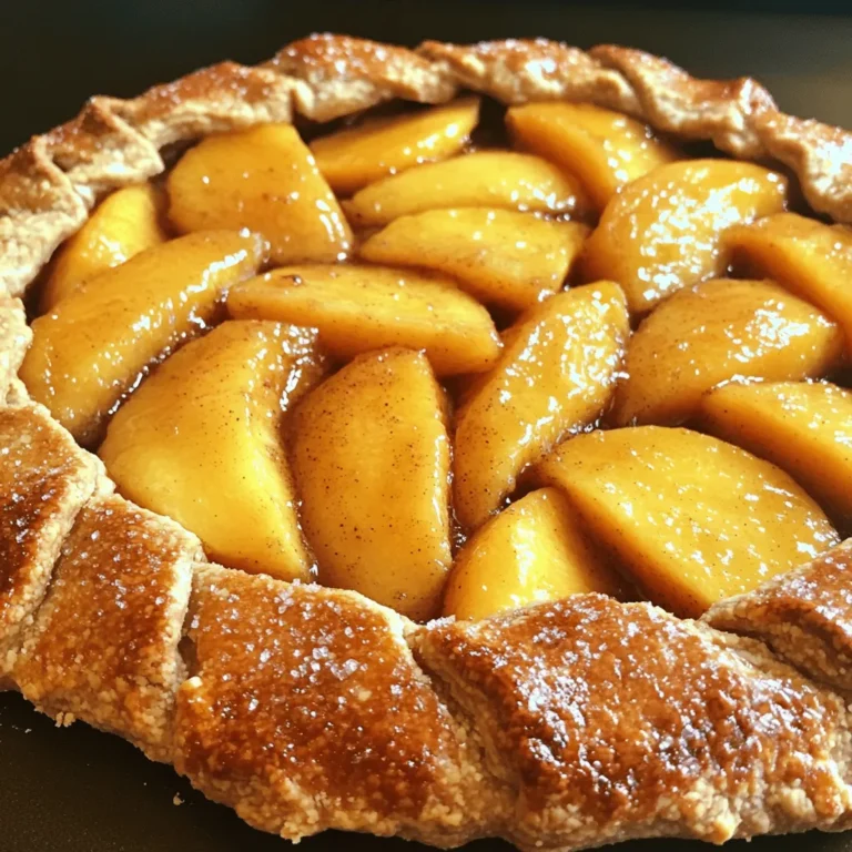 - Fresh Peach Requirements - Use 2 large ripe peaches. They should be juicy and fragrant. Choose peaches that yield slightly to gentle pressure. This ensures they are ripe enough for a sweet filling. - Almond Flour vs. All-Purpose Flour - Almond flour gives a nutty flavor and a tender crust. It also adds protein and healthy fats. All-purpose flour, however, helps with structure. A mix of both works best for the perfect texture. - Essential Baking Tools - Have a large mixing bowl for the crust. A rolling pin is key to flatten the dough. Use a pastry brush for the egg wash and a baking sheet lined with parchment paper for easy cleanup. A sharp knife helps slice the galette beautifully. Make sure to gather all these ingredients before you start. This will help your cooking process flow smoothly. You can find the full recipe with step-by-step instructions to make this peach galette with almond crust. Mixing the Dry Ingredients Start by taking a large bowl. Add 1 cup of almond flour and 1/2 cup of all-purpose flour. Sprinkle in 1/4 teaspoon of sea salt. Whisk these together until they blend well. Incorporating Butter Next, cut 1/4 cup of cold unsalted butter into small cubes. Add them to the flour mix. Use your fingertips or a pastry cutter to mix until it looks like coarse crumbs. Chilling the Dough Now, add 2 tablespoons of ice water, mixing gently with a fork. Keep adding water until the dough starts to hold together. Form it into a ball, then flatten it into a disk. Wrap it in plastic wrap and chill in the fridge for at least 30 minutes. Preparing the Peaches Take 2 large, ripe peaches. Slice them into thin wedges. Place the slices in a bowl. Flavoring the Filling Add 1 tablespoon of fresh lemon juice, 2 tablespoons of light brown sugar, and 1 teaspoon of ground cinnamon to the peaches. Stir gently. Let this sit for about 15 minutes. This allows the flavors to mix and the peaches to soften. Rolling Out the Dough Once your dough is chilled, take it out of the fridge. On a lightly floured surface, roll the dough into a 12-inch circle. Aim for about 1/8 inch thick. Carefully move it to a parchment-lined baking sheet. Filling and Folding Techniques Scoop the peach mixture into the center of the dough. Leave a 2-inch border around the edges. Fold the dough over the peaches, creating pleats as you go. This gives it a lovely rustic look. Egg Wash Application and Sugar Topping In a small bowl, beat 1 egg. Use a pastry brush to apply a thin layer to the exposed crust. Then, sprinkle 1 tablespoon of coarse sugar on top for extra crunch. Bake Preheat your oven to 400°F (200°C). Bake the galette for 25-30 minutes. Look for a golden brown crust and bubbling peaches. Once baked, let it cool on the baking sheet for about 10 minutes. You can cut it into wedges and serve warm or at room temperature. Enjoy it as is or with a scoop of vanilla ice cream for a treat! For the full recipe, please refer to the [Full Recipe]. Ensuring the Right Texture To make a great almond crust, you need the right feel. Use cold butter. It helps keep the crust flaky. Mix the butter into the flour until it looks like crumbs. This step is key for texture. Avoiding a Soggy Bottom A soggy crust can ruin your galette. To prevent this, sprinkle a light layer of almond flour on the dough before adding the peach filling. This layer will soak up extra juice and keep the bottom crispy. Pairing with Ice Cream A warm slice of peach galette pairs perfectly with ice cream. Vanilla works best, but feel free to try other flavors. The creaminess balances the sweet peaches and crunchy crust. Best Beverage Choices For drinks, I love a nice cup of tea or a glass of sparkling water. Both refresh the palate after each bite. If you want something stronger, a glass of sweet white wine also complements the dessert well. {{image_4}} You can change the peaches to other fruits. Seasonal fruits work great! Try using: - Ripe nectarines - Juicy plums - Sweet cherries - Tart apples These fruits add different flavors and textures to your galette. You can also mix fruits for a unique taste. For example, combine peaches and blueberries. This mix creates a fun flavor surprise! Adding nuts or spices can make your galette even better. Chopped almonds or pecans give a nice crunch. You can sprinkle in spices like nutmeg or cardamom for warmth. They add a cozy feel to your dessert. If you need a gluten-free galette, it's simple! Swap the all-purpose flour for a gluten-free blend. Look for a mix that works well for baking. Many mixes have a good balance of flours and starches. You can also make it dairy-free. Replace the butter with coconut oil or a vegan butter. This keeps the crust flaky and tasty. Be sure to chill the oil before adding it to the flour. This helps keep the right texture. For the full recipe, check the section above! Storing Leftovers After enjoying your peach galette, let it cool completely. Place it in an airtight container. You can keep it in the fridge for up to three days. This helps maintain the crust's texture and flavor. If you have leftover slices, use parchment paper between them. This prevents sticking. Freezing the Galette Want to save some for later? You can freeze the galette! Wrap it tightly in plastic wrap and then cover it with aluminum foil. This keeps out air and moisture. You can freeze it for up to two months. When you're ready to eat it, just thaw it in the fridge overnight. Oven vs. Microwave To reheat, I recommend using the oven. Preheat it to 350°F (175°C). Place the galette on a baking sheet and heat for about 10-15 minutes. This keeps the crust crispy. If you use a microwave, heat it in short bursts of 20-30 seconds. The crust may become soft, but it’s still tasty! The galette is done when the crust is golden brown. You should see the peaches bubbling slightly. This usually takes about 25 to 30 minutes in the oven. The edges should be crisp, and the center should look set. If you follow these signs, you’ll have a perfect galette. Yes, you can make the dough ahead of time. Just wrap it tightly in plastic wrap. Store it in the fridge for up to two days. This helps the flavors blend and makes it easier to roll out. If you need more time, you can freeze it for up to a month. Just remember to thaw it in the fridge overnight before using. If you don’t have almond flour, you can use other flours. Hazelnut flour is a great choice for a nutty flavor. You can also use oat flour for a gluten-free option. Just keep in mind that each flour will change the taste and texture a bit. Experiment to find what you like best! For more detailed instructions on making the peach galette, check out the Full Recipe. To make a delicious peach galette, start with quality ingredients like fresh peaches and almond flour. Follow simple steps for the crust, filling, and assembly. With tips for perfecting your crust and serving suggestions, you can impress anyone. Don’t forget about variations for different fruits and dietary needs. Store your galette properly to enjoy it later. This dessert is easy to make and so rewarding. Dive in and let your creativity shine in the kitchen!