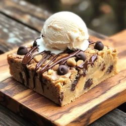 To make peanut butter chocolate chip blondies, gather these items: - 1 cup creamy peanut butter - 1/2 cup packed brown sugar - 1/4 cup granulated sugar - 1/2 cup coconut sugar (or substitute with additional brown sugar) - 2 large eggs, at room temperature - 1 teaspoon pure vanilla extract - 1 teaspoon baking powder - 1/2 teaspoon baking soda - 1/4 teaspoon sea salt - 1 cup all-purpose flour - 1/2 cup semisweet or dark chocolate chips - Optional: 1/4 cup chopped nuts (such as walnuts or peanuts) Choosing quality ingredients makes a big difference. Here are some tips: - Peanut Butter: Use creamy peanut butter for smooth texture. Natural brands work, but check for added sugar. - Sugars: Using a mix of sugars adds depth. Brown sugar gives moisture, while granulated sugar adds crispness. - Chocolate Chips: Select your favorite chocolate type. Dark chocolate adds richness, while semisweet is classic. - Eggs: Room temperature eggs blend better. They help to create a fluffy blondie. You can swap ingredients if needed: - Peanut Butter: Use almond or cashew butter for a different flavor. - Sugars: If you don’t have coconut sugar, just use more brown sugar. - Flour: For a gluten-free option, use a gluten-free flour blend. - Eggs: Use flax eggs (1 tablespoon flaxseed meal + 2.5 tablespoons water = 1 egg) for a vegan choice. - Add-ins: Feel free to add dried fruits or seeds for a healthy twist! These choices help you tailor the recipe to your taste and needs. For the full recipe, check out the linked section. First, set your oven to 350°F (175°C). This step ensures your blondies bake evenly and rise well. Grab an 8x8 inch baking pan. You can grease it lightly or line it with parchment paper. Lining helps you remove the blondies easily later. In a large bowl, mix the creamy peanut butter, packed brown sugar, granulated sugar, and coconut sugar. Use a spatula or an electric mixer to blend until smooth. Next, add the eggs one at a time. Make sure to mix well after each egg. Then, stir in the pure vanilla extract. In another bowl, whisk the baking powder, baking soda, sea salt, and all-purpose flour together. This step helps distribute the dry ingredients evenly. Gradually add this dry mixture to the peanut butter mixture. Stir gently until combined, but don't overmix. The batter should stay soft and tender. Finally, fold in the chocolate chips and nuts if you want. Pour the blondie batter into your prepared pan. Use a spatula to smooth the top. Place the pan in the oven and bake for 20-25 minutes. Check if they are done by inserting a toothpick in the center. It should come out mostly clean; a few crumbs are okay. After baking, let the blondies cool in the pan for about 10 minutes. Then, move them to a wire rack to cool completely. Slice into 16 squares when they are cool. Enjoy your delicious treat! For the full recipe, check the details above. To get the best texture in your blondies, remember a few key points. First, use creamy peanut butter for smoothness. This gives your blondies a rich, velvety feel. Next, mix the batter just until combined. Overmixing can make them tough. Lastly, bake them until the edges are golden brown. If they are too soft in the middle, they will firm up as they cool. These blondies are great warm or at room temperature. For a fun twist, top them with a scoop of vanilla ice cream. Drizzle warm chocolate sauce on top for extra sweetness. You can also sprinkle some crushed peanuts for a nice crunch. Serve them at parties or enjoy them as an afternoon snack. Sometimes, blondies can turn out too dry or too gooey. If they are dry, check your oven temperature. Ovens can vary, and they may bake faster than you think. For gooey blondies, ensure you bake them a bit longer. A toothpick should come out with a few moist crumbs, not wet batter. If they puff up too much, reduce the baking powder slightly in your next batch. For the full recipe, you can check the specific steps to make these delicious treats! {{image_4}} To boost the flavor, try adding a pinch of cinnamon or nutmeg. These spices blend well with peanut butter. You can also switch the chocolate chips for white chocolate or butterscotch chips. Both add a nice twist to the blondies. For an extra kick, mix in a tablespoon of instant coffee or espresso powder. This gives a rich depth to the taste. You can easily make these blondies vegan. Replace the eggs with flax eggs. Mix one tablespoon of ground flaxseed with three tablespoons of water. Let it sit for five minutes until it thickens. For a gluten-free option, substitute the all-purpose flour with a gluten-free blend. Make sure the baking powder is gluten-free too. Get creative with your add-ins! You can mix in chopped nuts like walnuts or pecans for a crunch. Dried fruit, like cranberries or cherries, adds a sweet and tangy twist. Top the blondies with sea salt right before baking for a sweet-salty combo. For serving, consider drizzling with melted chocolate or a scoop of ice cream. These simple touches make the blondies even more special. For the full recipe, check out the details above. To keep your peanut butter chocolate chip blondies fresh, store them in an airtight container. This helps them stay moist and soft. You can place a piece of parchment paper between layers to prevent sticking. Store them at room temperature for up to three days. If you want them to last longer, refrigerate them for up to a week. To enjoy warm blondies, reheat them in the microwave. Place one blondie on a microwave-safe plate. Heat it for about 10-15 seconds. Check to see if it's warm enough. Avoid overheating, or the blondie could become tough. You can also warm them in the oven. Preheat the oven to 350°F (175°C). Place the blondies on a baking sheet for about 5-7 minutes. These blondies can last up to a week in the fridge. For longer storage, you can freeze them. Wrap each blondie tightly in plastic wrap, then place them in a freezer bag. They can stay fresh for about three months in the freezer. When you're ready to enjoy one, let it thaw overnight in the fridge. You can also warm it up afterward. For more detailed instructions, check the Full Recipe. Yes, you can use natural peanut butter. Natural peanut butter has less sugar and no added oils. This might change the texture a bit. Your blondies may be a little drier. To fix this, add a bit more sweetener or oil. I enjoy using natural peanut butter for its pure taste. You can tell when your blondies are done by checking the edges. They should be lightly golden. Insert a toothpick into the center. If it comes out mostly clean, they are ready. Some moist crumbs are okay for a fudgy texture. Keep an eye on the time. Check around 20 minutes. Yes, you can make these blondies ahead of time. They taste great after a day or two. Just store them in an airtight container at room temperature. You can also freeze them for later. They stay fresh for up to three months. Just let them cool completely before wrapping. For the full recipe, refer to the recipe section. In this post, we explored how to make delicious blondies. We discussed the right ingredients and tips for choosing them. You learned step-by-step how to bake, cool, and serve them perfectly. We also shared ways to add flavors and adapt them for diets. Remember, storing blondies properly ensures they stay fresh longer. Follow these steps for sweet treats your friends will love. Enjoy baking and sharing your creations!