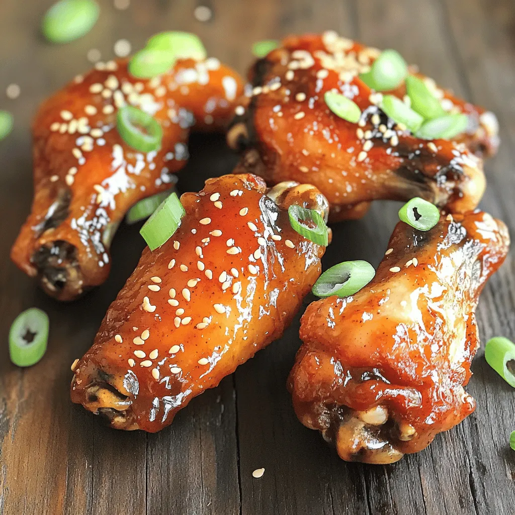 - Chicken and marinade essentials - 2 lbs chicken wings - 1/4 cup honey - 1/4 cup sriracha sauce - 2 tablespoons soy sauce - 1 tablespoon rice vinegar - 2 cloves garlic, minced - 1 teaspoon ginger, grated - 1 teaspoon smoked paprika - Salt and pepper to taste - Optional garnishes and accompaniments - 2 tablespoons sesame seeds (optional) - 2 green onions, thinly sliced (for garnish) These ingredients create a perfect blend of sweet and spicy flavors. The honey adds a nice sweetness, while the sriracha brings the heat. Soy sauce and rice vinegar round out the taste. The garlic and ginger add depth, and smoked paprika gives it a hint of smokiness. Use sesame seeds and green onions for that extra touch. They not only look great but also add flavor. You can serve these wings with celery sticks and your favorite dipping sauce. It’s a fun way to enjoy your meal! For the full recipe, check out the detailed instructions later. 1. Preheating and baking setup Start by preheating your oven to 400°F (200°C). This temperature helps the wings cook evenly and get crispy. Line a baking sheet with aluminum foil for easy cleanup. Place a wire rack on top. This allows fat to drip away while baking. 2. Marinade mixing technique In a large bowl, mix honey, sriracha sauce, soy sauce, rice vinegar, minced garlic, grated ginger, and smoked paprika. Add a generous pinch of salt and pepper. Whisk until smooth and well blended. This marinade gives the wings their sweet and spicy flavor. 3. Marinating tips for maximum flavor Add the chicken wings to the marinade. Make sure each wing gets coated well. For the best taste, marinate in the fridge for at least 30 minutes. If you have time, let them marinate for up to 2 hours. This deepens the flavor. 4. Baking and broiling instructions Once marinated, lay the wings in a single layer on the wire rack. Make sure they are spaced apart. This helps them cook evenly. Save any leftover marinade for basting. Bake the wings for 25 minutes. After that, remove them from the oven and baste with the reserved marinade. Return the wings to the oven and bake for another 10-15 minutes. They should be golden brown and crispy. For extra crispiness, switch your oven to broil. Broil the wings for 2-3 minutes. Keep an eye on them to avoid burning. When they are done, take the wings out of the oven. Sprinkle optional sesame seeds and garnish with sliced green onions. This adds color and freshness. For the full recipe, refer to the Sweet and Spicy Chicken Wings section. To get the right mix of sweet and spicy, adjust your ingredients. If you prefer more heat, add extra sriracha. For more sweetness, increase the honey. You can find the perfect balance by tasting your marinade before adding the wings. Cooking times can vary by oven type. If you have a convection oven, reduce the time by about 5 minutes. For a regular oven, stick to the suggested times. Always check for doneness by ensuring the wings reach an internal temperature of 165°F (74°C). Pair the wings with crunchy sides like celery sticks or carrot sticks. These add a nice crunch and freshness. For a dip, ranch or blue cheese works great with the sweet and spicy flavor. When serving, use a large platter. Arrange the wings neatly and sprinkle with green onions and sesame seeds. This makes the dish look inviting and colorful. You can also add small bowls of dipping sauce on the side for easy access. {{image_4}} You can change the flavor of your sweet and spicy chicken wings easily. Here are some ideas: - Different sauces: Try using BBQ sauce for a smoky taste. Teriyaki sauce will add a sweet, Asian twist. You can also mix sauces for unique flavors. - Alternative proteins: If you want a non-meat option, use tofu or plant-based wings. They soak up flavors well and can be just as tasty. You have options when cooking these wings: - Grilling vs. oven baking: Grilling adds a nice char and smoky flavor. Oven baking is easier and keeps the wings juicy. Both methods work well. Choose what suits your time and taste. - Air fryer options: For a quick and crispy finish, use an air fryer. It cooks wings fast and reduces oil use. Just follow the same marinade steps, then pop them in the air fryer for about 25 minutes, shaking halfway through. For the complete process, refer to the Full Recipe for sweet and spicy chicken wings. To keep your sweet and spicy chicken wings fresh, follow these tips: - Refrigeration: Place leftover wings in an airtight container. This helps prevent them from drying out. Store them in the fridge for up to four days. - Freezing: You can freeze the wings for longer storage. Use a freezer-safe bag or container. Squeeze out as much air as possible before sealing. They can last up to three months in the freezer. For reheating, try these methods: - Oven: Preheat your oven to 375°F (190°C). Place wings on a baking sheet and heat for about 15 minutes. - Microwave: Heat wings in a microwave-safe dish for about one minute. This is quick but may leave them less crispy. Sweet and spicy chicken wings can last: - In the fridge: Up to four days. - In the freezer: Up to three months. Always check for smell and texture before eating leftovers. Enjoy your wings safely! To make your wings crispier, follow these tips: - Dry the wings well: Use paper towels to remove any moisture. - Use a wire rack: Place the wings on a wire rack while baking. This helps air circulate around them. - Bake at a high temperature: A hot oven makes the skin crisp up nicely. - Broil at the end: Switch to broil for a few minutes for extra crisp. These steps will give you that crunchy texture without frying. Yes, you can use frozen chicken wings. Here’s how: - Skip thawing: You can bake them directly from frozen. - Adjust cooking time: Increase the cooking time by about 10-15 minutes. - Check doneness: Make sure the wings reach an internal temperature of 165°F (74°C). Using frozen wings is a great option when you’re in a pinch. Sweet and spicy wings taste great with these sauces: - Blue cheese dressing: The creaminess balances the heat. - Ranch dressing: A classic choice for wings. - Honey mustard: Adds a tangy sweetness. - Sriracha mayo: For those who want extra spice. These sauces enhance the flavors and make your meal more fun. For the full recipe, check out the Sweet and Spicy Chicken Wings details. In this post, we explored tasty sweet and spicy chicken wings. We covered ingredients, step-by-step baking tips, and tricks for the perfect flavor. I shared variations, like using different sauces or proteins, and methods like grilling or air frying. You now have ideas for storage, crispiness tips, and great dipping sauce pairings. With this knowledge, you can create delicious wings that impress your friends and family. Enjoy making your next meal fun and flavorful!
