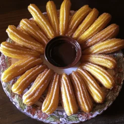 To make delicious cinnamon sugar churros, you need a few key items. Here’s what you’ll need: - 1 cup water - 1/2 cup unsalted butter, cubed - 1 tablespoon granulated sugar - 1/4 teaspoon salt - 1 cup all-purpose flour - 2 large eggs, at room temperature - 1 teaspoon vanilla extract - 1/2 cup granulated sugar, for coating - 1 tablespoon ground cinnamon, for coating - Oil for frying (vegetable or canola oil works well) These ingredients create a rich dough that fries up crisp and fluffy. You can switch things up with some fun variations. Here are a few ideas: - Chocolate sauce for dipping - Caramel sauce for dipping - Nutmeg for a twist in the coating - Orange zest for a fresh flavor in the dough Feel free to mix and match these optional items to make your churros unique! Having the right tools makes the process smooth. Here’s what you will need: - Medium saucepan - Wooden spoon - Mixing bowl - Piping bag with a large star-shaped nozzle - Deep skillet or pot for frying - Slotted spoon for removing churros - Paper towels for draining With these tools, you’ll have everything to make perfect churros at home. For the full recipe, check out the instructions above! Making churro dough is quite simple. Start by taking a medium saucepan. Add 1 cup of water, 1/2 cup of cubed unsalted butter, 1 tablespoon of granulated sugar, and 1/4 teaspoon of salt. Heat this mixture over medium heat. Stir it occasionally until the butter melts and everything boils. Once it boils, take the pan off the heat. Quickly add 1 cup of all-purpose flour. Stir it fast with a wooden spoon. You want a smooth dough to form. Put the pan back on low heat for around 1 minute. Keep stirring until the dough pulls away from the pan's sides and forms a ball. Next, place the dough in a mixing bowl. Let it cool for about 5 minutes. Now, add 2 large eggs one at a time. Mix well after each egg until the dough becomes smooth and glossy. Finally, mix in 1 teaspoon of vanilla extract for that extra flavor. Now comes the fun part: frying! In a deep skillet or pot, heat oil over medium-high heat. You want the oil to reach around 350°F (175°C). To test if it's hot enough, drop in a small piece of dough. If it sizzles, you're ready. Fill a piping bag with the churro dough. Use a large star-shaped nozzle for nice ridges. Carefully pipe strips of dough about 4-6 inches long into the hot oil. Use kitchen scissors or a knife to cut the dough off. Fry the churros in batches. Don’t overcrowd the pan. Cook them for about 2-3 minutes on each side. You want them golden brown and crispy. When done, use a slotted spoon to take them out and let them drain on paper towels. While the churros are still warm, it's time to coat them. In a shallow bowl, mix 1/2 cup of granulated sugar with 1 tablespoon of ground cinnamon. Roll the warm churros in this cinnamon sugar. Make sure they are fully coated for that sweet touch. Serve your churros warm. They look great on a decorative platter. For a special treat, offer a small bowl of chocolate sauce or caramel for dipping. Enjoy every bite of your delicious cinnamon sugar churros! For the full recipe, check out the details above. To get the best churro texture, focus on the dough. You want it to be soft yet firm. When you mix in the eggs, do it one by one. This ensures the dough stays smooth. If your dough feels too sticky, let it cool a bit more. This will help make it easier to pipe. A few mistakes can ruin your churros. First, don't skip the cooling step after cooking the dough. This is key for the right texture. Second, watch the oil temperature. If it's too low, the churros will soak up oil and become greasy. If it's too hot, they will burn quickly. Aim for 350°F (175°C) exactly. Lastly, avoid crowding the pan while frying. This can lead to uneven cooking. For the best experience, serve your churros warm. Presentation matters! Place them on a pretty plate and sprinkle extra cinnamon sugar on top. You can pair them with chocolate sauce or caramel for dipping. This adds a rich flavor that contrasts nicely with the churros' sweetness. Enjoy them fresh for the best taste! If you want to try a full recipe, check out the complete Cinnamon Sugar Churros recipe above. {{image_4}} You can add a fun twist with chocolate dipping sauce. After you fry the churros, melt some chocolate. Dark or milk chocolate works well. Dip each churro into the warm chocolate. Let the excess chocolate drip off. This sweet addition adds richness and flavor. The combination of cinnamon and chocolate is hard to beat! Want to surprise your taste buds? Try filled churros! You can use cream, jam, or even dulce de leche. After frying, use a piping bag with a small nozzle. Insert the nozzle into the end of each churro. Squeeze in your filling until you feel it puff up. This adds a delicious surprise with every bite. If you prefer a vegan option, it’s simple! Replace the eggs with flax eggs. Mix one tablespoon of flaxseed meal with two and a half tablespoons of water. Let it sit for a few minutes to thicken. Use this mixture just like the eggs in the recipe. You can still enjoy crispy, sweet churros without animal products. Check out the Full Recipe to make these tasty variations at home! To keep your churros fresh, store them in an airtight container. Place parchment paper between layers to prevent sticking. Store at room temperature for up to two days. If you want to keep them longer, refrigeration is an option, but they may lose some crispiness. When you're ready to enjoy your churros again, reheating them correctly is key. Preheat your oven to 350°F (175°C). Place the churros on a baking sheet lined with parchment paper. Bake for about 10 minutes. This method keeps them crispy on the outside and warm on the inside. Avoid using the microwave, as it makes them soggy. Freezing is a great way to save churros for later. Allow them to cool completely. Then, place them in a single layer on a baking sheet. Freeze for about an hour. Once frozen, transfer them to a freezer-safe bag. They can last up to three months. When you're ready to eat, just reheat as mentioned above. Enjoy your churros anytime! For the full recipe, check the main section. Cinnamon sugar churros are sweet, crispy fried dough sticks. They have a light texture and a warm, sweet flavor. These treats come from Spain and are popular worldwide. You can enjoy them plain or with toppings like chocolate or caramel. To make churros crispy, follow these tips: - Heat the oil well: Ensure your oil is hot enough (about 350°F or 175°C). This helps the churros fry quickly and become crisp. - Do not overcrowd: Fry churros in small batches. Overcrowding lowers the oil temperature, making them soggy. - Drain properly: After frying, let churros drain on paper towels. This removes excess oil and keeps them crispy. - Coat while warm: Roll churros in cinnamon sugar while they are still warm. This adds flavor and keeps the exterior crunchy. You can buy cinnamon sugar churros at many places like: - Cafes and bakeries: Look for shops that specialize in pastries. - Food trucks: Many food trucks sell churros at fairs or festivals. - Frozen sections: Some grocery stores offer frozen churros. You can bake or fry them at home. - Online retailers: You can also find churro kits or mixes online for easy preparation at home. For a delicious homemade version, check out the Full Recipe! You now know how to make delicious cinnamon sugar churros. We explored the key ingredients and tools needed for this treat. I walked you through preparing the dough, frying, and coating with cinnamon sugar. We also discussed tips for getting the perfect texture and shared variations to try. Remember, you can store leftovers and even freeze them for later. Enjoy making these churros, and don't be afraid to get creative with your flavors! They are worth every effort and will surely impress everyone.