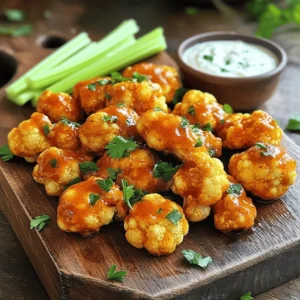 To make Vegan Cauliflower Buffalo Wings, you’ll need: - 1 large head of cauliflower, cut into bite-sized florets - 1 cup all-purpose flour (or opt for gluten-free flour for a GF version) - 1 cup non-dairy milk (almond or soy milk are excellent choices) - 1 teaspoon garlic powder - 1 teaspoon onion powder - 1 teaspoon smoked paprika - Salt and fresh cracked pepper, to taste - 1 cup buffalo sauce (choose store-bought or whip up your own) - 2 tablespoons coconut oil or vegan butter, melted - Fresh parsley, chopped, for garnish If you want to mix things up, you can switch some ingredients. Use chickpea flour instead of all-purpose flour for added protein. You can also try oat milk if you want a creamier texture. For added flavor, try adding a dash of cayenne pepper or chili powder. If buffalo sauce is too spicy, you can use BBQ sauce instead. These wings taste amazing with a cool vegan ranch dressing. Crispy celery sticks bring a nice crunch. You can also serve them with carrot sticks for a fresh bite. For a fun twist, pair them with a light salad. Enjoy the mix of flavors and textures! First, preheat your oven to 450°F (230°C). This step is key for a nice crisp. Next, line a baking sheet with parchment paper. This helps the wings not stick. In a large bowl, mix the dry ingredients. Combine the flour, garlic powder, onion powder, smoked paprika, salt, and pepper. Whisk them together until they blend well. Then, slowly add the non-dairy milk. Keep whisking until you have a smooth batter. It should feel like pancake batter. This will coat the cauliflower well. Take your cauliflower florets and dip each one into the batter. Make sure they are fully coated. Place them on your baking sheet in a single layer. This helps them bake evenly. Now, bake the cauliflower for about 20 minutes. You want them to turn golden and a bit crispy. Keep an eye on them. This is where the magic happens! While they bake, prepare your buffalo sauce. In a separate bowl, mix the buffalo sauce with melted coconut oil or vegan butter. Stir until they are well combined. This glaze adds a nice kick. After 20 minutes, take the baking sheet out of the oven. Grab a brush or spoon to coat each floret with the buffalo sauce mixture. Make sure they are well covered. For a more even glaze, toss them gently in a bowl. Return the cauliflower to the oven for another 10-15 minutes. Watch them until they are crispy and the glaze sets nicely. The aroma will drive you wild! Once done, take them out and let them cool for a few minutes. They will be too hot to eat right away. Enjoy your tasty Vegan Cauliflower Buffalo Wings as a perfect snack! To get that perfect crunch on your cauliflower wings, follow these tips: - Coat Well: Ensure each floret is fully coated in batter. This helps create a barrier for moisture. - High Heat: Bake at a high temperature of 450°F (230°C). This makes them crispy. - Single Layer: Spread the florets in a single layer on the baking sheet. This allows hot air to circulate. Baking times can vary based on your oven and the size of your florets. Here are some adjustments: - Smaller Florets: If your cauliflower pieces are smaller, reduce the initial baking time by 5 minutes. - Larger Florets: For bigger pieces, add a few extra minutes to ensure they cook through. - Check for Browning: Always check for a nice golden color before glazing for the best texture. To boost the flavor of your wings, try these ideas: - Add Spices: Mix in cayenne or chili powder to the batter for extra heat. - Herbs: Fresh herbs like rosemary or thyme can add depth to the flavor. - Different Sauces: Experiment with barbecue or teriyaki sauce instead of buffalo. This brings new tastes to your snack. For the complete recipe, check out the Full Recipe section. {{image_4}} You can easily make these Vegan Cauliflower Buffalo Wings gluten-free. Instead of all-purpose flour, use gluten-free flour. Almond flour or chickpea flour works well. This change keeps the flavor and texture while being safe for those with gluten allergies. If buffalo sauce isn't your thing, try other sauces. BBQ sauce adds a sweet twist. Teriyaki sauce offers a rich, savory flavor. You can mix sriracha for heat or a creamy vegan ranch for a cool dip. The options are endless, so feel free to experiment! You can enhance these wings with various seasonings. Try adding cumin for warmth or lemon zest for brightness. Smoked paprika gives a deep, smoky flavor. For a spicy kick, add cayenne pepper to the batter. This variety keeps the dish exciting and fun to make! To keep your Vegan Cauliflower Buffalo Wings fresh, store them in an airtight container. Make sure they cool down before sealing. They will stay good in the fridge for up to three days. If you want them to last longer, freezing is a great option. When you're ready to enjoy your wings again, preheat your oven to 350°F (175°C). Place the wings on a baking sheet and heat for about 10-15 minutes. This will help them regain their crispiness. You can also use an air fryer for a quicker option. Just cook them at 375°F (190°C) for about 5-7 minutes. You can freeze your wings if you have leftovers. Place them in a freezer-safe bag or container. They can last up to three months in the freezer. To reheat, let them thaw in the fridge overnight. Then follow the reheating instructions to bring back the crunch. Enjoy every bite! Yes, you can make these wings ahead of time. Prepare the cauliflower and coat it in the batter. Bake the wings for 20 minutes, then cool them completely. Store them in the fridge. When you're ready to eat, just coat them with buffalo sauce and bake again. Making homemade buffalo sauce is easy and fun. You need just a few ingredients. Start with 1 cup of hot sauce. Add 1/2 cup of melted vegan butter. Mix in a dash of garlic powder and a pinch of salt. Adjust the heat by adding more hot sauce if you like it spicier. These wings pair nicely with many sides. I love serving them with celery sticks and carrots. A creamy vegan ranch dressing is also a great dip. You could add some crunchy chips or a fresh salad for a full meal. Absolutely! These wings are great for meal prep. You can make a big batch and store them. Just reheat them in the oven when you want a snack. They stay tasty and crispy, making them a perfect grab-and-go treat. For the full recipe, check out the instructions above. In this post, we covered everything about making delicious vegan cauliflower buffalo wings. We went through the key ingredients, offering useful swaps and pairings. I shared clear steps for preparation, baking, and coating. You learned tips for crispiness and flavor enhancements. We also explored gluten-free options and storage methods. These wings are tasty, easy to make, and perfect for sharing. Enjoy crafting and personalizing them to suit your taste!