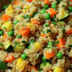 To create a tasty quinoa vegetable pilaf, gather these ingredients: - 1 cup quinoa, well-rinsed - 2 cups vegetable broth - 1 medium onion, finely diced - 2 cloves garlic, minced - 1 medium carrot, diced - 1 bell pepper, chopped (any vibrant color) - 1 medium zucchini, diced - 1 cup green peas (fresh or frozen) - 1 teaspoon ground cumin - 1 teaspoon smoked paprika - 2 tablespoons extra-virgin olive oil - Salt and freshly ground black pepper to taste - Fresh parsley, chopped, for garnish 1. Quinoa: This grain offers complete protein. It has all nine essential amino acids. Quinoa is also high in fiber, which aids digestion. 2. Vegetable broth: It adds flavor without many calories. It also provides hydration and nutrients. 3. Onion: Onions are rich in antioxidants. They can help reduce inflammation and support heart health. 4. Garlic: Garlic enhances flavor and has immune-boosting properties. It can lower blood pressure and improve cholesterol levels. 5. Carrot: Carrots are high in beta-carotene. This nutrient turns into vitamin A, which is good for vision. 6. Bell pepper: These peppers are full of vitamins A and C. They support skin health and the immune system. 7. Zucchini: Zucchini is low in calories and high in vitamins. It helps keep you hydrated and supports digestion. 8. Green peas: Peas have protein and fiber. They help keep you full and support muscle health. 9. Ground cumin: This spice aids digestion and adds flavor. It may also have anti-inflammatory properties. 10. Smoked paprika: This spice gives a rich color and flavor. It is high in antioxidants. 11. Olive oil: Extra-virgin olive oil is healthy fat. It supports heart health and adds richness to dishes. 12. Salt and black pepper: These enhance the overall taste. Use them to balance flavors. 13. Fresh parsley: This herb adds freshness. It is also high in vitamins and can aid digestion. If you need to change some ingredients, here are some ideas: - Quinoa: Use brown rice or farro for a different grain. - Vegetable broth: Water or chicken broth works as an alternative. - Onion: Leeks or shallots can be used instead. - Garlic: Garlic powder can replace fresh garlic. - Carrot: Sweet potatoes or butternut squash can add sweetness. - Bell pepper: Use any color pepper or even diced tomatoes. - Zucchini: Yellow squash or eggplant can be good swaps. - Green peas: Corn or diced green beans can replace peas. - Ground cumin: Use coriander or curry powder for a different flavor. - Smoked paprika: Regular paprika can work, though it will lack smokiness. - Olive oil: Any cooking oil, like canola or avocado oil, can be used. - Fresh parsley: Chopped cilantro or basil can add fresh flavor. Feel free to mix and match based on what you have at home! For the complete instructions, check the Full Recipe. First, gather all your ingredients. You need quinoa, broth, onion, garlic, and various veggies. Rinsing the quinoa removes its bitter coating. Dice the onion and garlic finely. Chop the carrot, bell pepper, and zucchini into small pieces. This helps them cook evenly. Set everything aside to have it ready when you start cooking. Heat the olive oil in a medium pot over medium heat. Start by adding the onion. Sauté it for 3-4 minutes until it turns soft and clear. Then, add the garlic and diced veggies. Cook them for 5-7 minutes, stirring often. This helps them soften and release their flavors. After that, sprinkle in cumin and smoked paprika. Toast these spices for 1-2 minutes to bring out their rich scents. Next, mix in the well-rinsed quinoa. Stir it well with the veggies so every grain absorbs the flavor. Now, pour in the vegetable broth. Add salt and black pepper to taste. Bring it to a boil over high heat. Once boiling, lower the heat to a simmer and cover the pot. Cook for about 15 minutes until the quinoa is fluffy. To make this dish even better, keep a few tips in mind. Make sure to sauté the onion until it's truly soft. This step builds a great base for your pilaf. When adding spices, always toast them first. This step unlocks their full flavor potential. Lastly, don’t forget to fold in the peas during the last minutes of cooking. They add a sweet pop of flavor and color. For the final touch, garnish with fresh parsley. This simple step makes your dish look vibrant and inviting. For the full recipe, check out the details above. Happy cooking! When making quinoa vegetable pilaf, avoid these common errors: - Not rinsing quinoa: This can lead to a bitter taste. Always rinse it well before cooking. - Using too much liquid: Stick to the 2:1 ratio of broth to quinoa. Too much broth makes it soggy. - Skipping the resting time: This helps the quinoa fluff up. Don't rush this step. - Overcooking the vegetables: Cook them just until tender. You want them to keep some crunch and color. To boost the flavor of your pilaf, try these tips: - Add herbs: Fresh thyme or rosemary can elevate the taste. Stir them in during cooking. - Use homemade broth: If possible, make your own vegetable broth for richer flavor. - Incorporate citrus: A squeeze of lemon or lime juice before serving brightens the dish. - Experiment with spices: Try adding turmeric for a warm color or cayenne for heat. Quinoa vegetable pilaf pairs well with many dishes. Here are some ideas: - Serve alongside grilled meats: The lightness of the pilaf balances rich flavors. - Top with roasted nuts: Almonds or walnuts add crunch and protein. - Add a side salad: A fresh green salad complements the pilaf's warmth. - Enjoy as a main dish: Add cooked chickpeas or beans for extra protein. For the full recipe, check out my detailed instructions above. Enjoy your cooking! {{image_4}} Quinoa vegetable pilaf is a great dish for everyone. It is naturally vegetarian and vegan. You can keep it simple or change it up. For a vegetarian twist, add cheese like feta or goat cheese. If you’re vegan, skip the cheese or use a plant-based option. You can also add a splash of lemon juice. This adds a nice zing to the dish. If you want more protein, add legumes or nuts. Chickpeas and black beans work well in this pilaf. They add texture and taste. You can mix in some cooked lentils too. For nuts, almonds or walnuts add a nice crunch. Just chop them and sprinkle on top before serving. This makes the dish heartier and keeps you full longer. Using seasonal vegetables makes this dish even better. In spring, try asparagus or radishes. In summer, use fresh tomatoes or corn. Fall brings squash or sweet potatoes. In winter, think about carrots and parsnips. Each season changes the flavors. This keeps the dish fresh and fun. You can also use leftover veggies to clean out your fridge. Just chop and toss them in. For the full recipe, check out Quinoa Vegetable Pilaf . To keep your quinoa vegetable pilaf fresh, store it in an airtight container. Make sure it cools down before sealing it. This helps avoid moisture build-up, which can make your dish soggy. It will stay good in the fridge for about 3 to 5 days. If you notice any off smells or changes in texture, it's best to throw it out. When you're ready to enjoy your pilaf again, reheating it is easy. You can use a microwave or a stovetop. For the microwave, place your pilaf in a bowl and cover it with a damp paper towel. Heat it for 1 to 2 minutes, stirring halfway. On the stovetop, add a splash of vegetable broth or water in a pan. Heat on low, stirring gently until warmed through. This keeps the quinoa fluffy and prevents it from drying out. If you want to save your pilaf for a longer time, freezing it works well. Place the cooled pilaf into freezer-safe bags or containers. Make sure to remove any air before sealing. You can freeze it for up to 3 months. When you're ready to eat it, thaw it overnight in the fridge. Reheat it using the stovetop method. This keeps the flavors intact and lets you enjoy a quick, healthy meal later. For the full recipe, check the details above. Quinoa is a tiny seed that cooks like a grain. It has a nutty flavor and fluffy texture. Quinoa is very good for you. It is high in protein, fiber, and vitamins. Unlike many grains, quinoa has all nine essential amino acids. This makes it a complete protein. It’s also gluten-free, which is great for people with gluten issues. Plus, quinoa contains important minerals like magnesium and iron. Eating quinoa may help with heart health and weight management. Yes, you can prepare Quinoa Vegetable Pilaf ahead of time. Cook it fully and let it cool. Store it in a sealed container in the fridge. It will stay fresh for about 3-5 days. This makes it easy for meal prep. When you are ready to eat, reheat it on the stove or in the microwave. You can also add a splash of broth or water to keep it moist when reheating. To make more servings, simply multiply the ingredients. If you want to serve eight people, double everything. Use two cups of quinoa and four cups of broth. Adjust the vegetables as needed, too. If you have a large pot, you can cook it all at once. Just keep an eye on cooking times. The quinoa may need a bit more time to cook when you make a bigger batch. Follow the steps in the Full Recipe to ensure great results every time. This blog post covered all you need to know about quinoa vegetable pilaf. We explored the key ingredients, their benefits, and how to make smart substitutions. The step-by-step guide showed you simple cooking methods and flavor tips. I shared common mistakes and serving ideas to help you succeed. We also looked at variations, storage tips, and answered common questions. In summary, this dish is healthy, adaptable, and easy to prepare. Enjoy experimenting and making this pilaf your own!