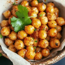 - 1 can (15 oz) of chickpeas, drained and thoroughly rinsed - 2 tablespoons of olive oil - 1 tablespoon of honey or maple syrup - 1 teaspoon of chili powder - 1/2 teaspoon of smoked paprika - 1/2 teaspoon of garlic powder - 1/4 teaspoon of cayenne pepper (adjust according to your heat preference) - Salt to taste - Fresh cilantro or parsley, chopped, for garnish (optional) You can use dried chickpeas instead of canned. Just soak them overnight and cook them until tender. If you want a vegan option, swap honey for maple syrup. You can also replace olive oil with avocado oil for a different flavor. For the spices, feel free to adjust the chili powder and cayenne pepper to match your taste. - Chickpeas: Packed with protein and fiber, they help keep you full. - Olive Oil: Contains healthy fats that support heart health. - Honey/Maple Syrup: Adds natural sweetness and contains antioxidants. - Chili Powder: Boosts metabolism and adds flavor. - Smoked Paprika: Offers antioxidants and a rich, smoky taste. - Garlic Powder: Known for its health benefits, it can boost your immune system. - Cayenne Pepper: May help reduce hunger and increase fat burning. - Salt: Enhances flavor but should be used in moderation. - Cilantro/Parsley: Adds freshness and contains vitamins and minerals. These ingredients not only create a tasty snack, but they also offer many health benefits. Enjoy making Sweet and Spicy Roasted Chickpeas as a fun and healthy treat! For the full recipe, check out the details above. Start by preheating your oven to 400°F (200°C). This heat will help the chickpeas turn crispy. Open the can of chickpeas and drain them well. Rinse them under cold water to wash away the canning liquid. Next, spread the chickpeas on a clean kitchen towel. Use the towel to gently pat them dry. This step is key for getting that crunch you want. In a large mixing bowl, add 2 tablespoons of olive oil and 1 tablespoon of honey or maple syrup. Mix them well. This will be the glaze that makes the chickpeas sweet and sticky. Now, toss the chickpeas into the bowl. Make sure each chickpea gets a nice coat of the glaze. In a separate small bowl, mix 1 teaspoon of chili powder, 1/2 teaspoon of smoked paprika, 1/2 teaspoon of garlic powder, and 1/4 teaspoon of cayenne pepper. Add salt to taste. Sprinkle this spice mix over the chickpeas and toss again to coat all of them evenly. Spread the seasoned chickpeas in a single layer on a baking sheet. Make sure they are spaced out; this helps them roast evenly. Place the baking sheet in your preheated oven. Roast them for 25-30 minutes. Halfway through, shake the pan to help them crisp up. You want the chickpeas to be golden brown and super crunchy! When they are done, take them out and let them cool for a few minutes. This cooling time will add to their crispiness. If you like, you can finish with some chopped cilantro or parsley for a fresh touch. Enjoy your sweet and spicy roasted chickpeas! Check out the Full Recipe for more details. For the best crunch, dry your chickpeas well. After rinsing, use a clean kitchen towel. Pat them dry gently but thoroughly. This step helps remove excess moisture. Spread them in a single layer on your baking sheet. Give them space to allow even roasting. Shake the pan halfway through to prevent sticking. The goal is to get them golden and crispy. One common mistake is not drying the chickpeas. Moisture leads to soggy snacks. Another mistake is overcrowding the baking sheet. This can cause uneven cooking. Make sure to preheat your oven well. If the oven isn't hot enough, your chickpeas won't get crispy. Lastly, avoid skipping the cooling step. Let them cool for a few minutes to enhance crunch. Roasted chickpeas are a great snack on their own. Serve them in a bowl or on a platter. For extra flair, sprinkle with chili powder or fresh herbs. You can also pair them with dips like hummus or guacamole. They add a nice crunch to salads or grain bowls. Try mixing them with nuts for a tasty trail mix. For a sweet twist, toss them on yogurt or oatmeal. Enjoy these snacks anytime! For the full recipe, check the Sweet and Spicy Roasted Chickpeas section. {{image_4}} You can play with flavors when making roasted chickpeas. For a sweet version, use honey or maple syrup. This adds a tasty glaze. You can also add cinnamon or nutmeg for warmth. If you want a savory twist, skip the sweetener. Use herbs like rosemary or thyme. Garlic powder and onion powder also work well. Feel free to mix and match flavors to fit your taste. Roasted chickpeas are naturally vegan and gluten-free. Use maple syrup instead of honey for a vegan option. Always check your spices for gluten, as some brands may add it. This snack fits many diets, making it a great choice for gatherings. You can easily share these with friends who have dietary needs. Roasted chickpeas are not just a snack. You can add them to salads for crunch. They make salads fun and filling. Toss them on grain bowls for extra texture. You can even blend them into dips for a unique twist. Crush them and sprinkle over soups for added flavor. The options are endless, so get creative! To keep your roasted chickpeas fresh and crunchy, store them in an airtight container. Glass jars or plastic containers work well. Avoid leaving them in open bags, as air makes them soggy. If you like, add a small packet of silica gel to absorb moisture. This helps your snack stay crisp for longer. When stored properly, roasted chickpeas last about one week. They taste best within the first few days after roasting. If you notice any softening, it’s time to use them up. For longer storage, consider freezing them. However, freezing may change their texture a bit when thawed. If your chickpeas lose some crunch, you can easily revive them. Preheat your oven to 350°F (175°C). Spread the chickpeas on a baking sheet. Heat them for about 5-10 minutes. This simple step brings back their delightful crunch. Enjoy your sweet and spicy roasted chickpeas as a snack again! Yes, you can use dried chickpeas. First, soak them in water overnight. This helps soften them. Cook the soaked chickpeas until they are tender. It usually takes about 1 to 2 hours on the stove. Once cooked, drain and rinse them. Then, you can follow the same steps in the recipe. Using dried chickpeas can add a deeper flavor. If you want a substitute for honey or maple syrup, try agave nectar or brown sugar. Both options will add sweetness. You can also use coconut sugar for a different flavor. Just remember to adjust the amount based on your taste. Each substitute may change the final taste slightly. Yes, roasted chickpeas are a healthy snack. They are high in protein and fiber. This helps keep you full for longer. They are also low in calories compared to many snacks. Plus, they contain important nutrients, like iron and magnesium. You can enjoy them guilt-free! To make the recipe spicier, add more cayenne pepper or chili powder. You can also try adding hot sauce for an extra kick. For a milder flavor, cut back on the cayenne pepper. You can even leave it out if you prefer a sweeter taste. Adjust the spices to fit your taste buds! Roasting chickpeas can be simple and fun. We explored ingredients, measurements, and health benefits. I shared tips to prep and roast for perfect crunch. You can avoid common mistakes to enjoy delicious snacks or meal add-ons. Remember, there are many ways to play with flavors and dietary needs. With proper storage, these snacks stay fresh longer. Now, try this easy recipe for a tasty, healthy treat! Enjoy your roasted chickpeas!