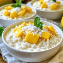 This recipe uses simple, tasty ingredients. Each one adds to the creamy texture and rich flavor. Here’s what you need: - 1 cup jasmine rice - 2 cups coconut milk - 1 cup almond milk - 1/2 cup granulated sugar (or maple syrup for a lighter choice) - 1/4 teaspoon salt - 1 teaspoon pure vanilla extract - 1/2 teaspoon ground cinnamon - 1/2 cup shredded coconut (sweetened or unsweetened) - Fresh mango slices and mint leaves for garnish Feel free to mix things up! Here are some ideas for changing flavors or making it suit your taste: - Swap jasmine rice for basmati or arborio rice. - Use coconut cream instead of coconut milk for a richer taste. - Change almond milk to oat milk or soy milk. - Sweeten with honey or agave syrup instead of sugar. - Add a dash of nutmeg or cardamom for a new twist. Using high-quality ingredients makes a big difference. Fresh coconut milk adds creaminess. Jasmine rice gives a lovely aroma. Always choose good-quality sugar or sweeteners. The better the ingredients, the tastier the pudding. It’s worth it to get the best for this dish. For the full recipe, check out the earlier section! Start by rinsing the jasmine rice. Use cold water and a fine mesh sieve. Rinse until the water runs clear. This step removes excess starch. Less starch means a creamier pudding. In a medium saucepan, mix the rinsed rice with coconut milk, almond milk, sugar (or maple syrup), and salt. Stir everything well. Place the pan on medium heat. Bring the mix to a gentle boil while stirring. Once it boils, lower the heat and cover the pot. Let it simmer for 20-25 minutes. Stir occasionally to keep it from sticking. The rice should soften, and the pudding will thicken. After cooking, take the pan off the heat. Add vanilla extract and ground cinnamon. Then, fold in the shredded coconut, saving some for garnish. Let the pudding cool for a few minutes. Serve it warm or chilled. For a nice touch, scoop it into bowls. Garnish with fresh mango slices, more shredded coconut, and mint leaves. This makes the dish look vibrant and inviting. You can find the full recipe in the previous section. Enjoy your creamy delight! To make your coconut milk rice pudding rich and creamy, start with jasmine rice. This rice type has the right starch content for a smooth texture. Rinse it well under cold water until the water runs clear. This step removes excess starch and prevents gumminess. Combine the rinsed rice with coconut milk and almond milk for a silky mix. Stir often while cooking to keep the rice from sticking. Cook on low heat to allow the rice to absorb the liquids slowly. This helps achieve that luxurious creaminess you want. Want to elevate your pudding? Consider adding spices and other flavors. Ground cinnamon brings warmth and depth. You can also add a pinch of nutmeg for extra warmth. Vanilla extract adds a sweet note that pairs well with coconut. If you enjoy a tropical twist, try adding fresh fruit like mango or pineapple. Shredded coconut gives texture and flavor. You can also experiment with sweeteners. Maple syrup offers a unique twist while keeping it natural. Avoid these pitfalls for the best results. First, do not skip rinsing the rice. It’s key for a nice texture. Next, don’t rush the cooking process. Low and slow is best. Keep the heat steady and stir regularly. If your pudding turns out too thick, add a bit more almond milk. Lastly, let it cool before serving. This allows the flavors to meld and enhances the taste. Following these tips will help you create a delightful dish every time. For the full recipe, check out the Coconut Bliss Rice Pudding section. {{image_4}} You can easily make this pudding vegan. Just swap the almond milk with any plant-based milk, like oat or soy milk. If you want a sweeter taste, use maple syrup instead of granulated sugar. This keeps it rich and creamy while being dairy-free. Want to jazz up your coconut milk rice pudding? Try adding tropical flavors! You can mix in pineapple, passion fruit, or even mango. These fruits add a touch of sweetness and a burst of color. For a spicy kick, consider adding a pinch of cardamom or nutmeg. This pudding pairs well with many desserts. Try serving it with a scoop of sorbet or fresh fruit on the side. For a crunchy texture, add some toasted nuts or granola. You can also serve it in small cups for a fun party treat. Don’t forget to check out the Full Recipe for more ideas! After you make your coconut milk rice pudding, let it cool. Place it in a bowl at room temperature for about 30 minutes. This stops the cooking process. Cover the bowl with plastic wrap or a lid. Make sure it is airtight to keep it fresh. Store it in the fridge if you are not eating it right away. To reheat your rice pudding, scoop the amount you want into a bowl. Add a splash of coconut milk or almond milk to keep it creamy. Heat in the microwave for about one minute. Stir it halfway through to ensure even heating. You can also reheat it on the stove over low heat. Stir constantly until warm. Your rice pudding will stay fresh in the fridge for about four days. If you want to save some for later, you can freeze it. Place it in a freezer-safe container. It can last for up to three months in the freezer. When you're ready to eat it, thaw it in the fridge overnight before reheating. Enjoy the full recipe for more tips! You can make this rice pudding dairy-free by using coconut milk and almond milk. Both work great together. They add creaminess without any dairy. You can also use other plant-based milks like oat or soy milk. Just keep in mind that the flavor may change slightly, but it will still be yummy! Yes, you can use different types of rice. Jasmine rice gives a nice fragrance, but you can try arborio or even basmati rice. Each type of rice will change the texture and taste a bit. Arborio will make it creamier because it has more starch. Just remember to adjust the cooking time based on the rice type you choose. You’ll know the rice pudding is done when the rice is soft and the mixture thickens. Stir it often while it cooks. If it starts to look creamy and smooth, you’re on the right track. You can also taste a little bit to check the texture. It should be tender, not crunchy. If it’s too thick, you can add a splash of milk to loosen it up. Enjoy your Coconut Milk Rice Pudding! Check out the Full Recipe for more tips. You learned about key ingredients, cooking steps, and ways to customize coconut milk rice pudding. I shared tips to avoid mistakes and enhance flavors. You can adapt this dish to suit your needs, whether vegan or a fan of tropical flavors. Storing and reheating care will keep your pudding fresh. With these insights, you can enjoy a delightful dessert anytime. Explore these steps to create the perfect bowl of joy!