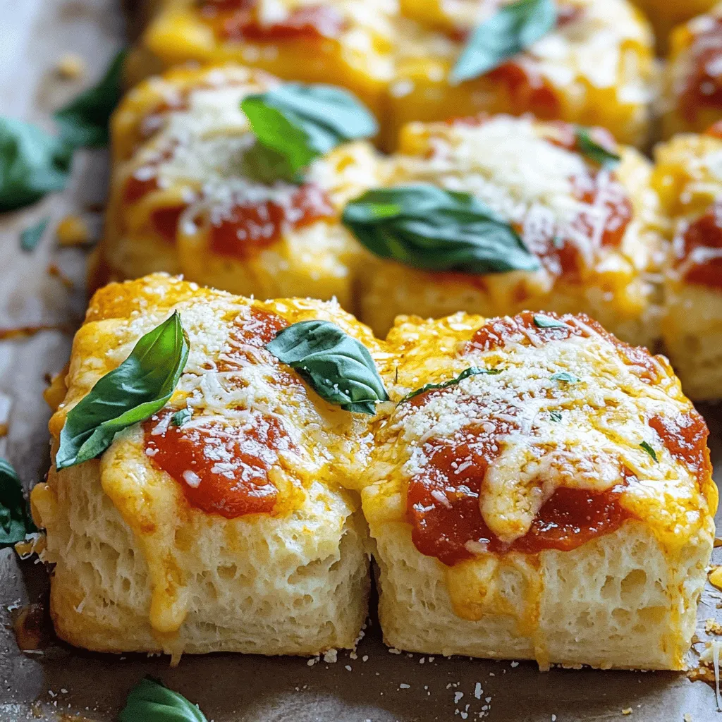 To make Cheese Pizza Monkey Bread, you need key ingredients that bring flavor and fun. Here’s what you’ll need: - 3 cans of refrigerated biscuit dough - 2 cups shredded mozzarella cheese - 1 cup pizza sauce - 1 cup pepperoni slices - 1 teaspoon Italian seasoning - 1/2 teaspoon garlic powder - 1/4 cup melted butter - 1/4 cup grated Parmesan cheese - Fresh basil leaves for garnish (optional) Using quality ingredients makes a big difference. Fresh mozzarella melts beautifully. Good pizza sauce adds rich flavor. Always choose the best ingredients you can find. Want to spice it up? Here are some ideas for extra flavors or textures: - Add sliced bell peppers for sweetness. - Sprinkle in some olives for a briny bite. - Use a blend of cheeses like cheddar or provolone. - Experiment with spices like red pepper flakes for heat. You can also adjust seasonings. If you love garlic, add more garlic powder. For a milder taste, reduce the Italian seasoning. Enjoy making it your own! First, you need to cut the biscuit dough. Open three cans of refrigerated biscuit dough. Use kitchen scissors or a knife to cut each biscuit into four pieces. This makes it easy to toss them later. Next, mix the butter and seasonings. In a medium bowl, combine 1/4 cup of melted butter with 1/2 teaspoon of garlic powder and 1 teaspoon of Italian seasoning. Stir well. Now, take the biscuit pieces and toss them in the butter mixture. Make sure every piece is coated well. This adds great flavor and keeps the dough moist. For the first layer, start by adding half of the coated biscuit pieces in the bundt pan. Spread them evenly across the bottom. This helps them cook well. Now, sprinkle half of the shredded mozzarella cheese over the biscuit layer. Then, add half of the pepperoni slices. Make sure to cover every part of the dough. After that, drizzle half of the pizza sauce over the cheese and pepperoni. Ensure it reaches all sides for a tasty finish. Repeat these steps with the remaining biscuit pieces, cheese, and pepperoni. Finish with another drizzle of pizza sauce. Finally, sprinkle 1/4 cup of grated Parmesan cheese on top. This adds an extra cheesy touch, making it even more delicious. Preheat your oven to 350°F (175°C). This is the perfect temperature for baking monkey bread. Once your pan is full, place it in the oven. Bake for 30-35 minutes. Keep an eye on your monkey bread. It should turn golden brown and smell amazing. You’ll know it’s done when a toothpick inserted in the center comes out clean. Let it rest for about 5 minutes after baking. This helps set the layers. Now, gently invert the bundt pan onto a plate to release the monkey bread. It should come out easily, revealing all those tasty layers. Serve it warm with extra pizza sauce for dipping. Enjoy every cheesy bite! For the complete recipe, check the Full Recipe section. To make perfect Cheese Pizza Monkey Bread, avoid some common mistakes: - Using cold dough: Cold dough can lead to uneven baking. Always use room temperature biscuit dough for best results. - Overstuffing layers: Adding too many toppings can cause the dough to cook unevenly. Stick to the recipe's amounts for a balanced bake. For even cooking, watch the baking time closely. Check for a golden brown color on top. If the middle is still doughy, give it a few extra minutes. A toothpick test can help too. Insert it in the center; if it comes out clean, your monkey bread is done! The best dips to pair with Cheese Pizza Monkey Bread are: - Warm pizza sauce, for that classic taste. - Ranch dressing, which adds a cool, creamy touch. - Marinara sauce, perfect for dipping. For creative presentation ideas, consider: - Using a large wooden board as a serving platter. Place the monkey bread in the center and surround it with dips. - Garnishing with fresh basil leaves for a pop of color and flavor. This adds a nice touch to the dish. Try these tips to elevate your Cheese Pizza Monkey Bread experience! You can check the Full Recipe for more details. {{image_4}} You can change up your Cheese Pizza Monkey Bread with different cheeses. Try using provolone, cheddar, or even feta. Each cheese brings its own flavor. Mixing cheeses can make the dish extra tasty. You can also add other toppings. Veggies like bell peppers, onions, or mushrooms work well. For meats, consider sausage or bacon. Just chop them small so they cook well. These additions can give your monkey bread new depths of flavor and texture. If you need gluten-free options, look for gluten-free biscuit dough. Many brands offer this choice now. It works just like regular dough but fits your diet. For a vegan version, swap out the cheese for vegan cheese. Many brands offer great flavors. You can also use plant-based butter instead of regular butter. These changes keep the recipe tasty while fitting your diet needs. To keep your Cheese Pizza Monkey Bread fresh, follow these steps: - Refrigeration: Place the leftovers in an airtight container. This helps keep moisture in and prevents drying out. You can store it in the fridge for up to three days. - Freezing tips: If you want to save it longer, wrap the monkey bread tightly in plastic wrap. Then, place it in a freezer-safe bag or container. It can stay fresh for about two months in the freezer. Make sure to label the container with the date. For the best texture and flavor when reheating, try these methods: - Oven method: Preheat your oven to 350°F (175°C). Place the monkey bread on a baking sheet. Cover it loosely with foil to prevent burning. Heat for about 15-20 minutes. - Microwave method: For a quick option, place a piece on a microwave-safe plate. Heat for 30 seconds to 1 minute. Add a splash of water under the cover to keep it moist. Using these tips, you can enjoy your Cheese Pizza Monkey Bread again while keeping it tasty and fun! Yes, you can use homemade dough. Homemade dough can taste fresher and have better texture. However, it takes more time to prepare. Refrigerated dough is quick and easy. You save time but might lose some flavor. If you love baking, homemade is a great choice. If you want speed, stick with refrigerated. You can prep the Cheese Pizza Monkey Bread a day before. Start by cutting the biscuits and mixing them with the butter and seasonings. Then layer them in the bundt pan as usual. Cover the pan with plastic wrap and store it in the fridge. When you are ready to bake, just remove the wrap. Preheat the oven and bake for 30 to 35 minutes. This saves time and keeps it fresh. This monkey bread pairs well with several side dishes. Here are some great options: - A fresh garden salad - Garlic bread for extra flavor - Vegetable sticks with ranch dip - Extra pizza sauce for dipping - A classic Caesar salad These sides add variety and make your meal more fun. Enjoy! Cheese Pizza Monkey Bread offers fun and flavor in every bite. We explored key ingredients and why quality matters. Optional extras can boost flavor, making this dish your own. Following the step-by-step guide helps you prepare and bake successfully. We discussed tips to avoid common mistakes and shared serving ideas too. Experiment with variations to suit your taste or dietary needs. Store leftovers properly to enjoy later. With these insights, you can craft a delicious treat that delights everyone. Enjoy baking and sharing your creation!