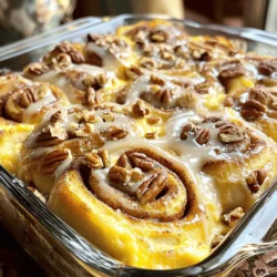When making a Cinnamon Roll Casserole, you need some simple ingredients. Here’s what you will need: - 2 cans of refrigerated cinnamon roll dough (12 rolls each) - 4 large eggs - 1 cup whole milk - 1 teaspoon pure vanilla extract - 1 teaspoon ground cinnamon - 1/2 teaspoon freshly grated nutmeg - 1/4 cup packed brown sugar - 1/2 cup chopped pecans (optional for crunch) - 1/2 cup pure maple syrup - 1/2 cup powdered sugar (for icing) - 2 tablespoons milk (for icing) These ingredients make this dish a sweet and warm treat. The cinnamon rolls bring a fluffy base. Eggs and milk create a custard-like mixture. Spices add depth and warmth. Pecans give a nice crunch. Maple syrup and icing make it extra special. For the full recipe, check out the detailed instructions. Enjoy making this comforting breakfast dish! - Preheat oven to 350°F (175°C). - Grease baking dish with butter or non-stick spray. - Cut each roll into quarters. - Distribute pieces evenly in the baking dish. - Whisk together eggs, milk, vanilla, spices, and sugar. - Pour mixture over cinnamon roll pieces. - Sprinkle with pecans (if using). - Bake for 25-30 minutes until golden brown. - Prepare icing while baking. - Drizzle maple syrup and icing before serving. Follow these steps closely for a perfect dish. The cinnamon roll casserole will be soft, warm, and a delight to eat. Enjoy the sweet smell that fills your kitchen as it bakes. It’s a great way to start your day! If you want to make it even better, check out the Full Recipe for more details. - Ensure even spacing when placing cinnamon roll pieces. This helps them cook evenly. - Check for doneness with a toothpick. Insert it into the center; it should come out clean. - Serve warm with fresh berries or whipped cream. This adds a nice touch of flavor. - Dust with powdered sugar for a beautiful presentation. It makes the dish look fancy. - Overmixing the egg mixture can lead to a tough texture. Mix just until combined. - Not greasing the baking dish properly can cause sticking. Use plenty of butter or spray. These tips will help you create a perfect cinnamon roll casserole every time! For the complete details, check the Full Recipe. {{image_4}} You can make this dish even more fun with some simple twists. - Add chocolate chips or dried fruit to your mixture for extra sweetness. - Try different nuts like walnuts or almonds for a crunchy surprise. Want to tailor the recipe to fit your needs? Here’s how: - Use gluten-free dough to make it safe for gluten-free diets. - Swap regular milk and eggs with plant-based options for a dairy-free treat. Icing can change the whole vibe of your casserole! - Try cream cheese icing instead of the usual powdered sugar icing. - Add orange or lemon zest to your icing for a zesty kick. These variations keep your cinnamon roll casserole fresh and exciting. You can enjoy it your way! For the full recipe, check out the details above. Keep any leftover Cinnamon Roll Casserole in an airtight container. Place it in the refrigerator. This helps keep it fresh for 3 to 4 days. When ready to eat, you’ll enjoy every bite. To warm up your casserole, use a microwave or oven. If using the microwave, heat it in short bursts. Check every 30 seconds to avoid overheating. For the oven, set it to 350°F (175°C) and warm for about 10-15 minutes. You can freeze the uncooked mixture for later baking. Just assemble it in the dish, cover tightly, and place it in the freezer. When you’re ready to bake, thaw it in the fridge overnight. This way, you can enjoy this tasty dish anytime! Yes, you can prepare this dish and refrigerate it before baking. This makes mornings easier. Simply cover the dish and place it in the fridge overnight. When you wake up, just pop it in the oven! If you don't have nutmeg, you can skip it. The casserole will still taste great. Alternatively, you can add a bit more cinnamon to enhance the flavor. Look for a puffed-up texture and a golden-brown color on top. It should be beautiful! You can also insert a toothpick into the center. If it comes out clean, the casserole is done. Yes, you can double the recipe! Just use a larger baking dish and adjust the baking time as needed. Keep an eye on it to make sure it cooks evenly. This cinnamon roll casserole is delicious and easy to make. You learned about the simple ingredients, step-by-step instructions, and ways to avoid common mistakes. Don't hesitate to add your favorite twists or adjust the recipe for dietary needs. Remember, you can also store or freeze leftovers for later enjoyment. Enjoy warm servings with fresh toppings! Baking should be fun and creative, so make this dish your own and share it with family and friends.