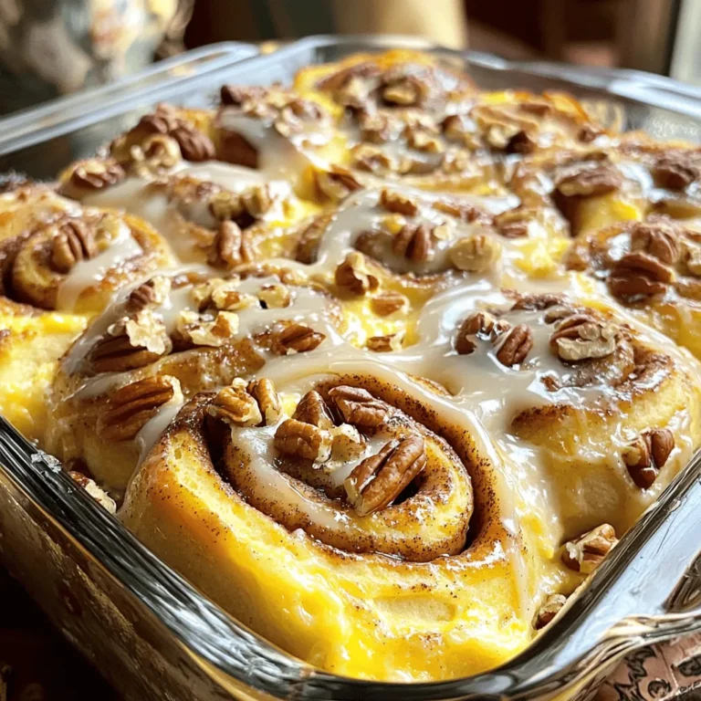 When making a Cinnamon Roll Casserole, you need some simple ingredients. Here’s what you will need: - 2 cans of refrigerated cinnamon roll dough (12 rolls each) - 4 large eggs - 1 cup whole milk - 1 teaspoon pure vanilla extract - 1 teaspoon ground cinnamon - 1/2 teaspoon freshly grated nutmeg - 1/4 cup packed brown sugar - 1/2 cup chopped pecans (optional for crunch) - 1/2 cup pure maple syrup - 1/2 cup powdered sugar (for icing) - 2 tablespoons milk (for icing) These ingredients make this dish a sweet and warm treat. The cinnamon rolls bring a fluffy base. Eggs and milk create a custard-like mixture. Spices add depth and warmth. Pecans give a nice crunch. Maple syrup and icing make it extra special. For the full recipe, check out the detailed instructions. Enjoy making this comforting breakfast dish! - Preheat oven to 350°F (175°C). - Grease baking dish with butter or non-stick spray. - Cut each roll into quarters. - Distribute pieces evenly in the baking dish. - Whisk together eggs, milk, vanilla, spices, and sugar. - Pour mixture over cinnamon roll pieces. - Sprinkle with pecans (if using). - Bake for 25-30 minutes until golden brown. - Prepare icing while baking. - Drizzle maple syrup and icing before serving. Follow these steps closely for a perfect dish. The cinnamon roll casserole will be soft, warm, and a delight to eat. Enjoy the sweet smell that fills your kitchen as it bakes. It’s a great way to start your day! If you want to make it even better, check out the Full Recipe for more details. - Ensure even spacing when placing cinnamon roll pieces. This helps them cook evenly. - Check for doneness with a toothpick. Insert it into the center; it should come out clean. - Serve warm with fresh berries or whipped cream. This adds a nice touch of flavor. - Dust with powdered sugar for a beautiful presentation. It makes the dish look fancy. - Overmixing the egg mixture can lead to a tough texture. Mix just until combined. - Not greasing the baking dish properly can cause sticking. Use plenty of butter or spray. These tips will help you create a perfect cinnamon roll casserole every time! For the complete details, check the Full Recipe. {{image_4}} You can make this dish even more fun with some simple twists. - Add chocolate chips or dried fruit to your mixture for extra sweetness. - Try different nuts like walnuts or almonds for a crunchy surprise. Want to tailor the recipe to fit your needs? Here’s how: - Use gluten-free dough to make it safe for gluten-free diets. - Swap regular milk and eggs with plant-based options for a dairy-free treat. Icing can change the whole vibe of your casserole! - Try cream cheese icing instead of the usual powdered sugar icing. - Add orange or lemon zest to your icing for a zesty kick. These variations keep your cinnamon roll casserole fresh and exciting. You can enjoy it your way! For the full recipe, check out the details above. Keep any leftover Cinnamon Roll Casserole in an airtight container. Place it in the refrigerator. This helps keep it fresh for 3 to 4 days. When ready to eat, you’ll enjoy every bite. To warm up your casserole, use a microwave or oven. If using the microwave, heat it in short bursts. Check every 30 seconds to avoid overheating. For the oven, set it to 350°F (175°C) and warm for about 10-15 minutes. You can freeze the uncooked mixture for later baking. Just assemble it in the dish, cover tightly, and place it in the freezer. When you’re ready to bake, thaw it in the fridge overnight. This way, you can enjoy this tasty dish anytime! Yes, you can prepare this dish and refrigerate it before baking. This makes mornings easier. Simply cover the dish and place it in the fridge overnight. When you wake up, just pop it in the oven! If you don't have nutmeg, you can skip it. The casserole will still taste great. Alternatively, you can add a bit more cinnamon to enhance the flavor. Look for a puffed-up texture and a golden-brown color on top. It should be beautiful! You can also insert a toothpick into the center. If it comes out clean, the casserole is done. Yes, you can double the recipe! Just use a larger baking dish and adjust the baking time as needed. Keep an eye on it to make sure it cooks evenly. This cinnamon roll casserole is delicious and easy to make. You learned about the simple ingredients, step-by-step instructions, and ways to avoid common mistakes. Don't hesitate to add your favorite twists or adjust the recipe for dietary needs. Remember, you can also store or freeze leftovers for later enjoyment. Enjoy warm servings with fresh toppings! Baking should be fun and creative, so make this dish your own and share it with family and friends.
