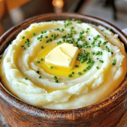 - 2 pounds russet potatoes - 4 cloves of garlic - 1/2 cup unsalted butter - 1 cup heavy cream - 1/2 cup sour cream - Salt and pepper to taste - 1/4 cup fresh chives for garnish Choosing the right type of potato is key. I recommend russet potatoes for their light and fluffy texture. They mash well and soak up flavors nicely. The right potato makes a big difference in your dish. Using fresh garlic is also crucial. Fresh garlic gives a stronger and sweeter flavor than dried. For the best taste, always choose whole cloves over pre-minced options. When you smash the garlic, it releases more oils, adding depth to your mashed potatoes. You can play with the creamy base. Cream cheese adds a tangy twist to the dish. You might also try adding roasted garlic for a sweeter taste. Fresh herbs like rosemary or thyme can elevate the flavor too. These options let you personalize the creamy garlic mashed potatoes to your liking. For the full recipe, check out the link to create this rich and flavorful dish! Start by peeling the russet potatoes. I like to use a sturdy peeler for this task. Cut the potatoes into 1-inch cubes. This size helps them cook evenly. Next, take the garlic cloves and smash them gently with the flat side of a knife. This technique releases the garlic's flavor without making it too fine. In a large pot, add the cubed potatoes and the smashed garlic. Cover them with cold water, ensuring there's about an inch above the ingredients. Add a pinch of salt to the water. Place the pot over medium-high heat and bring it to a vigorous boil. Once boiling, reduce the heat. Let it simmer gently for 15 to 20 minutes. The potatoes should be fork-tender when done. This simmering method keeps the potatoes creamy and avoids breaking them apart. Drain the potatoes and garlic in a colander, then return them to the pot. Let them sit for a couple of minutes. This step helps any extra moisture evaporate. For mashing, you can use a potato masher or a ricer. I prefer a ricer because it gives a fluffier texture. Whichever tool you choose, mash until you reach your desired smoothness. Now, slowly drizzle in the warm butter and cream mixture. Stir continuously until everything is creamy and fluffy. This process is key to achieving the right texture. Finally, gently fold in sour cream. Season with salt and freshly ground black pepper to taste. For the complete preparation, refer to the Full Recipe. To get creamy garlic mashed potatoes, start with steam drying the potatoes. After boiling, let them sit in the pot for a couple of minutes. This step removes excess water. Next, gradually add the warm butter and cream mixture. This helps the potatoes absorb the fat and liquid. The result? A smooth and fluffy texture that melts in your mouth. Roasted garlic adds a deeper flavor to your mashed potatoes. You can roast garlic by wrapping it in foil and baking it until soft. This gives a sweet taste that brightens the dish. When seasoning, remember to taste as you go. Add salt and pepper little by little. This ensures the perfect taste without overwhelming the potatoes. For an elegant look, serve your creamy garlic mashed potatoes in a nice bowl. Create a slight well in the center. Place a small pat of butter here; it will melt beautifully. Finally, sprinkle fresh chives on top. They add color and a fresh taste that elevates the dish. For the full recipe, check out the Creamy Garlic Mashed Potatoes Delight. {{image_4}} You can change the taste of creamy garlic mashed potatoes easily. Adding cheese makes them even richer. Try using Parmesan for a nutty kick or Gouda for a smoky flavor. Both choices melt well and blend smoothly into the potatoes. Herbs also add great flavor. Infuse your mashed potatoes with rosemary or thyme. These herbs bring a fresh taste and a lovely aroma. Just chop them finely and mix them in. You can even roast the garlic for a deeper, sweeter flavor. If you're looking for vegan options, you can swap out a few ingredients. Use plant-based butter and creams to keep it creamy without dairy. This option tastes just as good and is great for vegan friends. For those watching carbs, consider using cauliflower instead of potatoes. Cauliflower mash is light and fluffy. It absorbs garlic and cream well. You can follow the same steps in the recipe to create a delicious low-carb version. Creamy garlic mashed potatoes pair well with many dishes. They go great with grilled meats, roasted chicken, or even a hearty vegetable stew. The creamy texture balances well with savory and rich flavors. To make a complete meal, serve them with a green salad or steamed veggies. This adds color and nutrition to your plate. You can also top the potatoes with sautéed mushrooms or crispy bacon bits for added flair. For the full recipe, check out the details above and enjoy making this classic dish your own! Store your creamy garlic mashed potatoes in the fridge. Use airtight containers to keep them fresh. This helps avoid any weird smells and keeps the flavor intact. Let the potatoes cool to room temperature before sealing them up. This step prevents extra moisture from making them soggy. When you want to enjoy your leftovers, you can reheat them in a few ways. The best method is using the stovetop. Place the mashed potatoes in a pot over low heat. Add a splash of milk or cream to bring back their creaminess. Stir often to avoid sticking. If they are too dry, add a bit more liquid for a smooth texture. You can also use a microwave, but check every 30 seconds to stir and prevent hot spots. If you need to store your mashed potatoes for longer, freezing is an option. Scoop the mashed potatoes into freezer-safe bags. Press out the air before sealing to avoid freezer burn. Label the bags with the date. For the best taste, eat them within a month. When ready to eat, thaw them overnight in the fridge. Reheat on the stovetop or microwave, adding a little cream for the best results. Try using these tips for the perfect creamy garlic mashed potatoes next time you enjoy them from your freezer. For the full recipe, check out the recipe section above. To make mashed potatoes fluffier, start with steaming them. Steaming helps keep moisture out. After boiling, let them sit in the pot for a few minutes. This step allows steam to escape. Use a potato ricer instead of a masher. A ricer gives a lighter, airier texture. Gradually mix in warm butter and cream. This keeps the potatoes fluffy rather than dense. Yes, you can use other types of potatoes. Yukon Gold potatoes are great for a creamy mash. They have a buttery flavor and smooth texture. Russet potatoes are also popular. They are light and fluffy but can be starchy. Avoid using waxy potatoes like red or new potatoes. They can yield a gummy texture. To enhance flavor, consider adding roasted garlic. It gives a sweet, rich taste. Fresh herbs like thyme or rosemary can also work well. For a kick, add a pinch of cayenne pepper. You can mix in cheese like Parmesan or cheddar for a savory twist. A splash of buttermilk adds tanginess and creaminess. To prevent gummy mashed potatoes, don’t overmix them. Mix just until combined after adding cream and butter. Make sure to drain the potatoes well. Extra water can lead to a gummy texture. Use warm ingredients when mixing in butter and cream. This helps keep the potatoes light and fluffy. In this blog post, we explored how to make creamy garlic mashed potatoes. We discussed important ingredients, preparation steps, and tips for perfect flavor and texture. Remember to choose the right potatoes and fresh garlic for the best results. You can also try creative variations to suit your taste. Proper storage and reheating methods ensure your leftovers stay delicious. Enjoy these mashed potatoes as a side dish for any meal, and impress your guests with your cooking skills. Happy mashing!