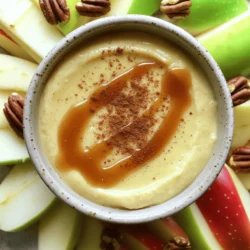 To make the perfect caramel apple dip with cream cheese, gather these simple ingredients: - 8 oz cream cheese (softened to room temperature) - 1/2 cup packed brown sugar - 1/4 cup granulated sugar - 1 teaspoon pure vanilla extract - 1/2 cup caramel sauce (plus extra for drizzling) - 1/2 teaspoon ground cinnamon - 1/4 cup chopped pecans (optional) - 4-5 medium apples (Granny Smith or Honeycrisp recommended) These ingredients work together to create a sweet and creamy dip that pairs perfectly with fresh apple slices. The cream cheese gives it a rich base, while the caramel sauce adds that delightful sweetness. Brown sugar and vanilla extract provide depth of flavor, and cinnamon adds a warm touch. If you love a crunchy texture, consider adding chopped pecans. They bring a nice contrast to the creamy dip. For apples, I suggest using Granny Smith or Honeycrisp for their tartness, which balances the dip's sweetness perfectly. For the full recipe, see the section titled "Caramel Apple Dream Dip." - Prep time: 10 minutes - Total time: 10 minutes 1. In a medium bowl, combine cream cheese, brown sugar, granulated sugar, and vanilla. 2. Use a mixer or whisk to blend until the mix is smooth. 3. Next, gently fold in the caramel sauce and ground cinnamon. 4. If you want some crunch, add the chopped pecans and mix them in. 5. Transfer the dip to a serving bowl and use a spatula to smooth the top. - Drizzle extra caramel sauce on top for a sweet touch. - Arrange apple slices around the dip for easy serving. This step-by-step guide helps you create a delightful caramel apple dip in no time. For the full recipe, don't forget to check the complete cooking instructions! To achieve a smooth dip, start with room temperature cream cheese. Cold cream cheese will create lumps, and nobody wants that. Blend the ingredients thoroughly. Use an electric mixer for best results. This ensures a creamy texture and makes the dip easier to scoop. For a flavor boost, add a pinch of salt. This small addition makes a big difference. It helps balance the sweetness of the caramel. If you want a richer taste, try using homemade caramel sauce. It elevates the dip and makes it feel special. Serve the dip with different apple varieties. Granny Smith apples offer a nice tartness, while Honeycrisp apples bring sweetness. You can also pair the dip with other dippables. Graham crackers or pretzels add fun textures and flavors. This mix keeps everyone excited to dip! {{image_4}} You can easily change some ingredients in this dip. Swap out pecans for walnuts or almonds if you like. Both nuts add great taste and crunch. You can also use flavored cream cheese. Try caramel or pumpkin spice for a fun twist. This change makes the dip even more tasty and unique. Adding seasonal flavors can make this dip special. Try using nutmeg or cloves in the mix. These spices add a warm, cozy touch. You can also add cranberries. They give a festive look and a tart taste that pairs well with sweet caramel. These little changes can make your dip stand out at any gathering. If you want a lighter version, use Greek yogurt instead of cream cheese. It still tastes great and is healthier. You can also swap for a lower-sugar caramel sauce. This way, you can enjoy the dip without too much sugar. These options keep the flavor while making it a bit better for you. For the full recipe, check out the details above! To keep your caramel apple dip fresh, refrigerate it in an airtight container. This helps prevent it from absorbing other flavors. The dip tastes best when consumed within three days. After that, it may lose its creamy texture and flavor. You can freeze the dip for up to a month. Just place it in a freezer-safe container. When you’re ready to enjoy it, thaw it in the refrigerator before serving. This keeps the texture smooth and delightful. If the dip thickens in the fridge, simply rewhip it before serving. This will bring back its creamy goodness. A little extra mixing can help restore its original texture. Enjoy your dip with freshly sliced apples! For the full recipe, check out the earlier section. Yes, you can prepare it a few hours or the day before serving. This makes it easy for parties or family gatherings. Just keep it in the fridge until you are ready to serve. Greek yogurt or ricotta can be good substitutes. They give a nice creaminess but change the flavor a bit. If you want a lighter dip, these are great choices. Proper storage in an airtight container in the fridge extends freshness. Make sure the lid is tight. This keeps the dip safe and tasty for longer. Pears, bananas, or strawberries are great alternatives. They all add a different taste and texture. You can mix and match for fun. Yes, all the ingredients are gluten-free. This makes it a safe treat for everyone to enjoy without worry. Granny Smith and Honeycrisp offer a nice tart-sweet balance. Their crunch and flavor make them perfect for this dip. They hold up well and taste amazing! This caramel apple dip is simple to make and delicious. We combined cream cheese, sugars, and caramel to create a rich flavor. You can serve it with apple slices or other dippables. Feel free to customize the dip with different nuts or spices. Remember to store any leftovers properly. This dip is a fun treat for any gathering. Enjoy the delight it brings with every bite!