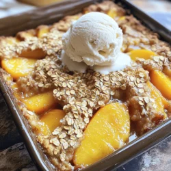 To make this simple dessert, gather these ingredients: - 1 can (29 oz) sliced peaches in syrup - 1 box yellow cake mix - 1 cup unsalted butter, melted - 1 teaspoon ground cinnamon - 1 cup packed brown sugar - 1 cup rolled oats - 1 teaspoon vanilla extract - A pinch of salt These ingredients make the base of your Peach Cobbler Dump Cake. Each one plays a vital role in creating that sweet and comforting flavor. You can tweak some ingredients if you need to. Here are a few swaps you might try: - Use fresh peaches instead of canned for a brighter taste. - Swap yellow cake mix for a gluten-free version if needed. - Replace unsalted butter with coconut oil for a dairy-free option. - Use maple syrup instead of brown sugar for a different sweetness. These substitutions keep the spirit of the recipe but allow you to customize it to your taste or dietary needs. Using fresh ingredients can elevate your dessert. Fresh peaches give a burst of flavor and juicy texture. They add a lovely brightness to the dish. If you use fresh fruits, make sure they are ripe for the best taste. When you use high-quality ingredients, you create a dessert that stands out. This care shows in every bite. The Peach Cobbler Dump Cake becomes not just a dish, but a delicious experience. Start by gathering your baking dish. Use a 9x13-inch dish for this recipe. Make sure it is clean and dry. No need to grease it since the peaches will add moisture. This will help the cake bake nicely and not stick. Now it’s time to layer the ingredients. Pour the can of sliced peaches, syrup included, into the dish. Spread them out evenly. Next, mix the dry ingredients in a bowl. Combine the yellow cake mix, ground cinnamon, brown sugar, rolled oats, and a pinch of salt. Stir until everything is mixed well. Sprinkle this dry mix over the peaches. Make sure to cover them fully. This will create a nice crust as it bakes. Then, take the melted butter and drizzle it over the dry mix. This step is key for a moist cake. Add a teaspoon of vanilla extract on top to enhance the flavor. Preheat your oven to 350°F (175°C) before you start baking. Once your layers are ready, place the dish in the oven. Bake for 40-45 minutes. Watch for the top to turn golden brown and bubbly. This shows the cake is done. When it's ready, take it out and let it cool for 10-15 minutes. This cooling time helps the cake set and makes it easier to serve. You can find the full recipe above for all the details. Enjoy! To get the best texture in your peach cobbler dump cake, follow these tips. First, use a light hand when mixing. Over-mixing can make it tough. You want a nice crumb. Second, ensure your butter is melted but not too hot. Hot butter can cook the cake mix too fast. Aim for a golden brown top. It should feel soft and slightly springy when done. You can boost the flavor with simple additions. Adding ground cinnamon gives warmth. You can also try nutmeg for a cozy touch. A splash of vanilla extract enhances the sweetness. For a twist, consider almond extract. It pairs well with peaches. These small changes can make your cake stand out. Watch out for a few common mistakes. First, don’t skip the syrup from the peaches. It adds moisture and sweetness. Second, avoid using cold butter. It won’t mix well and can lead to uneven baking. Lastly, don’t rush the cooling time. Letting it cool for 10-15 minutes helps the flavors blend and makes it easier to serve. Following these tips will lead you to a delicious peach cobbler dump cake. For more details, check the Full Recipe. {{image_4}} You can change the fruit in this dump cake. Try using blueberries, cherries, or apples. Each fruit gives a new taste. For a fun twist, mix fruits together. You can also use fresh fruit if you have it. Just make sure to add a bit of sugar if the fruit is not sweet. If you need a gluten-free version, swap the yellow cake mix. Look for a gluten-free cake mix in stores. This makes it easy to enjoy the dessert. You can also make your own mix from gluten-free flour. Add some baking powder and a pinch of salt to it. Serving your dump cake is part of the fun. Serve it warm in bowls. Add a scoop of vanilla ice cream on top. It melts and makes the cake extra nice. You can also add whipped cream for more creaminess. A sprinkle of cinnamon or nuts can add a nice touch too. For a fruity flavor, drizzle some peach syrup on top. This enhances the peachy taste. Enjoy your delicious creation! For the full recipe, check the details above. After enjoying your Peach Cobbler Dump Cake, store leftovers in a sealed container. Make sure it cools down first. Keep it in the fridge for up to four days. This keeps it fresh and tasty. If you want to save some longer, consider freezing it. To reheat, take out a slice from the fridge. Place it in a microwave-safe dish. Heat it for about 30 seconds to one minute. Check if it's warm enough. You can also reheat it in the oven. Set the oven to 350°F (175°C) and bake for 10-15 minutes. This method keeps the crust nice and crisp. You can freeze your Peach Cobbler Dump Cake for up to three months. Cut it into slices and wrap each piece tightly in plastic wrap. Then, place the wrapped slices in a freezer-safe bag. When you’re ready to eat, let it thaw in the fridge overnight before reheating. This way, you can enjoy a sweet treat anytime! For the full recipe, check back to ensure you have everything you need for your next bake. To store Peach Cobbler Dump Cake, let it cool completely. After it cools, cover it with plastic wrap or aluminum foil. You can also use an airtight container. Keep it in the fridge for up to four days. If you want to keep it longer, you can freeze it. Just make sure to wrap it well to prevent freezer burn. Yes, you can make Peach Cobbler Dump Cake ahead of time. You can prepare it the day before and store it in the fridge. Just bake it when you're ready to serve. This dessert tastes great warm or at room temperature. If you bake it in advance, reheat it in the oven for about 15 minutes at 350°F (175°C). Peach Cobbler Dump Cake pairs well with several side dishes. Here are some great options: - Vanilla ice cream - Whipped cream - Fresh fruit salad - A scoop of yogurt - Sweetened condensed milk These sides enhance the flavors, making your dessert even more enjoyable. You can find the full recipe to get started on your delicious Peach Cobbler Dump Cake! You’ve learned how to make a great Peach Cobbler Dump Cake. We covered all the key ingredients, step-by-step directions, and helpful tips. Using fresh ingredients will enhance your cake's taste. Don't forget the fun variations and perfect serving ideas. Store any leftovers properly to keep them tasty. Make sure you avoid common mistakes for the best results. Enjoy your baking and share it with others. Now go out there and create a delicious peach cobbler dump cake for everyone to enjoy!