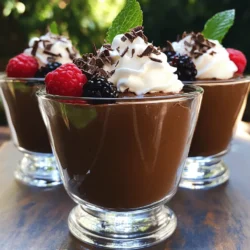 To make this delightful mousse, you need: - 2 ripe avocados - 1/2 cup unsweetened cocoa powder - 1/3 cup maple syrup (or agave syrup for a vegan twist) These main ingredients create a creamy, rich base. Ripe avocados give the mousse its smooth texture and healthy fat. Unsweetened cocoa powder adds that deep chocolate flavor. Maple syrup or agave syrup sweetens it just right. For a smooth blend, you can use: - 1/2 cup almond milk - Other alternatives like soy, coconut, or oat milk Almond milk works well, but feel free to choose any non-dairy milk you like. Each type adds a unique flavor. Coconut milk can give a tropical touch, while oat milk brings a creamier feel. You can dress up your mousse with: - Coconut whipped cream - Dark chocolate shavings - Fresh berries These toppings not only enhance the look but also add fun flavors. Coconut whipped cream adds a light sweetness. Dark chocolate shavings give a rich crunch. Fresh berries bring a burst of color and a hint of tartness. For the full recipe, check out the section above. To start, you must get ripe avocados. Look for ones with a slight give when gently squeezed. They should not be too hard or overly soft. How to slice and scoop: - Cut the avocado in half lengthwise. - Twist the two halves apart to separate them. - Use a spoon to scoop out the rich, green flesh. Now it’s time to blend! The order of additions matters. Start by adding the avocado first. Then, pour in the cocoa powder, maple syrup, almond milk, vanilla extract, and a pinch of sea salt. Importance of texture: Blend on high speed until smooth. You may need to pause to scrape the sides. If it’s too thick, add more almond milk, one tablespoon at a time. The goal is a creamy, dreamy mousse. You need to chill the mousse for at least 30 minutes. This step helps the flavors meld together. Best practices for serving presentation: Spoon the mousse into clear glass cups for a tempting look. Top with coconut whipped cream, dark chocolate shavings, or fresh berries. Add a mint leaf for color. This elevates your dessert and makes it even more inviting. To get the right texture for your mousse, use almond milk. If your mousse is too thick, add almond milk a little at a time. Blend it well after each addition. This will help it become smooth and creamy. For extra creaminess, blend until you can’t see any lumps. A high-powered blender works best for this. You can adjust the sweetness to your taste. If you want it sweeter, add more maple syrup. Blend it again to mix it well. You can also add fun flavors. A teaspoon of coffee or a drop of almond extract adds a nice twist. Try different flavors to find your favorite. Make your mousse look special with easy garnishes. Top it with coconut whipped cream or dark chocolate shavings. Fresh berries add color and taste, making it pop. Serve in clear cups to show off its rich color. You can even add a mint leaf for an extra touch. This makes the dessert look fancy for any occasion. {{image_4}} For a vegan or paleo mousse, you can easily change some ingredients. Use agave syrup instead of maple syrup. This keeps your mousse sweet and vegan-friendly. Choose coconut milk or cashew milk for a richer taste. If you want it paleo, avoid processed sugars. Use raw honey or date syrup instead. Focus on natural sweeteners to keep it clean. You can make your mousse unique with fun add-ins. Adding nut butters like almond or cashew gives it a creamy twist. You can also mix in spices like cinnamon or nutmeg for warmth. Want to swap flavors? Use dark chocolate instead of cocoa powder. This gives a deeper chocolate taste. You can even add a splash of espresso for a coffee kick! Seasonal fruits can make your mousse even better. In summer, top it with fresh berries like strawberries or raspberries. Fall calls for sliced apples or pears with a dash of cinnamon. For a holiday theme, try adding pumpkin spice or peppermint extract. These flavors can create a festive vibe for any gathering. Remember, you can find the full recipe [Full Recipe]. To keep your dairy-free chocolate avocado mousse fresh, store it in the fridge. Use an airtight container to prevent drying. If you have leftover mousse, cover it tightly with plastic wrap. This keeps air out and helps maintain its creamy texture. For freezing, place the mousse in an airtight container. Leave some space at the top. It may expand as it freezes. To thaw, move it to the fridge for a few hours. Stir well before serving. When stored properly in the fridge, the mousse lasts about 3 to 5 days. After this time, it may lose its flavor and texture. If you notice any discoloration or a sour smell, it’s best to toss it. These signs indicate spoilage. Leftover mousse can shine in other recipes. Use it as a filling for cakes or cupcakes. It also makes a great dip for fruit. You can layer it in parfaits with granola and berries. Get creative and enjoy every last bit! For the full recipe, check back to make this tasty treat. Yes, you can make this mousse ahead of time. In fact, it tastes better after chilling. To store it, place the mousse in airtight containers. Cover the tops with plastic wrap to prevent browning. Store in the fridge for up to three days. If you want to keep it longer, freeze it for about a month. Just remember to thaw in the fridge before serving. Avocados are nutrient-rich. They provide healthy fats, fiber, and vitamins. They are high in potassium, which helps regulate blood pressure. The healthy fats in avocados support heart health. Using them in desserts adds creaminess without dairy. Plus, they can help you feel full longer, making this mousse a smart choice. Yes, this mousse is great for kids! It’s naturally sweet and creamy. Plus, it has good fats from avocados. Kids often love the chocolate flavor. Be mindful of any allergies, especially to nuts in almond milk. This mousse can fit various dietary needs, making it a tasty treat for everyone. For the full recipe, check out the complete guide. This blog post showed you how to make a delicious avocado mousse. We explored the best ingredients, like ripe avocados and cocoa powder, that create a rich flavor. You learned about blending techniques and how to chill the mousse for perfect texture. Don't forget the fun tips for customizing your dessert with toppings or seasonal ingredients. Try different variations to keep it exciting. This mousse is easy to store and great for sharing. Enjoy this treat that is tasty, healthy, and fun to make!