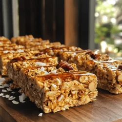 - 2 cups rolled oats - 1 cup pecans, coarsely chopped - 1/2 cup almond butter (or any nut butter of your choice) The base of these bars is rolled oats. They give a great chewy texture. Pecan nuts add a nice crunch and flavor. Almond butter, or your favorite nut butter, binds everything together. - 1/2 cup pure maple syrup - 1/2 cup honey (or agave syrup for a vegan option) - 1/2 teaspoon vanilla extract Maple syrup sweetens the bars, making them tasty. Honey adds more sweetness and helps with texture. Vanilla extract gives a warm, inviting flavor to each bite. - 1/4 cup unsweetened shredded coconut - 1/4 teaspoon fine sea salt - Optional: 1/2 cup dried cranberries or semi-sweet chocolate chips Shredded coconut adds a tropical touch and extra chewiness. Sea salt balances the sweetness and enhances the flavor. You can add dried cranberries or chocolate chips for a fun twist. For the full recipe, check the details above! - Preheat oven to 350°F (175°C). - Line an 8x8 inch baking dish with parchment paper. To start, you need to get the oven hot. Set it to 350°F. While it heats up, grab your 8x8 inch baking dish and line it with parchment paper. This helps with easy removal later. - Combine rolled oats, chopped pecans, shredded coconut, and sea salt. In a big bowl, mix together the rolled oats, chopped pecans, shredded coconut, and sea salt. Stir it well so every bite has a bit of each ingredient. - Whisk together almond butter, maple syrup, honey, and vanilla extract. - Pour wet mixture over dry ingredients and mix thoroughly. In another bowl, whisk the almond butter, maple syrup, honey, and vanilla extract. Make sure it’s smooth. Next, pour this wet mix over the dry ingredients. Stir it all together until everything is well combined. - Spoon mixture into the prepared baking dish, press down firmly. - Bake for 20 to 25 minutes until golden brown. - Cool, slice, and store properly after baking. Now, take the mixture and spoon it into your baking dish. Press down firmly with your hands or a spatula. This helps the bars stay together when baked. Place it in the oven and bake for 20 to 25 minutes. You want it to be golden brown. Once done, let it cool for about 10 minutes. Then, lift it out using the parchment paper. Wait until it cools completely before slicing into bars. Store them in an airtight container for up to one week. Enjoy the crunch and sweetness of these Maple Pecan Granola Bars! For the full recipe, check out the ingredients and steps above. To get the perfect texture, press down firmly when you spread the mixture in the pan. This keeps the bars compact. If you skip this step, the bars may crumble. After baking, let them cool completely before slicing. This helps you get clean edges and nice shapes. You can easily change the flavors based on what you like. Try using different nuts or seeds, such as almonds or sunflower seeds. For extra fun, think about adding mix-ins like chocolate chips or dried fruits like cranberries. This way, you can create a unique snack each time. When it comes to serving, wrapping each bar in parchment paper looks great. Secure it with twine for a rustic touch. Display the bars on a wooden board for a lovely snack spread. This simple step makes your homemade treats look even more inviting. {{image_4}} If you want a nut-free option, try sunflower seed butter. This swap keeps the bars creamy and tasty. Sunflower seed butter is rich in protein and healthy fats, just like nut butter. It adds a unique flavor, too. You can easily find it at most grocery stores. Just replace almond butter with an equal amount of sunflower seed butter in the recipe. For a vegan or gluten-free version, use agave syrup instead of honey. Agave syrup works well because it is sweet and thick. Make sure to use certified gluten-free oats. These oats are safe for people who avoid gluten. They taste great and keep the texture perfect. Adding spices can change the flavor of your granola bars. Try some cinnamon for warmth, or nutmeg for a hint of spice. Just add a pinch to the dry ingredients. These spices will make your bars taste even better. You can also mix in vanilla powder for an extra layer of flavor. To keep your maple pecan granola bars fresh, use airtight containers. This helps lock in moisture and flavor. I recommend storing them at room temperature. They can stay good for up to one week. If you want to keep them longer, consider these best practices: - Make sure the bars are completely cool before storing. - Layer parchment paper between bars to avoid sticking. - Label containers with dates to track freshness. Freezing granola bars is a great way to extend their shelf life. Wrap each bar tightly in plastic wrap or foil. Then place them in a freezer-safe bag. They can last up to three months in the freezer. When you're ready to enjoy them, thaw the bars in the fridge overnight. For a quick snack, you can also take them out and let them sit at room temperature for about 30 minutes. Enjoy the crunch and flavor of your homemade granola bars any time! Homemade granola bars last about one week when stored in an airtight container. Keep them in a cool, dry place. You can also put them in the fridge to extend their freshness. If you want to enjoy them longer, consider freezing them. Just wrap each bar tightly in plastic wrap or foil before placing them in a freezer bag. Yes, you can make these granola bars in advance. I often prepare a batch on the weekend. This allows me to grab a snack on busy days. Just make sure to store them properly to keep them fresh. They taste best within the first week after baking. You can replace oats with other grains like quinoa or puffed rice. For gluten-free diets, use certified gluten-free oats or brown rice flakes. Each grain will change the texture a bit, so experiment to find what you like best. This flexibility makes the recipe perfect for different dietary needs. In this post, we explored how to make delicious maple pecan granola bars. We covered the main ingredients, sweeteners, and fun mix-ins. You learned clear steps for baking, along with tips for the best texture. We shared ways to customize flavors and store your bars. Remember, these bars are not only tasty, but they offer healthy snacks too. Try different nuts or spices to make them your own. Enjoy your homemade granola bars fresh or stored for later!