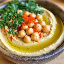 To make classic hummus, you need the following ingredients: - 1 can (15 oz) chickpeas, drained and rinsed - 1/4 cup tahini (sesame seed paste) - 1/4 cup freshly squeezed lemon juice - 2 tablespoons extra virgin olive oil - 1 garlic clove, finely minced - 1/2 teaspoon ground cumin - Sea salt, to taste - Cold water, as needed for the desired consistency - Sweet paprika and fresh parsley, chopped, for garnish Using high-quality ingredients makes a big difference. Choose chickpeas that are firm and fresh. Opt for a good tahini, as it adds creaminess. Use fresh lemon juice, not bottled, for the best flavor. Extra virgin olive oil should be smooth and fragrant. Fresh garlic gives the best taste. Always adjust sea salt for your preference. For texture, cold water is key. Add it slowly to reach your perfect smoothness. The garnish of sweet paprika and parsley adds color and a touch of flavor. This classic hummus recipe is simple but delicious. For the full recipe, refer to the instructions above. 1. Start by adding the drained and rinsed chickpeas into your food processor. 2. Add the tahini to the chickpeas. Pulse for about 30 seconds. The mix should start to blend well. 3. Next, pour in the freshly squeezed lemon juice, minced garlic, extra virgin olive oil, and ground cumin. 4. Process these ingredients together for about one minute. Aim for a smooth and creamy texture. 5. Stop the processor. Use a spatula to scrape down the sides. This helps mix all the flavors. 6. Taste the mixture and add sea salt as you like. 1. To get the right creamy consistency, add cold water. Do this one tablespoon at a time. 2. Blend the mix until it becomes velvety smooth. You want it to be easy to scoop. 3. When you are happy with the texture, scoop the hummus into a nice serving bowl. 4. For a great look, drizzle a bit of extra olive oil on top. Sprinkle sweet paprika and freshly chopped parsley as a garnish. 5. Serve your hummus with fresh veggies, pita bread, or crackers. This makes it perfect for sharing! Enjoy this classic hummus recipe and let the flavors shine! For the full recipe, see the details above. To get the best texture, adjust the water. Start with a little, then add more as needed. This way, you can control how thick or creamy your hummus gets. Use a high-speed food processor. It blends the ingredients evenly and creates a smooth mix. Pulse first to break down the chickpeas, then blend longer. This helps achieve the right consistency. Scrape down the sides often. This ensures every bit gets mixed well. Want to elevate your hummus? Try adding roasted garlic instead of raw. It gives a sweeter, richer taste. You can also include roasted red peppers or sun-dried tomatoes for a twist. Spices can really enhance your hummus, too. Add smoked paprika for a nice depth. A pinch of cayenne can add heat. Experiment with herbs like fresh basil or dill for a fresh touch. For a full recipe, check out the classic hummus delight section. {{image_4}} You can change up the base of your hummus. If you want, use other beans like black beans or lentils instead of chickpeas. These swaps give your dish a new twist. For vegan options, stick to the classic tahini and olive oil. If you want to add creaminess, you can use yogurt, but that makes it non-vegan. Always check what works best for your diet. Hummus is fun because you can add flavors. One popular choice is roasted red pepper hummus. Just blend in roasted red peppers with the chickpeas. This gives a sweet and smoky taste. Another great option is garlic and herb hummus. Add more garlic and fresh herbs like parsley or basil. This makes your hummus bright and fresh. These variations let you create a hummus for every mood. You can try them alongside the full recipe for classic hummus. Enjoy experimenting! To keep your hummus fresh, use an airtight container. Glass jars work well, but plastic containers are fine too. Make sure the lid seals tightly. This keeps air out and helps preserve flavor. Store your hummus in the fridge right after you make it. It stays fresh longer this way. If you leave it out, it can spoil quickly due to bacteria. Aim to refrigerate your hummus within two hours of making it. Hummus lasts about four to seven days in the fridge. The exact time depends on how fresh your ingredients are. Always check for signs that it has gone bad. Look for changes in color or texture. If the hummus smells sour or has mold, it’s time to toss it. Trust your senses; if it seems off, don’t eat it. Enjoy your classic hummus recipe and keep it fresh with these tips! Can I freeze hummus? Yes, you can freeze hummus. Just place it in an airtight container. Make sure to leave some space at the top, as it can expand. When you want to eat it, thaw it in the fridge overnight. Stir it well before serving. What to serve with hummus? You can serve hummus with many tasty things. Fresh veggies like carrots, cucumbers, and bell peppers work great. Pita chips or warm pita bread are also a hit. You can even use crackers or toast for a nice crunch. How to make hummus without a food processor? You can use a blender or even a fork. If you use a blender, blend in small batches. If you use a fork, mash the chickpeas well first, then mix in the other ingredients. It will take more time, but you can still get great hummus. What's the difference between store-bought and homemade hummus? Homemade hummus often tastes fresher and has a creamier texture. You can control the flavors and make it your own. Store-bought hummus may have preservatives and less flavor. Plus, making it at home can be fun and rewarding. For the best taste, try my full recipe! Making your own hummus is simple and fun. We explored the right ingredients, measurements, and storage tips. I shared ways to achieve the perfect texture and flavor. Don’t forget about creative variations, like roasted red pepper or garlic hummus. With these tips, you can make delicious hummus at home. Enjoy experimenting with flavors and share your creations! Your kitchen will become an exciting place for tasty snacks.