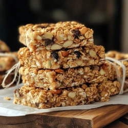 To make your homemade granola bars, gather these ingredients: - 2 cups rolled oats - 1 cup mixed nuts (such as almonds, walnuts, and pecans), roughly chopped - 1/2 cup honey or maple syrup - 1/4 cup peanut butter or almond butter - 1/2 cup dried fruit (like cranberries, raisins, or chopped apricots) - 1/4 cup mini chocolate chips (optional) - 1 teaspoon vanilla extract - 1/2 teaspoon ground cinnamon - 1/4 teaspoon salt What are the health benefits of oats? Oats are a great source of fiber. They help keep you full. Oats also support heart health. They can lower cholesterol levels. Why are nuts and dried fruits good for you? Nuts provide healthy fats and protein. They also contain vitamins and minerals. Dried fruits add natural sweetness and fiber. What is the caloric information per serving? Each bar has about 150 calories. This can vary based on the nuts and sweetener used. Enjoy them as a tasty snack without guilt! Feel free to check the Full Recipe for more details on this delicious treat. 1. Preheat the Oven: First, set your oven to 350°F (175°C). This heat helps the bars bake evenly. Grab an 8x8 inch baking dish and line it with parchment paper. Leave some paper hanging over the edges. This makes it easy to lift the bars out later. 2. Mix Dry Ingredients: In a large bowl, combine 2 cups of rolled oats, 1 cup of mixed nuts, and 1/2 cup of dried fruit. If you like chocolate, add 1/4 cup of mini chocolate chips. Sprinkle in 1/2 teaspoon of ground cinnamon and 1/4 teaspoon of salt. Stir everything until it’s mixed well. 3. Create the Wet Mixture: Take a small saucepan and add 1/2 cup of honey or maple syrup and 1/4 cup of peanut butter. Place it over low heat. Stir gently until it melts and becomes smooth. After mixing, remove it from the heat and add 1 teaspoon of vanilla extract. 4. Ensure Even Mixing: Pour the warm mixture over the dry ingredients. Use a spatula or wooden spoon to mix everything together. Make sure every piece of dry ingredient gets coated with the sticky mixture. 5. Transfer and Press Mixture: Move the granola mixture into the prepared baking dish. Use the spatula or your hands to press it down firmly. This helps it stick together when baked. 6. Bake the Bars: Place the dish in the oven and bake for 20-25 minutes. Look for a golden brown color on the edges. Keep an eye on it to avoid burning. When done, take it out and let it cool completely in the pan. 7. Cooling and Cutting Techniques: Once cooled, use the parchment paper to lift the granola slab out of the dish. Place it on a cutting board. Slice it into squares or rectangles for serving. You can find the full recipe with all details above to refer back to as needed! To make perfect granola bars, you must get the right consistency. The mixture should be sticky but not too wet. If it feels dry, add a bit more honey or nut butter. This helps bind the ingredients together. A good tip is to let the mixture cool slightly before mixing. This prevents any burns and makes it easier to stir. Pressing the mixture firmly is key. After you combine the wet and dry ingredients, transfer the mix into your baking dish. Use a spatula or your hands to really pack it down. Pressing hard helps the bars hold their shape. You want a nice, even layer. This way, they won’t fall apart when you cut them. When it comes to serving your granola bars, presentation matters. Stack the bars on a rustic platter for a nice touch. You can also wrap each bar in parchment paper and tie it with twine. This gives them a homemade gift look. It’s perfect for sharing! For garnishing, try drizzling a bit of melted chocolate on top. Sprinkle some chopped nuts or dried fruit for extra flair. These small details make your bars look even more appealing. You can also serve them with yogurt or fresh fruit for a yummy snack. For more ideas, check out the Full Recipe for inspiration! {{image_4}} You can get creative with your granola bars. Start by mixing different nuts and fruits. Try cashews, macadamias, or hazelnuts for a new twist. Dried fruits like mango or coconut can add a unique taste. Mix and match until you find your favorite blend. Adding spices or extracts can boost flavor. For a warm touch, use cinnamon or nutmeg. A drop of almond or coconut extract gives a fun flavor. Don't be afraid to experiment! Making granola bars can fit many diets. If you're vegan, swap honey for maple syrup. Use nut butter that is free from animal products, like almond or sunflower seed butter. These changes keep the bars tasty and healthy. For gluten-free options, choose certified gluten-free oats. This way, everyone can enjoy your tasty treat. If you have allergies, replace nuts with seeds like pumpkin or sunflower. These substitutions keep the bars safe for all. Store your homemade granola bars in an airtight container. This keeps them fresh and chewy. You can keep them at room temperature for up to a week. If you want to extend their life, place them in the refrigerator. The cool air helps maintain their texture. To keep your bars tasting great: - Layer with parchment paper: If you stack bars, place parchment paper between them. This prevents sticking. - Avoid moisture: Keep the container in a cool, dry place. Freezing granola bars is easy. Wrap each bar in plastic wrap or foil. Place them in a freezer-safe bag. This will help keep them fresh for up to three months. When you're ready to eat them, thaw the bars in the fridge overnight. You can also leave them at room temperature for about an hour. They will taste just as good as fresh. Want a quick snack? Just grab a bar from the freezer. Homemade granola bars are perfect for busy days! For the complete process, refer to the Full Recipe. How do I make granola bars without using honey? You can use maple syrup or agave nectar instead. They work well as a sweetener. Just replace honey with the same amount of your chosen syrup. It will keep your bars sweet and chewy. Can I use quick oats instead of rolled oats? Yes, you can use quick oats. They will make the bars softer. Rolled oats give a chewier texture, but quick oats are still tasty. If you prefer, use a mix of both for a unique texture. What’s the best way to cut granola bars without them falling apart? Let the bars cool completely before cutting. Use a sharp knife for clean cuts. You can also warm the knife slightly to help slice through easily. This will keep them together and help maintain their shape. Why are my granola bars too crumbly? If your granola bars are crumbly, they might need more binding. Check if you used enough nut butter or sweetener. Adding a little more can help them stick together better. Pressing the mixture firmly into the pan is also key. How can I make my bars less sticky? To reduce stickiness, try using a bit more oats or nuts in your mix. You can also let them cool longer before cutting. Adding a pinch of salt can also help balance the sweetness and reduce stickiness. You now know how to make delicious, healthy granola bars at home. We covered key ingredients like oats, nuts, and sweeteners. You learned how to mix, bake, and store them. Plus, there are plenty of tips to help you perfect your bars. Whether you prefer flavors, dietary adaptations, or presentation ideas, you can customize to your taste. Enjoy your tasty and nutritious snack. Happy baking!