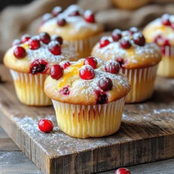 - 1 ½ cups all-purpose flour - ½ cup granulated sugar - 1 tablespoon baking powder - ½ teaspoon baking soda - ¼ teaspoon salt - 1 teaspoon ground cinnamon - ¼ cup unsalted butter, melted - 1 large egg - ¾ cup milk - Zest of 1 large orange - 1 cup fresh or frozen cranberries (if using frozen, do not thaw) - 1 teaspoon vanilla extract - 2 tablespoons freshly squeezed orange juice - ½ cup chopped walnuts or pecans To make cranberry orange muffins, gather all these ingredients first. This keeps the cooking process smooth and fun. The dry ingredients lay the base for the muffins, while the wet ingredients add moisture and flavor. If you want to add a bit of crunch, consider the optional nuts. They pair well with the tart cranberries and sweet orange flavor. You can find the full recipe linked above! Start by preheating your oven to 375°F (190°C). This step is crucial for even baking. Next, prepare your muffin tin. You can either line it with paper liners or use non-stick spray. This helps the muffins release easily after baking. In a large bowl, sift together the dry ingredients. Combine 1 ½ cups of all-purpose flour, ½ cup of granulated sugar, 1 tablespoon baking powder, ½ teaspoon baking soda, ¼ teaspoon salt, and 1 teaspoon ground cinnamon. Use a whisk to mix them well. This ensures your muffins rise properly. In a separate bowl, melt ¼ cup of unsalted butter. Then, whisk it with 1 large egg, ¾ cup of milk, zest of 1 large orange, 1 teaspoon of vanilla extract, and 2 tablespoons of freshly squeezed orange juice. Mix until smooth and well combined. This blend adds moisture and flavor to your muffins. Carefully pour the wet mixture into the dry ingredients. Use a spatula or wooden spoon to fold them together. Be gentle and stop mixing when you see some lumps. Over-mixing can lead to dense muffins, and we want them light and fluffy. Now it's time to add the star ingredients! Fold in 1 cup of fresh or frozen cranberries. If you like, add ½ cup of chopped walnuts or pecans. Mix just enough to distribute everything evenly in the batter. Spoon the batter into your muffin tin, filling each cup about 2/3 full. This gives them room to rise. Bake in the preheated oven for 18-20 minutes. They are done when the tops are golden brown and a toothpick comes out clean. Remove the muffins and let them cool in the tin for about 5 minutes. Then, transfer them to a wire rack to cool completely. Enjoy your fresh and flavorful Cranberry Orange Muffins! For the complete recipe, check out the Full Recipe. For soft and fluffy muffins, avoid over-mixing your batter. Mix until the ingredients just come together. A few lumps are okay. This keeps the muffins light. Also, measure your flour correctly. Too much flour can lead to dense muffins. Use the scoop and level method for best results. You can switch ingredients based on what you have. If you need a dairy-free option, try almond milk or oat milk instead of regular milk. For the butter, use coconut oil or a dairy-free spread. If you want a different sweetener, honey or maple syrup works well, but adjust the liquid in the recipe. To boost the flavor, add more orange zest or juice. You can also mix in spices like nutmeg or cardamom for warmth. For added crunch, include nuts like walnuts or pecans. If you want more fruit, try dried cranberries or blueberries. These changes can make your muffins unique and special. Check out the Full Recipe for more tips! {{image_4}} You can boost flavor by adding citrus zest. Try lemon or lime zest along with the orange zest. This mix gives your muffins a bright, fresh taste. A little zest goes a long way. It adds a zing that pairs well with cranberries. You can also use zest from other citrus fruits. Each choice brings a unique twist to your muffins. You can experiment with other fruits in the recipe. Instead of cranberries, use blueberries or raspberries. These fruits add sweetness and color. You can also try diced apples for a soft bite. Peaches or pears can bring a juicy texture. Each fruit changes the muffins’ flavor profile. Feel free to mix different fruits for fun combinations. If you want nut-free muffins, simply skip the nuts. You can substitute with seeds like sunflower or pumpkin seeds. These seeds add crunch without allergens. You can also add extra oats for texture. They keep your muffins hearty and filling. Always check for allergies when sharing your treats. Enjoy your nut-free muffins without worry! To keep your cranberry orange muffins fresh, store them in an airtight container. You can place them at room temperature for up to three days. If you want to keep them longer, consider refrigerating them. Just note that refrigeration can change their texture slightly, making them less fluffy. If you want to save some muffins for later, freezing works great. Wrap each muffin in plastic wrap or aluminum foil. Then, place them in a freezer-safe bag. They can stay frozen for about three months. When you're ready to enjoy them, just take them out and let them thaw at room temperature. To reheat your muffins, use the oven for the best results. Preheat your oven to 350°F (175°C). Place the muffins on a baking sheet and warm them for about 10 minutes. You can also use a microwave. Heat each muffin for about 15-20 seconds. Enjoy them warm for the best flavor! Try this with my full recipe for cranberry orange bliss muffins. You can tell muffins are done by checking their tops. They should be golden brown. Insert a toothpick into the center. If it comes out clean, they are ready. Yes, you can use frozen cranberries. Just add them straight from the freezer. Do not thaw them. They will keep the muffins moist and delicious. You can use applesauce or mashed banana as an egg substitute. Use 1/4 cup for each egg. This will help bind the muffins together. Yes, you can make these muffins gluten-free. Use a gluten-free flour blend instead of all-purpose flour. Make sure it has a binding agent like xanthan gum. These muffins last about 3 days at room temperature. Store them in an airtight container. You can also freeze them for up to 3 months. Serve these muffins warm with butter or a light glaze. They pair well with tea or coffee. You can also enjoy them as a quick breakfast or snack. For a fun twist, add a sprinkle of powdered sugar on top. For the full recipe, check the earlier section. In this post, you learned the key ingredients and steps for making delicious Cranberry Orange Muffins. We covered dry and wet ingredients, plus optional add-ins. You now have tips for perfect texture and flavor, as well as storage methods. Remember, small changes can lead to big flavor. With these insights, you can bake muffins that impress. Enjoy experimenting with different flavors and variations. Your kitchen is now ready for great baking adventures. Happy baking!