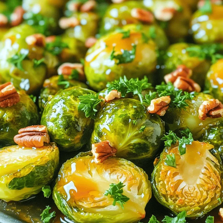 - 1 pound Brussels sprouts, trimmed and halved - 3 tablespoons extra-virgin olive oil - 2 tablespoons pure maple syrup - 1 tablespoon Dijon mustard - 1 tablespoon apple cider vinegar - 1 teaspoon garlic powder - 1/2 teaspoon sea salt - 1/4 teaspoon freshly ground black pepper - Optional: 1/4 cup pecans or walnuts, roughly chopped To create Maple Dijon roasted Brussels sprouts, you need fresh, high-quality ingredients. Start with Brussels sprouts that are green and firm. The olive oil adds richness, while maple syrup brings a sweet touch. Dijon mustard adds a tangy kick, and apple cider vinegar gives a nice balance. Garlic powder enhances the flavor beautifully, and salt with pepper rounds it all out. - Mixing bowl - Baking sheet - Whisk - Measuring spoons For this recipe, keep your equipment simple. A mixing bowl helps you combine all your ingredients smoothly. A baking sheet is essential for roasting the Brussels sprouts evenly. A whisk is handy for mixing the dressing well, ensuring all flavors blend. Measuring spoons help you add the right amounts of each ingredient, keeping everything balanced. This recipe is more than just a side dish; it's a celebration of flavors. You can find the full recipe above to guide you through the steps. Enjoy this delightful dish that will impress your guests and family! Set your oven to 400°F (200°C). This hot temperature makes the Brussels sprouts turn brown and crisp. In a large bowl, mix these ingredients: - 3 tablespoons extra-virgin olive oil - 2 tablespoons pure maple syrup - 1 tablespoon Dijon mustard - 1 tablespoon apple cider vinegar - 1 teaspoon garlic powder - 1/2 teaspoon sea salt - 1/4 teaspoon freshly ground black pepper Whisk them together until smooth. This mix gives the sprouts a sweet and tangy flavor. Add 1 pound of halved Brussels sprouts into the bowl. Toss them well with the dressing. Make sure each sprout gets coated evenly. If you want some crunch, add 1/4 cup of chopped pecans or walnuts. Spread the coated Brussels sprouts on a large baking sheet. Make sure they are in a single layer. This helps them roast evenly. Put the baking sheet in your preheated oven. Roast them for 20-25 minutes. Stir them halfway through to ensure they cook well. Look for a golden-brown color and tenderness. After roasting, take them out of the oven. Let them cool for a few minutes. Then, serve them in a nice dish. For a special touch, drizzle some extra maple syrup on top before serving. You can also sprinkle some fresh herbs for color. Enjoy your Maple Dijon Roasted Brussels Sprouts! For the detailed steps, check out the Full Recipe. To achieve perfect caramelization, start with dry Brussels sprouts. Moisture can lead to steaming, not roasting. Trim and halve them evenly to ensure they cook at the same rate. Spread them out on the baking sheet in a single layer. This allows hot air to circulate and promotes even browning. Stir them halfway through cooking to enhance their color and flavor. The ideal roasting time is 20-25 minutes at 400°F (200°C). Look for a deep golden color and a fork-tender texture. To boost the flavor, consider adding a few ingredients. Try tossing in some finely chopped shallots or garlic for extra zest. A sprinkle of red pepper flakes can add a kick. If you crave sweetness, a touch of balsamic vinegar complements the maple syrup well. You could even mix in grated Parmesan cheese before serving to add a savory note. Each addition can transform the dish into something unique and delicious. Maple Dijon Roasted Brussels Sprouts pair well with many main dishes. They make a great side for roasted chicken or pork. You can also serve them with grains like quinoa or farro for a hearty meal. For a fresh twist, garnish with lemon zest or fresh herbs like thyme. These simple toppings can brighten the dish and enhance the flavors. Don't forget to check the Full Recipe for more tips on serving! {{image_4}} If you want a nut-free dish, simply skip the nuts. This keeps the recipe safe for those with nut allergies. You won’t lose any flavor by leaving them out. The Brussels sprouts still shine with the sweet and tangy maple Dijon sauce. To make this dish vegan, swap the Dijon mustard for a vegan-friendly brand. You can also use agave syrup instead of maple syrup for a similar taste. These simple changes keep the dish plant-based without losing its deliciousness. You can add other vegetables to this recipe for extra flavor. Carrots, sweet potatoes, or even parsnips work well. Just chop them to similar sizes as the Brussels sprouts. Toss them in the same maple Dijon sauce before roasting. This creates a colorful and tasty medley. For the full recipe, check out the details above. To keep your Maple Dijon Roasted Brussels Sprouts fresh, place them in an airtight container. This helps avoid moisture and keeps them crisp. They can last in the fridge for up to 3 days. If you want to enjoy them later, make sure they cool down completely before storing. This will help prevent sogginess. When you're ready to eat your leftovers, avoid the microwave if you can. Microwaving can make them mushy. Instead, preheat your oven to 350°F (175°C). Spread the Brussels sprouts on a baking sheet and heat for about 10 minutes. This keeps them crispy and brings back that roasted flavor. If you want to freeze them, it's best to do so before cooking. Clean and halve the Brussels sprouts, then blanch them in boiling water for 3 minutes. After blanching, cool them in ice water for 3 minutes. Drain well and pack them in freezer bags. They can last in the freezer for up to 3 months. To thaw, place them in the fridge overnight before cooking. For the full recipe, check out the Maple Dijon Roasted Brussels Sprouts section. Yes, you can use frozen Brussels sprouts. However, fresh Brussels sprouts taste better. Frozen sprouts can become mushy when cooked. If you choose frozen, roast them straight from the freezer. Just add a few extra minutes to the cooking time. Brussels sprouts are cooked when they are fork-tender. They should also have a nice golden-brown color. If they are soft but still bright green, they are ready. A good test is to pierce one with a fork. If it goes in easily, they're done! If you need a substitute, you can use honey or agave syrup. You can also try brown sugar mixed with a bit of water. These options will still give a sweet flavor but change the taste slightly. To reduce bitterness, try soaking them in cold water for 30 minutes before cooking. You can also add a pinch of sugar to your dressing. Roasting them with sweet ingredients, like maple syrup, helps balance the flavor too. This post covered how to make Maple Dijon Roasted Brussels Sprouts from start to finish. You learned about the key ingredients, tools, cooking methods, and how to make them taste amazing. Remember, small tweaks can enhance your dish, like adding nuts or other veggies. For perfect results, follow the tips on roasting and storing leftovers. Enjoy these easy, tasty sprouts as a side or snack. With this guide, your Brussels sprouts will always impress!