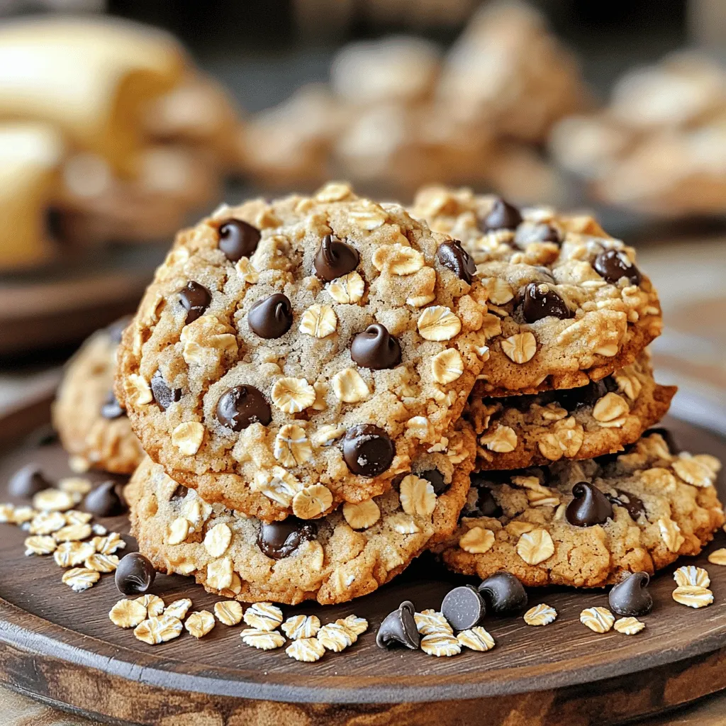 - Ripe bananas - Rolled oats - Almond flour Banana oatmeal cookies start with ripe bananas. Choose bananas that are soft and brown. They add natural sweetness. Rolled oats provide a hearty texture. They help the cookies hold together. Almond flour makes the cookies moist and nutty. - Dark chocolate chips - Walnuts or pecans You can add dark chocolate chips for a sweet touch. They melt and create gooey pockets of chocolate. Walnuts or pecans add crunch and flavor. These nuts also offer healthy fats. - Measuring cups and spoons - Alternatives like gluten-free oats or honey substitutes Use measuring cups and spoons for accuracy. This ensures your cookies turn out just right. If you want gluten-free options, use certified gluten-free oats. For sweetening, honey or maple syrup works well. You can also use agave syrup as a substitute. 1. Preheat the oven: Set your oven to 350°F (175°C). This step is key for baking your cookies evenly. 2. Prepare the baking sheet: Line a baking sheet with parchment paper. This makes it easier to take the cookies off later. 3. Mix wet ingredients: In a big bowl, mash the ripe bananas. Mix in the honey or maple syrup until it is smooth. 4. Add vanilla: Stir in the vanilla extract. This adds a wonderful flavor to the cookies. 1. Mix dry ingredients: In another bowl, whisk together the rolled oats, almond flour, baking powder, ground cinnamon, and sea salt. This helps the cookies rise and taste good. 2. Merge wet and dry mixtures: Slowly add the dry mix into the wet banana blend. Stir until everything is combined. Make sure there are no dry spots left in the dough. If you want, add in chocolate chips and nuts at this point. 1. Scoop and shape: Use a tablespoon to scoop out cookie dough. Place the dough on the baking sheet, leaving about 2 inches between each scoop. 2. Flatten the cookies: Slightly press down on each cookie with a spoon. This helps them bake evenly. 3. Bake: Put the baking sheet in the preheated oven. Bake for about 12-15 minutes. The cookies should look golden brown on the edges and feel firm when you touch them. For the complete recipe, check [Full Recipe]. To get the right texture, you can adjust the baking time. For chewy cookies, bake them for about 12 minutes. If you want a crunchy texture, add a few extra minutes. Keep an eye on the cookies as they bake. You want them golden on the edges. Using ripe bananas is key for flavor and texture. They should be soft and spotty. The riper the banana, the sweeter and moister your cookies will be. This makes a big difference in the final taste. You can boost the flavor of your cookies by adding spices. A touch of nutmeg or a hint of vanilla bean makes them special. Just sprinkle a little in your dough. Dried fruits or coconut flakes can also add a fun twist. Try adding raisins, cranberries, or chopped dates. Coconut flakes give a nice chewiness and tropical taste. If you want to make these cookies a bit healthier, reduce the sugar. You can use less honey or maple syrup. The bananas add natural sweetness, so you don’t need too much added sugar. Nut butters are another great option. Using almond or peanut butter adds protein and flavor. Just swap out some of the wet ingredients for nut butter. It will keep your cookies moist and tasty. For the full recipe, check out the earlier section. {{image_4}} You can play with flavors in banana oatmeal cookies. Try peanut butter for a nutty twist. Just add 1/2 cup of creamy peanut butter to the wet mix. The rich taste pairs well with bananas. Chocolate chip banana oatmeal cookies are another favorite. Simply fold in 1/3 cup of dark chocolate chips to the dough. The chocolate adds sweetness and a fun texture. If you want vegan cookies, use flaxseed instead of eggs. Mix 1 tablespoon of ground flaxseed with 3 tablespoons of water. Let it sit for a few minutes until it thickens. This will replace the egg and bind the cookies. For gluten-free options, swap almond flour with gluten-free flour. This will keep the taste similar while making it safe for those with gluten issues. Seasonal flavors can add fun to your cookies. In fall, mix in pumpkin spice for a cozy taste. Just add 1 teaspoon of pumpkin spice to the dry ingredients. During the holidays, try adding dried fruits like cranberries or raisins. This adds a festive touch and a chewy texture. You can mix in about 1/2 cup of your favorite dried fruits. For the complete recipe, check the Full Recipe section. Enjoy the variety! You can store your banana oatmeal cookies at room temperature or in the fridge. If you keep them at room temperature, place them in an airtight container. This helps keep them fresh for about a week. In the fridge, they can last a bit longer, up to ten days. Freezing cookie dough is easy and great for later use. Form the dough into balls, then place them on a baking sheet. Freeze them for a few hours until solid. After that, transfer the balls to a freezer-safe bag. When you're ready to bake, just thaw them in the fridge overnight and bake as usual. For long-term storage, keep your cookies in an airtight container. They can last up to three months in the freezer. Always check for signs of spoilage, like an off smell or mold. If they seem dry or hard, it’s best to toss them. Enjoy your tasty banana oatmeal cookies fresh and delicious! Yes, you can use different flours. If you want to replace almond flour, try oat flour or whole wheat flour. Each type affects cookie texture. Oat flour makes cookies softer, while whole wheat adds a hearty feel. You might need to adjust liquid ingredients when changing flour types. Always test in small batches to find what you like best. To skip refined sugar, use natural sweeteners. Honey or pure maple syrup works well in this recipe. You can also try mashed dates or applesauce for sweetness. These options add flavor and moisture. They can slightly change the texture, so keep that in mind. Just remember to adjust the amount to your taste. Banana oatmeal cookies pair nicely with many things. A glass of cold milk is classic. You could also enjoy them with yogurt for extra creaminess. Serve with fresh fruit like berries or sliced apples for a refreshing snack. For a cozy treat, try them with hot tea or coffee. They can also be a tasty base for ice cream sandwiches! In this blog post, we explored how to create tasty banana oatmeal cookies. We discussed the key ingredients, including ripe bananas and oats, and shared tips for perfect texture. You learned about flavor variations and health-conscious options too. Remember, the right measurements and fresh ingredients make a big difference. Experiment with flavors and adaptations to suit your taste. Enjoy baking your delicious cookies, and don’t forget to share them with friends!