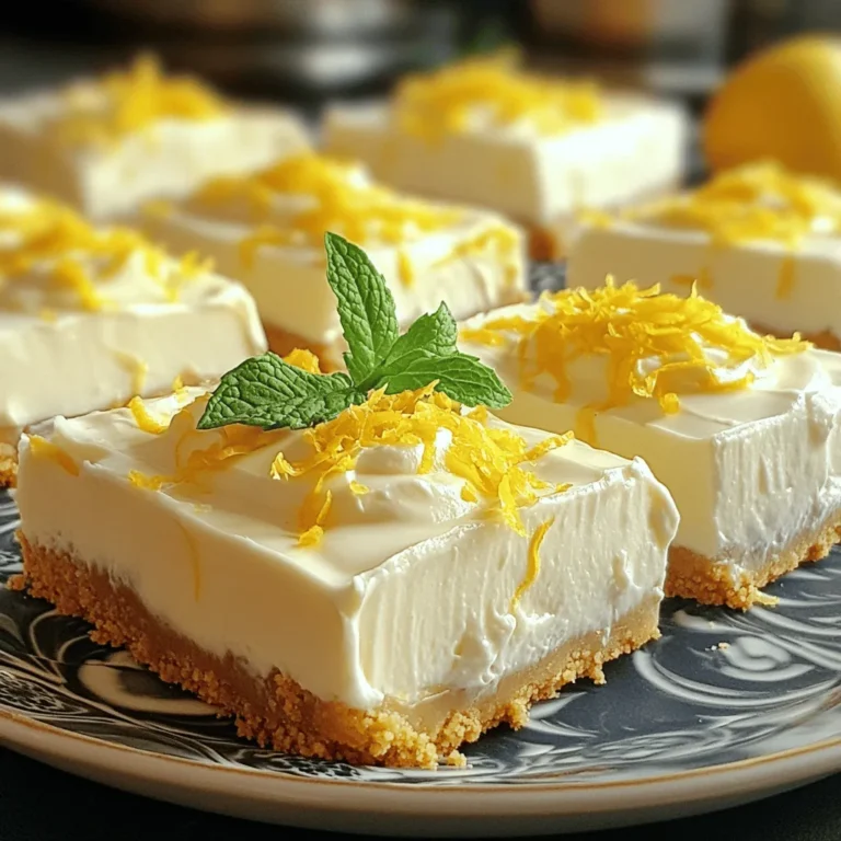 To make a No Bake Lemon Icebox Pie, gather these ingredients: - 1 cup graham cracker crumbs - 1/2 cup unsalted butter, melted - 1/2 cup granulated sugar - 1 can (14 oz) sweetened condensed milk - 1/2 cup fresh lemon juice (about 3-4 lemons) - Zest of 1 lemon - 1/4 teaspoon salt - 1 cup heavy whipping cream - 2 tablespoons powdered sugar - Extra lemon zest for garnishing (optional) You can also try variations. For a twist, add some berries or coconut. You can mix in lime juice instead of lemon juice for a different flavor. Here are the essential tools you will need: - 9-inch pie dish - Mixing bowls - Electric mixer or whisk - Spatula - Measuring cups and spoons - Plastic wrap These tools make your preparation smooth. A good electric mixer helps whip cream quickly. A spatula is great for folding. Having all your tools ready helps you enjoy the process! To make the crust, start by mixing graham cracker crumbs with melted butter. Use a medium bowl to combine them well. You want a texture similar to wet sand. This will help the crust hold together. Next, press this mixture firmly into a 9-inch pie dish. Use your fingers or the bottom of a measuring cup. Make sure it is even across the bottom and up the sides. This step is key for a great crust. Once done, place the crust in the fridge. Let it chill for about 15 minutes to firm up. Now, let's make the lemon filling. In a separate bowl, whisk together sweetened condensed milk, fresh lemon juice, lemon zest, granulated sugar, and salt. Start with the milk and add the other ingredients one by one. This order helps the filling thicken nicely. Whisk until the mixture is smooth and creamy. You will see it getting thicker due to the lemon juice. This is a good sign! For the whipped cream, use a clean mixing bowl. Pour in heavy whipping cream and add powdered sugar. Use an electric mixer to beat them together. Start on low speed, then increase to high. Whip until you see stiff peaks form. Be careful not to overwhip. If you go too far, the cream can turn grainy. Stop once it's light and fluffy. It’s time to combine the filling and whipped cream. Gently fold the whipped cream into the lemon mixture. Use a spatula and make slow, careful motions. This helps keep the whipped cream airy. Once combined, pour the lemon filling into the chilled graham cracker crust. Smooth the top with a spatula. Cover the pie with plastic wrap and place it in the fridge. Chill for at least 4 hours or overnight. This lets the pie set properly and develop great flavor. For the full recipe, check out my detailed notes! To make the best No Bake Lemon Icebox Pie, focus on a few key tips: - Chill Your Tools: Before whipping cream, chill your mixing bowl and beaters. This helps the cream whip faster. - Use Fresh Ingredients: Fresh lemons give the best flavor. Avoid bottled lemon juice if you can. - Adjust Sweetness: If you want it sweeter, add more sugar. For a tart twist, add extra lemon juice. - Thicken the Filling: If your filling is too runny, let it sit for a few minutes before pouring it into the crust. Here are some fun ways to serve your pie: - Presentation: Slice the pie into even pieces. Serve on chilled plates for a refreshing bite. - Garnish: Top each slice with a little extra lemon zest. This adds color and fresh aroma. - Pair with Fruit: Serve with fresh berries or slices of lemon for a fruity kick. - Minty Touch: Add a mint leaf on top for extra flair and flavor. These tips and serving ideas will make your No Bake Lemon Icebox Pie a hit at any summer gathering. If you want the full details on how to make it, check the Full Recipe. {{image_4}} You can make this pie even more fun by changing the flavors! Try using lime juice instead of lemon juice. Lime gives a nice tangy taste. Orange juice also works well. It adds a sweet, bright flavor. Mix-ins can make the pie extra special. Berries like strawberries or blueberries add color and taste. You can fold them into the filling for a fruity twist. Shredded coconut can also be a fun mix-in. It adds a nice texture and tropical flair. If you want to switch up the crust, go for it! An Oreo crust adds a rich chocolate flavor. Gluten-free options are also available. You can use almond flour or gluten-free cookies. Different crusts change the pie's taste and feel. A cookie crust is sweeter and richer, while a traditional graham cracker crust is lighter. Experiment with what you like best! It’s fun to find your favorite combination. For more details, check out the Full Recipe. To keep your No Bake Lemon Icebox Pie fresh, choose an airtight container. A glass or plastic pie dish with a lid works well. Wrap the pie tightly in plastic wrap if you lack a lid. This keeps moisture out and prevents it from getting soggy. Always store the pie in the refrigerator. The cool temperature helps maintain its smooth texture and bright flavor. You can freeze this pie for later enjoyment. First, let it set in the fridge for at least 4 hours. Then, wrap it in plastic wrap and foil. This helps avoid freezer burn. You can store it in the freezer for up to one month. When you're ready to eat it, thaw it in the fridge overnight. This ensures the pie stays creamy and delicious. Yes, you can make this pie a day in advance. It tastes great when chilled. I often prepare it the night before a gathering. This gives the pie enough time to set properly. Just make sure to cover it well before chilling. This way, it stays fresh and delicious. You can use coconut cream for a dairy-free version. Another option is to mix almond milk with sugar. Just use a 1:1 ratio. Both options work well in this recipe and keep the pie creamy. They also add a unique flavor twist. Look for a firm but slightly wobbly texture. The surface should not jiggle too much. You can also gently press the top; it should feel solid. If it seems firm, it is ready to serve. Chill it longer if you are unsure. Absolutely! Fresh fruit adds color and flavor. Berries like strawberries or blueberries work great. You can also use sliced kiwi or peaches. They make the pie look beautiful and add a refreshing taste. Plus, the fruit adds vitamins and nutrients! No Bake Lemon Icebox Pie is easy to make and delicious. You learned key ingredients, tools, and steps to prepare this treat. By following the tips and exploring variations, you can create your own unique pie. Remember to store it correctly for the best taste. With these instructions, you can impress your family and friends. Enjoy making your tasty pie and share it with others!