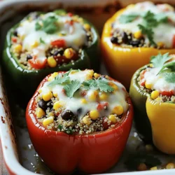 - 4 large bell peppers (red, yellow, green, or orange) - 1 cup quinoa, rinsed under cold water - 2 cups vegetable broth or water - 1 can (15 oz) black beans, drained and rinsed - 1 cup corn kernels (fresh, frozen, or canned) - 1 cup diced tomatoes (fresh or canned) - 1 teaspoon ground cumin - 1 teaspoon smoked paprika - 1 teaspoon garlic powder - Salt and freshly ground black pepper to taste - 1 cup shredded cheese (cheddar or mozzarella) - Fresh herbs (cilantro or parsley, chopped) When I make stuffed bell peppers, I use fresh and colorful bell peppers for great flavor. You can pick your favorite colors. I love how they look and taste. Quinoa is my go-to grain here. It’s light, fluffy, and full of protein. Black beans add texture and fiber. They also make the dish hearty. Corn gives a sweet crunch, while diced tomatoes add juiciness. For spices, I choose cumin and smoked paprika. They bring warmth and depth to the filling. Garlic powder adds a nice kick. Don't forget to adjust salt and pepper to your taste. For a tasty finish, I sprinkle shredded cheese on top. It melts beautifully and adds a creamy texture. Fresh herbs like cilantro or parsley brighten the dish. They add a pop of color and a fresh taste. This mix of ingredients makes stuffed bell peppers a great meal prep choice. You can pack them with flavors that everyone loves. Check out the Full Recipe for all the steps! To start, rinse your quinoa under cold water. This step helps remove any bitter taste. Next, combine the rinsed quinoa with two cups of vegetable broth in a medium saucepan. Bring it to a boil over medium-high heat. Once it boils, reduce the heat to low and cover the pot. Let it simmer for about 15 minutes. The quinoa will be fluffy and the liquid will be gone when done. Now, let’s get the bell peppers ready. Cut the tops off each pepper and remove the seeds and membranes. This ensures they are clean and ready for stuffing. Place the hollowed peppers upright in a baking dish. Make sure they stand stable. You want them to hold all that good filling! In a large bowl, mix the cooked quinoa, black beans, corn, diced tomatoes, and spices. Use your spoon to stir until everything is combined well. This is where the flavors really come together! Next, take a pepper and start filling it with the mixture. Press down gently to pack it in well. A full pepper means more taste in every bite! Cover your baking dish tightly with foil. This keeps the steam in and helps the peppers cook evenly. Bake in your preheated oven for 25 minutes. After that, carefully remove the foil. Bake for an extra 10 to 15 minutes until the peppers are tender and the cheese is melted and bubbly. The cheese should have a nice golden brown color on top. Once done, let the dish cool for a few minutes before serving. This helps the filling settle. Enjoy your tasty stuffed bell peppers! Check [Full Recipe] for more details. When picking bell peppers, look for vibrant colors. Red, yellow, green, or orange all offer unique flavors. Choose peppers that feel firm and heavy for their size. A shiny skin means they are fresh. Avoid peppers with soft spots or wrinkles. These signs indicate they may be going bad. Store your bell peppers in the fridge. Keep them in a crisper drawer to help them last longer. They can stay fresh for about a week. If you cut them, wrap the pieces in plastic. Use them within a few days for the best taste. The size of your peppers matters. Large peppers need more time to cook than smaller ones. A good rule is to bake large peppers for about 35 to 40 minutes. Check for tenderness by poking with a fork. They should be soft but not falling apart. To ensure even cooking, place your peppers upright. If they wobble, trim the bottom slightly. This helps them stay stable while baking. Covering the dish with foil keeps moisture in, which helps cook the peppers evenly. Spices can make a big difference in your stuffed peppers. Try adding chili powder for heat or oregano for a fresh taste. You can even mix in fresh herbs like basil or thyme. These will brighten the flavor. Think about adding extra ingredients to your filling. Chopped onions or garlic can enhance the taste. If you want extra protein, mix in cooked ground meat or tofu. You can get creative with what you have on hand. Enjoy the process of making it your own! For the complete cooking experience, check out the Full Recipe. {{image_4}} When you think about stuffed bell peppers, you can get creative. There are many tasty variations. You can make them vegetarian, meat-filled, or inspired by global flavors. For a veggie-packed meal, try different grains. Instead of quinoa, use rice or farro. Both add great texture. You can also add more veggies. Chopped spinach, zucchini, or mushrooms work well. Mix them into your filling for extra nutrients. If you want a heartier dish, use meat. Ground beef, turkey, or chicken are great choices. Cook the meat first until it's browned. Then, mix it in with your veggies and grains. You may need to add more spices to balance the flavors. This will give your stuffed peppers a robust taste. You can take your taste buds on a trip. For Mexican-style peppers, add black beans, corn, and taco seasoning. Top them with cheese and serve with salsa. For a Mediterranean twist, use feta cheese, olives, and herbs like oregano. These flavors will make your stuffed peppers stand out. Feel free to explore these variations as you make your stuffed bell peppers. Each one offers a new and exciting way to enjoy this dish. For the complete recipe, check out the Full Recipe link. Store your leftover stuffed bell peppers in an airtight container. Make sure they cool down first. This helps keep them fresh. In the fridge, they can last up to 3-4 days. Just check for signs of spoilage before eating. You can freeze both unbaked and baked stuffed peppers. For unbaked peppers, wrap them tightly in plastic wrap. Place them in a freezer bag to avoid freezer burn. They can last for up to 3 months. For baked peppers, let them cool completely before freezing. Store them in an airtight container or freezer bag. When you want to eat them, you can reheat baked peppers right from the freezer. Just place them in a preheated oven at 350°F (175°C) for about 30-40 minutes. If they are thawed, they will need only 15-20 minutes. Unbaked peppers can be cooked straight from frozen, but they may need a little extra time. For more details on how to make these delicious peppers, check out the Full Recipe. Stuffed bell peppers usually take about 35 to 40 minutes to cook. First, you cover them with foil and bake for 25 minutes. Then, remove the foil and bake for another 10 to 15 minutes. This method helps the peppers soften and the cheese to melt nicely. Yes, you can use other grains! Brown rice, farro, or couscous are great choices. Each grain will give a different taste and texture. Just remember to adjust cooking times based on the grain you choose. Stuffed bell peppers are a healthy meal option. They are packed with vitamins from the bell peppers. The quinoa and beans add fiber and protein. This dish is low in fat and full of nutrients, making it a balanced choice. Many sides pair well with stuffed bell peppers. You can serve a fresh salad for crunch. A side of avocado slices adds creaminess. Greek yogurt also complements the dish nicely. For the complete recipe, check out the Full Recipe for vibrant veggie-stuffed bell peppers. Stuffed bell peppers are easy to make and taste great. You learned about their main ingredients, like quinoa, beans, and spices. After preparing and stuffing the peppers, you can bake them to perfection. There are many ways to customize your peppers, too. You can add different meats or grains for flavor. Don’t forget about storing your leftovers properly for later meals. Enjoy creating your perfect stuffed peppers!