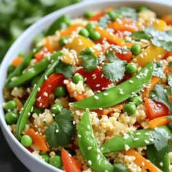 - 1 medium head of cauliflower - 1 cup snap peas - 1 vibrant bell pepper - 1 carrot - 2 green onions - 2 cloves garlic - 1 tablespoon fresh ginger - 2 tablespoons soy sauce - 1 tablespoon sesame oil - 1 tablespoon vegetable oil - Salt and pepper, to taste - Sesame seeds, for garnish - Fresh cilantro, for garnish Cauliflower rice stir fry is a bright, tasty dish. You can make it with fresh ingredients. Cauliflower is the star here, offering a light base. I love using a medium head of cauliflower. It gives just the right amount for four servings. Snap peas add a nice crunch. Their sweet taste pairs well with the other veggies. I often use a vibrant bell pepper, like red or yellow, for color. A carrot, julienned, gives a sweet bite and bright color. Green onions add a mild onion flavor. Fresh ginger and garlic pack a punch. Their zesty flavors enhance the whole dish. I always use soy sauce for a salty kick. Sesame oil adds a rich, nutty taste that rounds out the flavors. You will need vegetable oil for frying. Salt and pepper are key to make everything pop. For the final touch, I love to sprinkle sesame seeds and fresh cilantro on top. They add a nice presentation and extra flavor. You can find the full recipe to guide you through cooking this easy and flavorful meal. Enjoy making it! To start, take your medium head of cauliflower. Remove the green leaves and cut it into quarters. You can use a box grater or a food processor to turn it into rice-sized pieces. A box grater gives you more control, while a food processor is faster. Either way, you want small, fluffy bits that look like rice. Set this aside for later. Heat a large wok or non-stick skillet over medium-high heat. Add the vegetable oil and let it get hot. Once it's shimmering, add the minced garlic and ginger. Sauté them for about 30 seconds until they smell amazing. Then, toss in the diced bell pepper and julienned carrot. Cook these veggies for 2-3 minutes. You want them to soften but still have a nice crunch. Next, add the snap peas. Keep stirring for another 2 minutes. They should be tender-crisp at this point. Now, it's time to mix in the cauliflower rice. Stir everything together and cook for another 3-4 minutes. Make sure the cauliflower is well combined with the veggies. You want it tender but not mushy. Once the veggies and cauliflower are cooked, drizzle the soy sauce and sesame oil over the stir-fry. Mix well to coat everything with the sauce. Season with salt and pepper to your taste. Remove the stir-fry from the heat and gently fold in the sliced green onions. This adds a pop of flavor and color. Now, plate your stir-fry while it’s hot. Sprinkle sesame seeds on top and add some fresh cilantro for a burst of flavor. Enjoy your colorful, healthy meal! For the full recipe, see the details above. - To keep vegetables crisp-tender, cook them quickly over high heat. - Cut veggies into uniform sizes to ensure even cooking. - Adjust cooking times based on the thickness of the ingredients. For example, carrots may need a minute longer than snap peas. - Add more soy sauce to boost flavor, or try coconut aminos for sweetness. - To achieve a glossy finish, drizzle sesame oil at the end of cooking. - Experiment with fresh herbs like basil or mint for added brightness. - A wok heats quickly and helps you stir-fry evenly. - Use a non-stick skillet if you don’t have a wok. - For grating cauliflower, a box grater works well, but a food processor saves time. - Keep a sharp knife handy for easy chopping of vegetables. These tips will help you create a delicious cauliflower rice stir fry. For the complete recipe, check the [Full Recipe]. {{image_4}} You can change the veggies to fit your taste. Try adding broccoli or zucchini. Both add great flavor and crunch. Bell peppers are also a colorful choice. Seasonal vegetables make this dish fresh. In spring, use asparagus. In fall, try carrots or squash. You can even add mushrooms for an earthy taste. Adding protein makes your stir fry heartier. Tofu works great for a vegetarian option. It soaks up flavors and adds texture. For meat lovers, chicken or shrimp are excellent choices. Cook them before adding to the veggies. If you’re vegan, stick with tofu or use chickpeas. Both keep the meal filling and tasty. This dish can fit many diets. For gluten-free needs, use tamari instead of soy sauce. It has the same great taste without gluten. If you follow a low-carb or keto diet, cauliflower rice is a perfect choice. It gives you the texture of rice with fewer carbs. You can enjoy this stir fry without guilt! To keep your cauliflower rice stir fry fresh, store it in airtight containers. This helps lock in moisture and flavor. Make sure the stir fry cools down before sealing the lid. You can keep it in the fridge for up to three days. If you notice any strange smells or colors, it’s best to toss it. To freeze your stir fry, let it cool completely first. Then, place it in freezer-safe bags or containers. Squeeze out as much air as possible before sealing. This helps prevent freezer burn. You can freeze it for up to three months. To reheat, simply thaw it overnight in the fridge for best results. When reheating, you can use either the stovetop or microwave. For the stovetop, heat a little oil in a pan and add the stir fry. Stir often until it's hot. This keeps the texture nice. If using a microwave, place it in a microwave-safe bowl. Heat in 30-second bursts, stirring in between. This method is quick, but be careful not to overcook it. Yes, you can make cauliflower rice ahead of time. To do this, follow these tips: - Grate the cauliflower and store it in an airtight container. - Keep it in the fridge for up to three days. - You can also freeze it for up to a month. - To thaw, simply place it in the fridge overnight. Cauliflower rice is a great substitute for traditional rice. Here’s why: - It has fewer calories and carbs than white or brown rice. - It offers more vitamins, like Vitamin C and K. - Cauliflower is high in fiber, which helps with digestion. - It can help you feel full without heavy calories. To keep your cauliflower rice firm, avoid these common mistakes: - Do not overcook it; 4-5 minutes is enough. - Use a large skillet to allow for even cooking. - Make sure to dry the cauliflower well after washing. - Avoid adding too much liquid while cooking. Absolutely! You can use many different sauces. Here are some great options: - Teriyaki sauce for a sweet touch. - Coconut aminos for a soy-free option. - Spicy chili sauce for some heat. - A splash of lime juice for freshness. For the full recipe, check out the details above. This article covered making a delicious cauliflower rice stir fry. We explored ingredients, techniques, and tips to enhance flavor. You learned how to prepare the cauliflower, cook the vegetables, and finish your dish. We also discussed variations, storage options, and answered common questions. In closing, this stir fry is a simple, tasty choice for your meals. Customize it to fit your taste and dietary needs. Enjoy creating your own healthy dish!