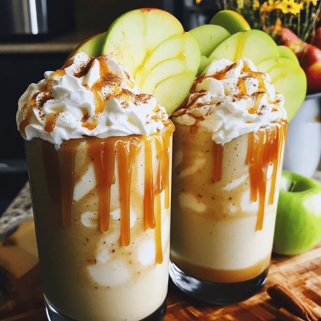 To make a delicious caramel apple pie smoothie, you need the following ingredients: - 2 medium Granny Smith apples, peeled and diced - 1 frozen banana, chopped into chunks - 1 cup creamy vanilla yogurt - 1 cup milk (dairy or plant-based) - 2 tablespoons caramel sauce (plus extra for drizzling) - 1 teaspoon ground cinnamon - 1/4 teaspoon ground nutmeg - 1/2 cup ice cubes - Optional toppings: Whipped cream, fresh apple slices, cinnamon garnish These ingredients blend together to create a smoothie that tastes just like a slice of caramel apple pie. The tartness of the Granny Smith apples balances the sweetness of the caramel. The frozen banana adds creaminess and a hint of natural sweetness. Using creamy vanilla yogurt gives the smoothie a rich texture. You can choose any milk you like, whether dairy or plant-based. The spices of cinnamon and nutmeg bring warmth and depth to each sip. If you're feeling extra fancy, top your smoothie with whipped cream and drizzle more caramel on top. A sprinkle of cinnamon or a few fresh apple slices can make it look stunning! For the full recipe, follow the steps to mix these ingredients into a tasty treat. Enjoy crafting this delightful drink! - Step 1: Blend apples, banana, yogurt, and milk until smooth. Start by adding the diced Granny Smith apples, frozen banana chunks, creamy vanilla yogurt, and milk to your blender. Blend on high speed. You want a smooth and creamy mix that feels rich and tastes fresh. - Step 2: Add caramel sauce, cinnamon, nutmeg, and ice; blend again. Now, drizzle in the caramel sauce. Sprinkle the ground cinnamon and nutmeg into the mix. Toss in the ice cubes and blend again. This step makes your smoothie cool and adds layers of flavor. - Step 3: Adjust sweetness and blend if necessary. Taste the smoothie. If it needs more sweetness, add a bit more caramel sauce. Blend briefly to mix it all well. You want the perfect balance of sweet and spicy. - Step 4: Pour smoothie into glasses and add toppings. Pour your delicious smoothie into large glasses. Top with whipped cream if you like. Drizzle some extra caramel on top and sprinkle a dash of cinnamon for flair. Add fresh apple slices as a garnish. This makes your drink look as good as it tastes. This recipe is not just about taste; it’s about creating a delightful experience with every sip. You can find the full recipe at the beginning of this article for even more details. To make your smoothie even better, use chilled ingredients. Cold apples and yogurt create a refreshing drink. Try different yogurt flavors, like apple pie or caramel, to add a fun twist. If you want it sweeter, add more caramel sauce. Just blend it in for a richer taste. For a creamy texture, use a frozen banana. It makes the smoothie thick and smooth. Blend until it is completely smooth. You want every sip to be rich and velvety. If you find lumps, keep blending until everything is mixed well. For the full recipe, check out the details provided earlier. {{image_4}} You can easily make this smoothie even healthier. Here are two simple swaps: - Substitute yogurt with Greek yogurt for protein boost: Greek yogurt adds more protein. This helps you feel full longer and makes the smoothie creamier. - Use unsweetened almond milk for a lighter option: Almond milk is low in calories and has a mild taste. This makes it a great choice if you want a lighter drink. Want to mix things up? Try these fun ideas: - Add a splash of vanilla extract for extra flavor: A little vanilla makes everything taste better. It adds warmth and depth to your smoothie. - Mix in other fruits like pears or peaches for a twist: Adding different fruits can change the whole flavor. Pears and peaches blend well and bring a sweet note. With these variations, you can customize your Caramel Apple Pie Smoothie to your taste! Explore the Full Recipe for more details on this delicious drink. You should serve this smoothie right away for the best taste. If you need to store it, you can keep it in the fridge. It stays fresh for up to 24 hours. After that, the texture may change. The flavors might fade too. If you have leftovers, freeze them in ice cube trays. This way, you can make smoothie cubes for later. When you want to enjoy them, just thaw the cubes before drinking. This keeps the taste and texture nice and smooth. Can I make this smoothie vegan? Yes, you can make this smoothie vegan. Use plant-based yogurt and milk. For caramel, choose a vegan version. How can I make it dairy-free? To make it dairy-free, swap regular yogurt and milk for almond or coconut options. What are the nutritional benefits of this smoothie? This smoothie has vitamins from apples and bananas. Yogurt adds probiotics, and cinnamon may help with blood sugar. Can I use fresh apples instead of frozen? Yes, you can use fresh apples. Just add some ice to keep it cold and thick. How long does the smoothie last in the fridge? The smoothie stays fresh in the fridge for up to 24 hours. What can I substitute for caramel sauce? You can use date syrup or maple syrup as a tasty substitute for caramel sauce. Can I add protein powder to this recipe? Yes, adding protein powder boosts nutrition. Blend it in with the other ingredients. How do I make it thicker? To thicken the smoothie, add more frozen banana or ice. Blending longer also helps. The smoothie recipe combines apples, banana, yogurt, and milk for a tasty treat. Your options for flavor and texture make it fun to create. You can make it healthier with Greek yogurt or try new fruits. Remember, freshness is key; enjoy it right away or store it properly. If you have questions, refer back to the FAQs. This smoothie is easy, nutritious, and delicious. Enjoy blending and sip the goodness!