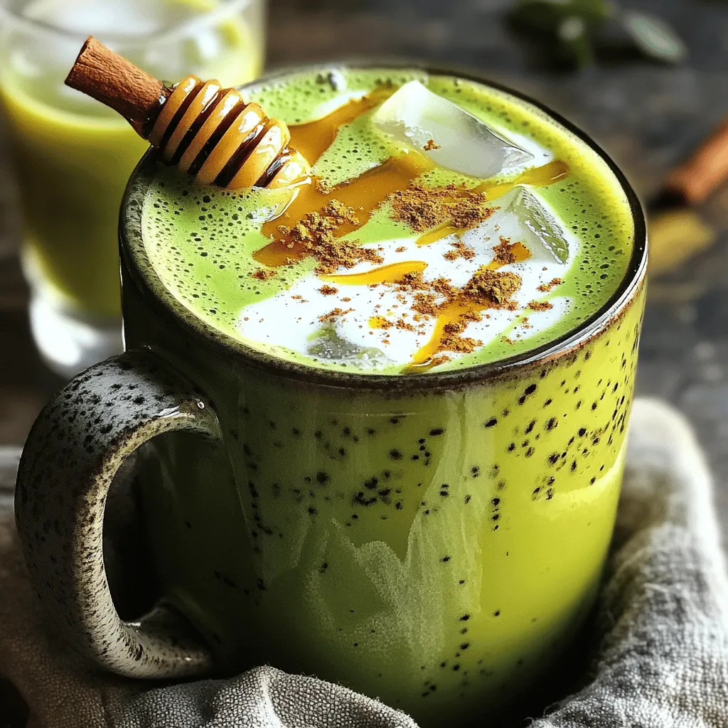 - 1 teaspoon matcha green tea powder - 1 cup almond milk - 1 tablespoon honey (or maple syrup for vegan) - 1/2 teaspoon vanilla extract - 1/4 teaspoon ground cinnamon (optional) - Ice cubes (for iced version) To make a Honey Almond Matcha Latte, you need simple ingredients. Matcha green tea powder gives a rich, earthy flavor. Almond milk adds creaminess without dairy. Honey or maple syrup sweetens your drink naturally. Vanilla extract brings warmth and depth. If you like spice, ground cinnamon adds a nice touch. For an iced version, don’t forget ice cubes to keep it cool. Using high-quality matcha makes a big difference. Look for vibrant green powder; this shows freshness. Almond milk can be sweetened or unsweetened, based on your taste. Both honey and maple syrup are great options. They blend well and add unique flavors. This drink is not only tasty but also healthy. Matcha is full of antioxidants. Almond milk is low in calories and dairy-free. Enjoy this drink any time of the day for a refreshing boost. For the full recipe, follow the steps in the next section. To start, you need to sift the matcha. Place one teaspoon of matcha green tea powder into a small bowl. Use a fine mesh sieve to sift the matcha. This step is key. It breaks up lumps and makes the matcha smooth. A smooth matcha creates a creamy latte. Next, whisk the matcha. Add 2-3 tablespoons of hot water to the sifted matcha. Use a bamboo whisk or a regular whisk to mix it. Whisk vigorously until the matcha dissolves. You want to create a frothy layer on top. This froth adds a nice touch to your latte. Now, heat the almond milk. Pour one cup of almond milk into a small saucepan. Warm it over medium heat. Stir occasionally, so it heats evenly. Remember, do not let it boil. If you are making the iced version, skip this step. - Mix and Combine Ingredients: After the almond milk is warm, remove it from heat. Add one tablespoon of honey, half a teaspoon of vanilla extract, and a pinch of ground cinnamon, if you like. Stir until everything mixes well. The sweetener should dissolve completely. - Creating Your Latte: Warm vs. Iced: For a warm latte, pour the matcha mixture into a mug. Slowly add the sweetened almond milk. Stir gently to blend the flavors. For an iced latte, fill a tall glass with ice cubes. Pour the matcha over the ice, then add the almond milk mixture. Stir carefully to combine. - Presentation Tips for Serving: Serve your latte in a clear glass. This showcases the bright green color and creamy texture. For a fun touch, sprinkle a little matcha on top or add a cinnamon stick. It looks pretty and adds flavor too. For the full recipe, check out the Honey Almond Matcha Latte recipe above. When picking matcha powder, go for high-quality brands. Look for bright green color. This means it is fresh and rich in nutrients. Ceremonial grade matcha is great for drinks. It tastes better and has a smooth texture. Avoid dull or yellowish powders. They may taste bitter and have less flavor. Honey adds a floral sweetness to your latte. It blends well with matcha and almond milk. If you prefer a vegan option, use maple syrup. Maple syrup has a warm, earthy taste. Both sweeteners dissolve easily, so choose the one you like best. Remember, you can adjust the amount to fit your taste. You can add vanilla extract for extra flavor. It pairs well with matcha and almond milk. Ground cinnamon provides a nice warmth. Just a pinch can transform your drink. Want to get creative? Try adding a dash of nutmeg or even a hint of lavender. These flavors can make your latte unique and exciting. For more delicious ideas, check out the Full Recipe. {{image_4}} To make a vegan version of this latte, simply swap honey for maple syrup. Maple syrup gives your drink a sweet flavor without animal products. Use unsweetened almond milk to keep it light. This way, you enjoy a creamy treat that fits your diet. Plus, it tastes just as good! If you love cold drinks, the iced version is a must-try. Start with a tall glass filled with ice cubes. Then, pour the dissolved matcha over the ice. Finally, top it off with your sweetened almond milk mixture. Stir gently to combine. This refreshing drink is perfect for hot days or when you need a cool pick-me-up. Want to spice things up? Consider adding mint or lavender for a unique twist. For mint, muddle a few fresh leaves with the hot matcha before adding milk. This adds a refreshing note. For lavender, steep dried lavender flowers in your almond milk as it heats. Strain before adding sweetener. These flavors can elevate your latte experience in a delightful way. For full details on making the Honey Almond Matcha Latte, check out the Full Recipe. To keep your matcha fresh, store it in an airtight container. Find a cool, dark place, like a cupboard or pantry. Matcha can lose flavor if exposed to air and light. Avoid keeping it in the fridge, as moisture can harm its fine powder. Use it within a month for the best taste. Almond milk lasts about seven to ten days after opening. Keep it in the fridge and make sure the cap is tight. If you make a batch of latte but have leftovers, store it in a sealed container. You can use it in smoothies or cereal later. Always check for any off smell or changes in color before using. If you love iced drinks, make your Honey Almond Matcha Latte fresh. Use cold almond milk and ice cubes right away. For the best flavor, mix your ingredients just before serving. If you have leftovers, store them in the fridge but drink within two days. The longer it sits, the less fresh it tastes. For the complete recipe, check out the Full Recipe. Matcha offers many health perks. It has high antioxidants, which fight free radicals. These compounds can help lower the risk of diseases. Matcha also boosts metabolism, helping you burn more calories. Plus, it improves focus and calmness due to its L-theanine content. Drinking matcha can help you feel energized without jitters. It's a great choice for a healthy drink. Yes, you can use regular milk for your Honey Almond Matcha Latte. Whole milk, skim milk, or any other type work well. Just remember that using regular milk changes the flavor and texture. Almond milk gives a nutty taste, while regular milk is creamier. Choose based on your preference. Both options will still give you a delicious latte. Try natural sweeteners to avoid sugar. You can use honey, agave syrup, or maple syrup. For a low-calorie option, consider stevia or monk fruit. These alternatives add sweetness without the sugar crash. Experiment with the amount until you find your perfect balance. Enjoy your drink just the way you like it! For the full recipe of Honey Almond Matcha Latte, check out the earlier section. You now know how to make a delicious Honey Almond Matcha Latte. We covered the key ingredients, the best whisking techniques, and how to serve it perfectly. You learned tips to choose high-quality matcha and sweetener options. We also explored fun variations and storage tips. Enjoy this healthy drink any time of day. Experiment with flavors and make it your own! Your latte can be warm or iced, depending on your mood. Have fun creating and sharing this tasty treat with others!