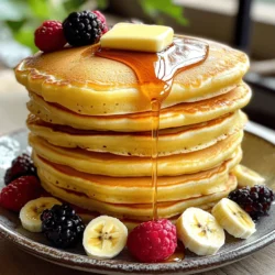 To make fluffy Japanese pancakes, you need these key items: - 1 cup all-purpose flour - 2 tablespoons granulated sugar - 1 tablespoon baking powder - 1/4 teaspoon fine salt - 1/2 cup warm milk - 2 large eggs, separated (yolks and whites) - 1/2 teaspoon vanilla extract - 1 tablespoon vegetable oil (for cooking) These ingredients work together to create the light texture that sets these pancakes apart. To take your pancakes to the next level, consider these additions: - Butter (for serving) - Maple syrup (for drizzling) - Fresh fruits (such as mixed berries or banana slices) for garnish These toppings add flavor and color to your dish, making it even more appealing. If you need to swap some ingredients, here are a few ideas: - Use almond milk or oat milk instead of regular milk for a dairy-free option. - For gluten-free pancakes, try using gluten-free all-purpose flour. - If you’re out of baking powder, mix 1/4 teaspoon baking soda with 1/2 teaspoon vinegar as a substitute. These substitutions can help you adapt the recipe to your needs while keeping it delicious. For the complete recipe, check out the Full Recipe. Start by gathering your ingredients. In a medium bowl, combine: - 1 cup all-purpose flour - 2 tablespoons granulated sugar - 1 tablespoon baking powder - 1/4 teaspoon fine salt Whisk these dry ingredients together. This gives you a smooth mix. In a separate bowl, mix: - 1/2 cup warm milk - 2 large egg yolks - 1/2 teaspoon vanilla extract Whisk until it is smooth. Pour this mix into the dry ingredients. Stir gently with a spatula. You want to blend without overmixing. Some lumps are okay. In a clean bowl, beat the 2 egg whites. Use an electric mixer or whisk until stiff peaks form. This step is key for fluffy pancakes. Now, gently fold the egg whites into your batter. Do this in three parts. Use a spatula to lift and fold without breaking the bubbles. Your batter should feel light and airy. Preheat your skillet over low heat. Lightly grease it with vegetable oil. Cooking slowly is important for fluffy pancakes. Scoop 1/4 cup of batter onto the skillet. Let it spread a bit. If you want extra fluffiness, stack the batter high. Cover the skillet with a lid. Cook for about 4-5 minutes until golden brown. Carefully flip and cook the other side for another 4-5 minutes. Once cooked, keep the pancakes warm in a low oven as you repeat with the rest of the batter. Serve your pancakes stacked high with butter on top. Drizzle with maple syrup and add fresh fruits for a tasty finish. For the full recipe, refer to the instructions above. To make your pancakes super fluffy, follow these tips: - Separate the eggs. Use the yolks for the batter and beat the whites until stiff peaks form. - Fold gently. When mixing in the egg whites, use a spatula. Be gentle to keep air in. - Use warm milk. This helps the batter mix better and creates a nice texture. - Cook low and slow. Keep your heat low. This ensures the inside cooks well without burning the outside. Many people make mistakes that ruin their pancakes. Here are some to watch out for: - Overmixing the batter. This can make the pancakes tough. Mix until just combined. - Skipping the egg whites. Beaten egg whites are key for fluffiness. Don’t skip this step! - Cooking at high heat. This can burn the outside and leave the inside raw. Use low heat instead. The right tools make a big difference. Here’s what I recommend: - Non-stick skillet or griddle. This prevents sticking and helps with even cooking. - Electric mixer. This makes beating egg whites easier and faster. - Spatula. A silicone spatula is great for folding the batter without deflating it. - Lid for the skillet. Covering the pancakes while they cook helps them rise and stay fluffy. For the complete recipe, check out my Full Recipe section. {{image_4}} You can make matcha fluffy Japanese pancakes for a unique twist. Just add 1-2 tablespoons of matcha powder to the dry ingredients. This gives the pancakes a lovely green color and a subtle earthy flavor. Serve them with a dollop of whipped cream and a drizzle of honey for a sweet finish. If you love chocolate, try chocolate chip fluffy Japanese pancakes. Fold in half a cup of mini chocolate chips into the batter before cooking. The warm pancakes will melt the chocolate slightly, creating a gooey delight in every bite. Top with whipped cream and extra chocolate chips for a fun treat. For a savory option, add diced green onions and cooked bacon to the batter. These savory fluffy pancakes work well as a brunch dish. Serve them with a spoonful of sour cream or a sprinkle of cheese on top. You’ll enjoy a tasty blend of flavors that makes breakfast exciting! To keep your fluffy Japanese pancakes fresh, first let them cool down. Place them in an airtight container. You can stack them, but add parchment paper between layers. This helps to prevent sticking. Store them in the fridge for up to three days. Always check for any signs of spoilage before eating. When you are ready to eat your leftover pancakes, you have a few options. The microwave is quick. Place the pancakes on a plate and cover them with a damp paper towel. Heat for 20-30 seconds. If you want a crispy edge, use a skillet. Heat a little butter over low heat. Warm the pancakes for about one minute on each side. This keeps them fluffy and tasty. Freezing is a great option if you have extra pancakes. First, cool them completely. Place a piece of parchment paper between each pancake to keep them separate. Wrap them tightly in plastic wrap or foil. Then, put them in a freezer bag. Label the bag with the date. They can last up to two months in the freezer. When you want to eat them, thaw in the fridge overnight before reheating. Enjoy your fluffy pancakes anytime! For the full recipe, check out the earlier section. Japanese pancakes are thick and fluffy. They use whipped egg whites. This gives them airiness and a cloud-like texture. Regular pancakes are thinner and denser. The cooking method also varies, with Japanese pancakes often steamed. This helps them rise higher and remain soft. Yes, you can! Use a gluten-free flour blend. Look for a mix that has a good structure. This helps achieve the right texture. You can also try almond flour or oat flour. Just keep in mind that the flavor and texture may change slightly. These pancakes taste best fresh. If you have leftovers, store them in the fridge. They can last up to two days. Place them in an airtight container. Reheat them gently in the microwave or on a skillet. This helps keep them soft and fluffy. You learned how to make fluffy Japanese pancakes, from key ingredients to cooking methods. The tips and variations helped you discover new flavors. Remember to avoid common mistakes for the best results. Store any leftovers properly for later enjoyment. Now you can impress friends and family with your yummy pancakes. Enjoy the process and have fun experimenting with different styles!