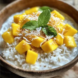 - 1 cup jasmine rice - 1 cup coconut milk - 1 cup water - 1 ½ tablespoons sugar - ½ teaspoon salt - 1 ripe mango, peeled and diced - 2 tablespoons shredded coconut (toasted for enhanced flavor) - Fresh mint leaves for garnish - Calories per serving: About 250 - Macronutrient breakdown: - Carbs: 45g - Fats: 9g - Proteins: 3g - Dietary considerations: Vegan and gluten-free Jasmine rice gives a lovely aroma and texture to this dish. Coconut milk adds creaminess, while the sugar brings sweetness. The ripe mango adds freshness and color. I often enjoy using fresh mint leaves as a garnish to enhance the flavors. Each serving is around 250 calories, making it a delightful treat for any meal. This recipe fits vegan and gluten-free diets well. For a detailed method, check the Full Recipe. Rinsing jasmine rice First, rinse 1 cup of jasmine rice under cold running water. This step is important because it removes excess starch. Continue until the water runs clear. Drain the rice well to get rid of any leftover water. Preparing ripe mango Next, grab 1 ripe mango. Carefully peel it and cut it into small cubes. Set the diced mango aside for later. Combining ingredients in the saucepan In a medium saucepan, combine the rinsed rice, 1 cup of coconut milk, 1 cup of water, 1 ½ tablespoons of sugar, and ½ teaspoon of salt. Stir gently with a spoon to mix everything well. Cooking time and tips Heat the saucepan over medium heat until it reaches a gentle boil. Once boiling, lower the heat to a simmer. Cover the pot with a lid to trap steam. Cook for about 15 to 18 minutes. The rice will absorb all the liquid and become soft. Steaming and fluffing the rice After cooking, remove the pot from the heat. Let it rest for another 5 minutes, still covered. This helps the rice finish steaming. Then, fluff the rice gently with a fork to separate the grains. Adding toppings While the rice is resting, you can prepare the mango. When ready to serve, place the warm coconut rice on plates or in a bowl. Top it with the diced mango. For extra flavor, sprinkle on some toasted shredded coconut. You can also add fresh mint leaves for a lovely touch. Now, you have a delicious dish ready to enjoy! For the full recipe, check out the complete instructions and details. To make your coconut rice pop, consider adding spices. Here are some ideas: - Cardamom: A pinch of this spice adds warmth. - Cinnamon: Just a dash can add sweetness. - Vanilla extract: A few drops can bring depth. Toasting shredded coconut also boosts the flavor. Place it in a dry pan over low heat. Stir it often until golden brown. The nutty aroma will fill your kitchen and excite your taste buds. For fluffy rice, rinse the jasmine rice until the water runs clear. This removes extra starch. It helps keep grains separate. Avoid overcooking your rice. This can make it mushy. Use a tight-fitting lid while cooking. This keeps steam inside, creating the perfect environment for the rice to cook evenly. If you see water still at the end of cooking, let it simmer a bit longer. Serving coconut rice with mango should be a feast for the eyes. Here are some fun ways to present it: - Use a bowl or a plate to serve the rice. A white dish makes the colors pop. - Arrange the diced mango on top in a fan shape. It looks beautiful and appetizing. - Sprinkle toasted coconut over the dish for a crunchy texture. - Add fresh mint leaves on top for a vibrant touch. This adds a pop of color and freshness. For more detailed instructions, check the Full Recipe for Coconut Dream Rice with Mango. {{image_4}} You can mix coconut rice with many fruits. While mango shines, you can add pineapple or banana for a twist. Pineapple adds a sweet, tangy taste. Bananas bring a soft texture. Both fruits complement coconut rice well. Try using them fresh or grilled for extra flavor. If you want to switch things up, consider using other grains. Quinoa is a great choice. It is packed with protein and has a nutty flavor. Brown rice is another option. It offers a chewy texture and is more fibrous. These alternatives still work well with coconut milk and mango. You can easily make this dish fit your diet. For a vegan option, use maple syrup instead of sugar. It gives a nice flavor and sweetness. If you want sugar-free, try stevia or monk fruit sweetener. These keep your coconut rice tasty without adding sugar. You can store coconut rice with mango in the fridge. Place it in an airtight container. This keeps it fresh and safe to eat. It lasts about three to four days in the fridge. When you want to reheat it, add a splash of water. This helps the rice regain moisture. Heat it in the microwave or on the stove. Stir it well to ensure even heating. For long-term storage, you can freeze coconut rice with mango. Use a freezer-safe container or a resealable bag. Make sure to remove as much air as possible. This prevents freezer burn. It can last up to three months in the freezer. When you're ready to eat it, take it out to defrost. Place it in the fridge overnight. If you're in a hurry, you can defrost it in the microwave. Just use the defrost setting to avoid cooking the rice. Coconut rice lasts well under different conditions. In the fridge, it stays fresh for three to four days. In the freezer, it can last up to three months. If left out at room temperature, eat it within two hours to ensure safety. Yes, you can use other rice types. Jasmine rice gives a great flavor, but you can try basmati or long-grain rice. These will change the taste slightly but will still work well. Brown rice is another option, but it needs more water and time to cook. If you want less sweetness, cut the sugar in half. You can also skip the sugar entirely if you prefer a more savory flavor. The coconut milk adds a natural sweetness. You can balance it with a pinch of salt or add lime juice for a tangy twist. Coconut rice with mango pairs well with grilled chicken or shrimp. You can also serve it as a side with salads. For a vegetarian option, try it with roasted vegetables. The flavors blend nicely and create a colorful meal. Yes, you can make coconut rice in advance. Cook it and let it cool before storing it in the fridge. When you’re ready to eat, reheat it gently on the stove or in the microwave. Add fresh mango just before serving to keep it fresh. Coconut rice with mango is a delightful dish that combines simple ingredients like jasmine rice, coconut milk, and ripe mango. You learned how to prepare and cook it, along with tips to enhance flavor and texture. I shared storage methods to keep your rice fresh and variations to cater to different tastes. This dish is easy to make and offers room for creativity. I hope you enjoy making it as much as I do. Happy cooking!