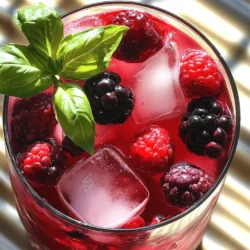 - 1 cup mixed berries (strawberries, blueberries, raspberries) - 1/2 cup fresh basil leaves, tightly packed - 1 cup freshly squeezed lemon juice (from about 4 to 6 medium lemons) - 1/2 cup honey or agave syrup - 4 cups water (still or sparkling) - Ice cubes - Extra berries and fresh basil for garnish Using fresh ingredients makes your Berry Basil Lemonade taste amazing. You need mixed berries for a sweet and tangy kick. Strawberries, blueberries, and raspberries work well together. The fresh basil adds a unique flavor that brightens up the drink. When you squeeze the lemons, aim for about one cup of juice. This gives your drink the right amount of zing. For sweetness, honey or agave syrup gets the job done. You can adjust the sweetness to match your taste. Water helps blend everything together. You can choose still or sparkling water, depending on how fizzy you want your drink to be. Don't forget about ice cubes! They keep your lemonade cool and refreshing. When you serve, add extra berries and basil leaves to make it look pretty. This simple, fresh ingredient list will help you create a drink that everyone loves. For the complete recipe, check out the Full Recipe. 1. Start by placing 1 cup of mixed berries into a blender. Add 1/2 cup of water. 2. Blend until the mixture is smooth. This creates a vibrant berry puree. 3. Next, pour the blended berry mixture through a fine mesh sieve into a bowl. 4. Use a spatula or spoon to press down on the mix. This helps extract juice while discarding pulp and seeds. 1. In a large pitcher, take 1/2 cup of fresh basil leaves. 2. Gently muddle the basil leaves with 1/2 cup of honey or agave syrup. 3. Use the back of a wooden spoon for this step. This releases the fragrant oils, adding depth to your drink. 1. Pour the freshly squeezed juice from about 4 to 6 medium lemons into the pitcher. 2. Add the strained berry juice to the mix. 3. Now, add the remaining 3.5 cups of water. Stir everything together well. 4. Taste your lemonade. Adjust sweetness with more honey or agave if you wish. 5. Chill the lemonade in the fridge for at least 30 minutes. This makes the flavors blend nicely. 6. When ready to serve, fill glasses with ice cubes. Pour the refreshing lemonade over the ice. 7. Garnish each glass with extra berries and a sprig of basil for a delightful touch. Follow these steps for a delicious Berry Basil Lemonade! For further details, check the Full Recipe. - Always use fresh ingredients for the best flavor. Fresh berries, basil, and lemons give your drink a vibrant taste. - Chill the lemonade adequately before serving. This step enhances its refreshing quality, especially on hot days. - Serve in clear glasses for visual appeal. This way, everyone can see the lovely colors of the berries and basil. - Use ice cubes and garnishes to enhance the presentation. Ice keeps the drink cold, while extra berries and basil make it look fancy. - Berries have antioxidant properties. They help fight free radicals in your body, which is great for health. - Basil and lemon offer nutritional benefits too. Basil aids digestion, and lemon is high in vitamin C, boosting your immune system. This Berry Basil Lemonade is not just tasty; it's also a smart choice for your health. For the complete details, check the Full Recipe. {{image_4}} You can make Berry Basil Lemonade even more exciting by changing the fruits and herbs. Here are some fun ideas: - Add different fruits: Try adding mango or peach for a tropical vibe. These fruits mix well with berries and give a new taste. - Experiment with herbs: Swap basil for mint or rosemary. Each herb brings a unique flavor that makes your drink special. If you want to cut sugar, there are great options. Instead of honey, use stevia or agave nectar. Both are sweet but have fewer calories. You can adjust the amount to fit your taste. This way, you can enjoy your drink without worrying about sugar. Berry Basil Lemonade can easily turn into a fun cocktail. Here are some ideas: - Add vodka: Mix in a shot of vodka for a refreshing drink. It pairs well with the berry and basil flavors. - Try gin: Gin adds an herbal note that works great with basil. Just a splash will enhance your drink. - Make a spritzer: Add sparkling wine for a bubbly treat. This twist is perfect for summer parties. For the full recipe, check out the Berry Basil Lemonade section above. These variations let you create your perfect summer drink! To keep your Berry Basil Lemonade fresh, store it in an airtight container. Place it in the fridge. This method helps to retain the flavors and freshness. For the best taste, consume your lemonade within 3-5 days. The flavors will be at their peak during this time. After that, it may lose some of its vibrant taste. If you want to save some for later, freeze the lemonade. Pour it into ice cube trays and freeze until solid. These cubes work great in drinks. You can also blend them into smoothies! Yes, you can! Making Berry Basil Lemonade ahead saves time. Prepare the lemonade and store it in the fridge. It tastes even better after chilling for a few hours. You can make it up to two days in advance. Just remember to stir well before serving. No fresh basil? No problem! You can use mint or lemon balm instead. Both add a nice twist to your drink. If you want a bolder flavor, try using thyme. Each herb brings a unique taste, so feel free to experiment! Adjusting sweetness is easy. Start with half a cup of honey or agave. Taste the lemonade after mixing all ingredients. If it needs more sweetness, add a bit more honey or agave until it’s just right for you. You can also use sugar or any sweetener you like! Berry Basil Lemonade is a refreshing drink made with fresh berries, basil, and lemon juice. We explored how to blend these ingredients for a delicious lemonade, along with tips for serving and variations to try. Keep it fresh for the best taste and add your own twist with fruits or herbs. Making this drink is easy and fun. So gather your ingredients, chill it well, and enjoy a healthy treat!