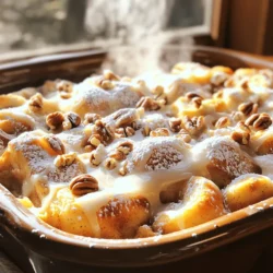 - 2 cans of refrigerated cinnamon rolls (8 rolls each), cut into quarters - 6 large eggs - 1 cup whole milk - 1 teaspoon pure vanilla extract - 1 teaspoon ground cinnamon - 1/4 teaspoon freshly grated nutmeg - 1/2 cup maple syrup (plus additional for serving) - 1/2 cup chopped pecans (optional) - Powdered sugar for dusting The base of this dish is super simple. You start with two cans of cinnamon rolls. Cut them into quarters to make them easy to soak in the egg mixture. I like using large eggs because they add richness. Whole milk gives it a creamy texture. Next, we add flavor enhancers. Pure vanilla extract boosts the sweetness. Ground cinnamon and nutmeg bring warmth and spice. These flavors mix perfectly with the cinnamon rolls. For extra fun, you can add some optional toppings. Maple syrup makes it sweeter. Chopped pecans add crunch. A dusting of powdered sugar gives it a nice finish. This combination makes every bite a delight. You can find the full recipe and more details to guide you through making this dish. - Preheat the oven to 350°F (175°C). - Grease a 9x13 inch baking dish with non-stick spray or butter. - In a large bowl, crack 6 large eggs. - Whisk in 1 cup of whole milk, 1 teaspoon pure vanilla extract, 1 teaspoon ground cinnamon, 1/4 teaspoon freshly grated nutmeg, and 1/2 cup maple syrup. - Make sure the mixture is smooth and well combined. - Cut the 2 cans of refrigerated cinnamon rolls into quarters. - Arrange the quartered rolls evenly in the greased dish. - If you like, sprinkle 1/2 cup of chopped pecans for extra crunch. - Pour the egg mixture over the cinnamon rolls. - Let the casserole rest for about 10 minutes. This helps the rolls soak up the mixture. - Place the casserole in the preheated oven. - Bake for 25-30 minutes until the top is puffed and golden brown. - Remove it from the oven and let it cool for a few minutes. - Drizzle the icing from the cinnamon rolls over the top. - Dust with powdered sugar for a sweet touch. Enjoy your delicious Cinnamon Roll French Toast Casserole! For more details, check the Full Recipe. To get the best texture, let the casserole rest for about 10 minutes after mixing. This time allows the cinnamon rolls to soak up the egg mixture, making it soft and custardy. To ensure each piece absorbs enough flavor, soak the cinnamon rolls thoroughly. Pour the egg mixture slowly, making sure it covers every piece. For a beautiful presentation, garnish with fresh berries or a sprig of mint. Bright colors add charm to your dish. Serve with extra maple syrup on the side for drizzling. This will enhance the flavor and make each bite more special. One common mistake is overbaking the casserole. Keep an eye on it, and take it out when the top is golden brown. Another mistake is not using enough egg mixture. Ensure each cinnamon roll piece is well-soaked. This will help create a moist, flavorful casserole. For the full recipe, check the [Full Recipe]. {{image_4}} You can easily change the flavors in your cinnamon roll French toast casserole. Try adding chocolate chips for a sweet twist. Dried fruit like raisins or cranberries can add a chewy texture. If you're looking for a dairy-free option, swap the whole milk with almond or oat milk. This keeps it creamy without the dairy. There are fun ways to serve this casserole. You can top it with whipped cream for a light touch. Greek yogurt can add a nice tangy flavor too. If you want to make it a dessert, serve it warm with ice cream. This makes it a real treat for any occasion! Seasonal flavors can also make your casserole special. In the fall, add pumpkin spice to give it a cozy vibe. For summer, mix in fresh berries like strawberries or blueberries. These add bright colors and delicious flavors that match the season perfectly. To store your Cinnamon Roll French Toast Casserole, let it cool first. Place it in an airtight container. This keeps it fresh and tasty. It will last in the fridge for about 3 to 5 days. Remember to cover it well to avoid drying out. You can freeze this casserole before or after baking. To freeze before baking, assemble the casserole and cover it tightly with foil. You can also freeze it after baking; just let it cool completely first. Wrap it well in plastic wrap and then foil. This will help keep it from getting freezer burn. When you are ready to eat, thaw it overnight in the fridge. For reheating, the best method is using the oven. Preheat it to 350°F (175°C). Place the casserole in a baking dish and cover it with foil. Heat for about 20 to 25 minutes until warm. You can also microwave single portions. Just heat for 1 to 2 minutes, checking every 30 seconds. This way, you keep the flavor and soft texture. Enjoy your delightful casserole warm! You can use several tasty substitutes for cinnamon rolls. Here are some ideas: - Brioche bread: This soft bread soaks up the egg mix well. - Croissants: Their flaky texture adds a buttery flavor. - Challah: A slightly sweet bread that works beautifully. - Sweet rolls: Any sweet roll can add fun flavors. Yes! You can prepare this casserole the night before. Here are some tips: - Assemble the casserole: Follow the recipe steps but do not bake it. - Cover it well: Use plastic wrap to keep it fresh in the fridge. - Bake in the morning: Preheat the oven and bake it when ready. This makes breakfast easy. Look for these signs to check if your casserole is ready: - Golden brown top: The top should be puffed and golden. - Firm texture: Gently shake the dish; it should not jiggle too much. - Toothpick test: Insert a toothpick in the center. It should come out clean. These tips help you enjoy a perfect Cinnamon Roll French Toast Casserole. For the full recipe, check the details above! This blog post explored how to create a delicious cinnamon roll casserole. We discussed the key ingredients, flavor enhancers, and how to assemble and bake the dish. I shared tips for perfect texture, presentation ideas, and common mistakes to avoid. We also covered variations to keep it fresh and storage tips to extend its life. Try this recipe for an easy breakfast or dessert. You will impress everyone with your cooking skills!