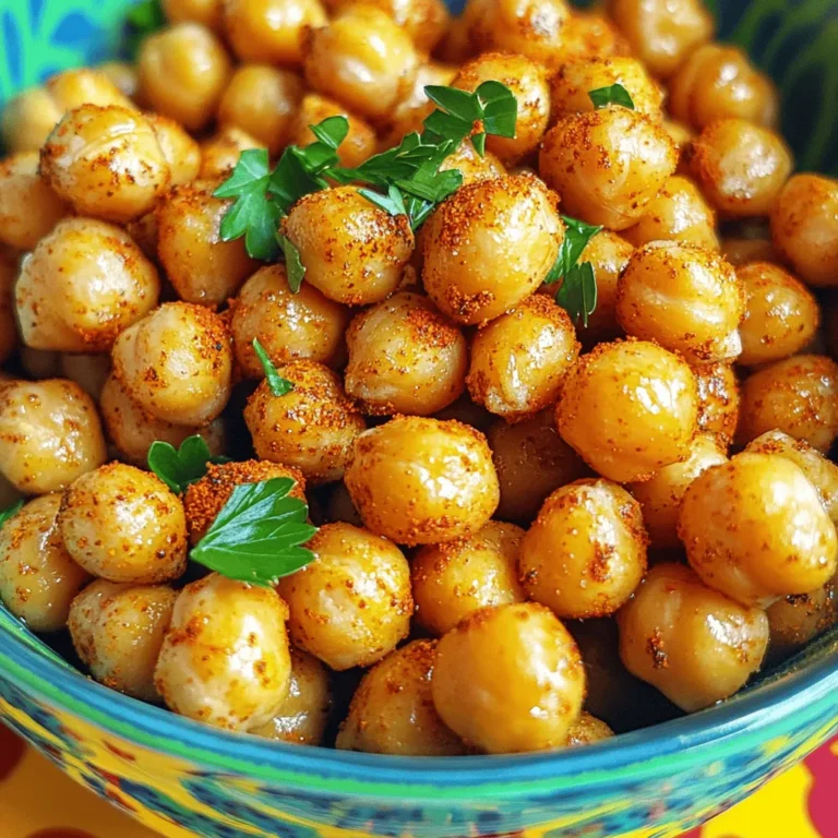 To make crispy air fryer chickpeas, you need just a few key items. Here’s what you will need: - 1 can (15 oz) chickpeas, drained and thoroughly rinsed - 1 tablespoon extra virgin olive oil - 1 teaspoon smoked paprika - 1 teaspoon garlic powder - 1/2 teaspoon ground cumin - 1/2 teaspoon sea salt - 1/4 teaspoon freshly cracked black pepper You can customize the flavor of your chickpeas with optional seasonings. Here are some ideas: - A pinch of cayenne pepper for heat - Fresh parsley or cilantro, finely chopped for garnish You don’t need much to get started. Here’s what you will need: - An air fryer - A mixing bowl - Paper towels for drying - A spoon for mixing With these ingredients and tools, you are ready to make a healthy snack. For the full recipe, check out the detailed instructions above. Start by preheating your air fryer to 400°F (200°C). This step takes about 5 minutes. It helps your chickpeas cook evenly and become crispy. Next, take a can of chickpeas and drain it. Rinse them under cold water to remove any canning liquid. Now, pat the rinsed chickpeas dry with a clean paper towel. This is very important! If the chickpeas are wet, they will not get that perfect crunch you want. In a large mixing bowl, add the dried chickpeas. Drizzle one tablespoon of extra virgin olive oil over them. Then, add your spices: one teaspoon of smoked paprika, one teaspoon of garlic powder, half a teaspoon of ground cumin, half a teaspoon of sea salt, and a quarter teaspoon of black pepper. If you like it spicy, add a pinch of cayenne pepper. Use a spoon or your hands to toss everything together. Make sure each chickpea has a nice coating of oil and spices. Now it's time to cook! Carefully place the seasoned chickpeas in a single layer in the air fryer basket. Avoid stacking them on top of each other. This allows hot air to circulate and crisp them up. Air fry the chickpeas for about 15-20 minutes. Remember to shake the basket halfway through cooking. This will help them brown evenly. When they are done, they should be golden and crunchy. Take them out and let them cool for a few minutes. This cooling time helps them crisp up even more. Finally, transfer your crispy chickpeas to a serving bowl. You can garnish them with fresh parsley or cilantro for a pop of color. Enjoy this tasty snack! Check out the Full Recipe for all the details. To get crunchy chickpeas, start by drying them well. After rinsing, use a paper towel to soak up excess water. This step is very important. Next, use enough oil but not too much. One tablespoon works well. Make sure to space out the chickpeas in the air fryer basket. If they touch, they will steam instead of crisp. Air fry at 400°F for 15 to 20 minutes. Shake the basket halfway for even cooking. Let them cool for a few minutes to get that extra crunch. One common mistake is skipping the drying step. If the chickpeas are wet, they won’t be crispy. Another mistake is overcrowding the basket. When too many chickpeas are in one place, they can turn soggy. Always cook in a single layer. Also, be careful with the seasonings. Adding too much salt can overpower the flavor. Stick to the amounts in the Full Recipe for the best taste. You can easily boost the flavor of your chickpeas. Try adding different spices like chili powder or onion powder. Fresh herbs also add a nice touch. After cooking, sprinkle some lemon juice for brightness. If you like heat, a pinch of cayenne pepper gives a nice kick. You can also mix in some Parmesan cheese after cooking for a savory twist. Experiment with flavors to find your perfect combination! {{image_4}} You can change the flavor of your crispy air fryer chickpeas with different spices. Try using curry powder for a warm taste. Or add Italian herbs like oregano and thyme for a fresh twist. Lemon zest can brighten up your dish. You might also like using ranch seasoning for a fun kick. Mix and match your spices to find your favorite blend! If you love heat, add more cayenne or chili powder. For a milder snack, skip the spicy seasonings. You can also use smoked paprika for a light smokiness without heat. Balance flavors by combining spicy and mild. This way, everyone at your table can enjoy them! Crispy chickpeas are great on their own, but you can serve them in fun ways. Use them as a salad topping for extra crunch. They also work well in grain bowls like quinoa or brown rice. For a tasty dip, pair them with hummus or a yogurt sauce. You can even use them as a crunchy snack during movie night! Explore these ideas to make your crispy chickpeas shine. To keep your crispy air fryer chickpeas fresh, store them in an airtight container. This prevents moisture from making them soggy. You can use a glass jar or a plastic container with a tight lid. Make sure the chickpeas are completely cool before sealing them. If you have leftovers, try to avoid stacking them to maintain their crunch. If your chickpeas lose their crispness, don't worry! You can easily reheat them. Place them back in the air fryer at 350°F (175°C) for about 5-7 minutes. This method revives their crunch. You could also use an oven. Just spread them on a baking sheet and heat for a few minutes. Check often to avoid burning. Crispy air fryer chickpeas can last for about 4-5 days at room temperature. After that, they may lose their crispness or flavor. If you want to keep them longer, you can store them in the fridge. Just remember, they might not be as crunchy. For the best taste, enjoy them fresh! For the complete recipe, check the Full Recipe section. Yes, you can use dried chickpeas. However, you must cook them first. Soak dried chickpeas overnight in water. Then, boil them until tender. This takes about 1 to 2 hours. After that, rinse and drain them before air frying. Using dried chickpeas adds a fresh taste and texture. Just be sure they are fully cooked for the best results. To keep chickpeas crispy, it’s crucial to dry them well. After rinsing, pat them with a paper towel. Excess moisture leads to sogginess. Also, air fry in a single layer. Overcrowding the air fryer can trap steam. This steam causes the chickpeas to lose their crunch. Shake the basket halfway through cooking to promote even crisping. Yes, crispy air fryer chickpeas are a healthy snack. They are high in protein and fiber. This makes them filling and nutritious. Using olive oil adds healthy fats. The spices enhance flavor without extra calories. Compared to fried snacks, these chickpeas are a better choice. They satisfy cravings while being good for your body. For a full recipe, check out the crispy air fryer chickpeas section. Crispy air fryer chickpeas are easy to make and fun to eat. We covered the key ingredients, preparation steps, and tips for a perfect crunch. You learned about seasoning options, serving ideas, and how to store your tasty snacks. Remember, avoiding common mistakes helps keep your chickpeas crispy. Enjoy experimenting with flavors to find your favorite. Now, it’s time to try making your own crispy chickpeas and impress your friends and family. Happy cooking!