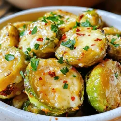 - 1 pound Brussels sprouts, trimmed and cut in half - 4 cloves of garlic, finely minced - 1/4 cup freshly grated Parmesan cheese - 3 tablespoons extra virgin olive oil - 1 teaspoon garlic powder - 1/2 teaspoon sea salt - 1/4 teaspoon freshly ground black pepper - 1/4 teaspoon red pepper flakes (optional for an extra kick) - Fresh parsley, finely chopped, for garnish - Additional Parmesan for serving When I make Garlic Parmesan Roasted Brussels Sprouts, I focus on quality ingredients. Fresh Brussels sprouts give the best flavor and texture. I like to trim and cut them in half to ensure they cook evenly. Garlic is a must. I finely mince four cloves for a strong, aromatic base. The Parmesan cheese adds a creamy depth. I prefer freshly grated Parmesan. It melts better and has a richer taste. Next, I reach for extra virgin olive oil. It not only helps to roast the sprouts but also enhances their flavor. I include garlic powder for an extra kick. Sea salt and black pepper round out the seasoning. Red pepper flakes add a nice heat if you want that little extra zing. Lastly, I love to garnish my dish. Fresh parsley brightens the appearance and adds fresh flavor. A sprinkle of extra Parmesan on top makes it even more appealing. For the complete recipe and detailed steps, check out the Full Recipe. You’ll want to try this dish soon! 1. Preheat your oven to 400°F (200°C). This helps the sprouts get nice and crispy. 2. Trim the ends off the Brussels sprouts and cut them in half. This step makes them cook evenly. 1. In a large mixing bowl, combine the halved Brussels sprouts, minced garlic, olive oil, garlic powder, sea salt, black pepper, and red pepper flakes if you want a little heat. 2. Toss everything together well. Make sure each sprout gets a good coating of the mixture. 1. Line a baking sheet with parchment paper. Spread the Brussels sprouts out in a single layer. They need space for roasting. 2. Roast them in the preheated oven for 20 minutes. Halfway through, stir them gently to ensure they brown evenly. 3. After 20 minutes, take the baking sheet out. Sprinkle the grated Parmesan cheese over the Brussels sprouts. 4. Return them to the oven for another 5 to 10 minutes. You want them crispy and golden brown, with melted cheese. 5. Once they are ready, take them out and garnish with fresh parsley before serving. This adds a nice touch and color. For the Full Recipe, refer to the earlier section! To get the best roast, set your oven to 400°F (200°C). This high heat helps the Brussels sprouts become crispy and golden. Spread the sprouts out on a baking sheet. Give them space to breathe. If they are too close, they will steam instead of roast. Want to kick up the flavor? You can add spices like paprika or herbs like thyme. Both will give your Brussels sprouts a tasty twist. If you want to try a different cheese, go for feta or goat cheese. They add a new flavor profile and can change the whole dish. Brussels sprouts pair well with many sides. Try serving them with roasted chicken or quinoa salad. You can also place them on a big platter for a nice family-style meal. For a fun twist, serve them in mini bowls with toothpicks for easy snacking. For the full recipe, check out the detailed instructions above. Enjoy your cooking! {{image_4}} You can take your Garlic Parmesan Roasted Brussels Sprouts to new heights. One great way is to add crispy bacon or pancetta. The salty flavor of bacon pairs well with the sprouts. Just chop the bacon and mix it with the sprouts before roasting. You can also switch up the type of cheese you use. Parmesan is great, but you can try pecorino Romano or even feta. Each cheese adds its unique twist. Experimenting with flavors makes cooking fun and exciting. If you want a vegan version, skip the cheese. Use nutritional yeast instead. It gives a cheesy flavor without dairy. You can also add some lemon juice for brightness. For those needing gluten-free options, this recipe is safe as is. Just ensure your seasonings are free of gluten. This way, everyone can enjoy these tasty Brussels sprouts. Adding Asian flavors can make this dish special. Try drizzling some soy sauce or sesame oil before roasting. This adds a savory and nutty taste. For an Italian twist, mix in dried herbs like oregano or thyme. These herbs enhance the flavor and bring a taste of Italy to your table. Get creative with the spices you love! For the full recipe, check out the section above. To store leftovers, let the Brussels sprouts cool to room temperature. Place them in an airtight container. This keeps them fresh and tasty for up to three days. For the best results, use a glass container. Glass does not hold odors or stains like plastic can. You can reheat the sprouts in the oven or microwave. For the oven, preheat it to 350°F (175°C). Spread the sprouts on a baking sheet and heat for about 10 minutes. This method helps keep them crispy. If you use the microwave, place them in a microwave-safe dish. Heat in short bursts of 30 seconds. Check often to avoid sogginess. Freezing is a great way to save extra Brussels sprouts. First, cool them completely. Then, spread them on a baking sheet in a single layer. Freeze for about two hours until solid. After that, transfer them to a zip-top bag. Remove as much air as possible before sealing. To thaw, place them in the fridge overnight. Reheat as mentioned before. They might lose some crispiness, but they will still taste good. Roast Brussels sprouts for 20 to 25 minutes at 400°F (200°C). This high heat gives them a great texture. Halfway through, stir them for even cooking. You want them crispy and golden brown. Yes, you can use frozen Brussels sprouts. However, fresh ones taste better. If using frozen, thaw and drain them first. Then, follow the same steps as the fresh ones. Adjust your cooking time since frozen sprouts may need a bit longer. You can add many things for extra flavor. Try crispy bacon or pancetta for a savory kick. Fresh herbs like thyme or rosemary add a nice touch, too. You can also mix in lemon juice for brightness. Experiment and find what you love! For the full recipe, check out the Garlic Parmesan Roasted Brussels Sprouts. In this post, I covered how to prepare Brussels sprouts with garlic and Parmesan. You’ve learned about essential ingredients and seasoning tips. I also shared step-by-step instructions for roasting them to perfection. Don’t forget to try different flavor pairings or serving styles for variety. Finally, proper storage and reheating methods help maintain taste and texture. Enjoy experimenting with this versatile vegetable in your meals!