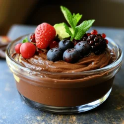 To make this rich and creamy vegan mousse, you need a few simple ingredients: - 2 ripe avocados, peeled and pitted - 1/2 cup unsweetened cocoa powder - 1/2 cup pure maple syrup - 1/4 cup almond milk (or any plant-based milk of your choice) - 1 teaspoon vanilla extract - A pinch of sea salt These ingredients come together to create a smooth texture and deep chocolate flavor. The avocados add creaminess and healthy fats. You can elevate your mousse with some fresh garnishes. Here are a couple of my favorites: - Fresh berries (such as raspberries or strawberries) - Mint leaves Adding these garnishes not only makes the dish look pretty but also adds a refreshing taste. If you want to switch things up, here are some easy substitutions: - Instead of maple syrup, you can use agave syrup for sweetness. - Use coconut milk in place of almond milk for a richer flavor. - If you can’t find ripe avocados, try using a banana for a different twist. These options still keep the mousse vegan while allowing for personal taste. You can find the full recipe above to guide you through this easy dessert. Start with ripe avocados. Ripe avocados feel slightly soft when you press them. Slice them in half and remove the pit. Use a spoon to scoop the green flesh into your food processor. This step is easy and quick. You want to get every bit of avocado because it gives the mousse a creamy texture. Next, add the other ingredients to the food processor. Pour in the unsweetened cocoa powder, pure maple syrup, almond milk, and vanilla extract. Don’t forget the pinch of sea salt! Secure the lid and blend on high speed. Stop every now and then to scrape down the sides. You want a smooth and creamy mix. Taste it when blended. If you want it sweeter, add a bit more maple syrup and blend again. After blending, transfer the mousse into serving dishes. You can use small bowls or one big bowl. Cover it with plastic wrap and chill in the fridge for at least thirty minutes. This chill time helps the flavors mix and the mousse to set. When ready to serve, add fresh berries and mint for color. This makes your mousse look fancy and appetizing. For the full recipe, check out the ingredients and instructions above! To get that perfect, creamy texture, use ripe avocados. The riper, the better! When blending, make sure to mix everything well. Stop to scrape down the sides of the bowl. This ensures all the bits blend smoothly. If the mousse seems too thick, add a little extra almond milk. Blend again until it’s silky and smooth. Taste the mousse after blending. If you want it sweeter, add more maple syrup. Do this slowly, a little at a time. Blend again for a quick mix. Remember, the sweetness can change based on the cocoa powder. Some brands are more bitter than others. Adjust according to your taste. Serving can be fun and creative! Use small clear glasses to show off the rich color. You can also layer the mousse with fresh berries for a colorful treat. A sprig of mint on top adds a nice touch. For a more casual look, use small bowls. Just make sure to chill before serving for the best flavor. For the full recipe, check out the detailed instructions provided earlier. {{image_4}} You can change the flavor of your mousse easily. Try adding a splash of espresso for a coffee twist. You can also mix in orange zest for a bright citrus note. If you love spices, a dash of cinnamon or cayenne pepper adds warmth. These small changes can make your mousse unique and fun! Maple syrup is great, but other sweeteners work too. You can use agave nectar or coconut sugar. If you want a low-calorie option, try stevia or monk fruit sweetener. Just remember to adjust the amount based on the sweetness you prefer. Each sweetener can give your mousse a different taste. If you have nut or soy allergies, you can still enjoy this mousse. Simply replace almond milk with oat milk or rice milk. Both options keep the mousse creamy without nuts or soy. This way, everyone can enjoy this rich and creamy treat without worry. Don't forget, the full recipe is just a few steps away to guide you! Storing leftover mousse is simple. First, let the mousse cool in the fridge. After that, scoop it into a clean container. Make sure to cover it tightly. This keeps it fresh and tasty for later. To keep your mousse fresh, always use clean utensils. Avoid letting any dirt or germs in. Store it in the fridge right after serving. The mousse stays good for about three days. If you want to keep it longer, try freezing it. Just remember to thaw it in the fridge before serving. Use airtight containers for best results. Glass or plastic containers work well. If you use glass, make sure they are freezer-safe if you plan to freeze the mousse. For small portions, mason jars are perfect. They look great, too! For the full recipe, check the earlier section. Enjoy your rich and creamy vegan chocolate avocado mousse! Yes, this mousse is healthy! It uses avocados as the base. Avocados are rich in healthy fats, vitamins, and fiber. They help keep you full and satisfied. The cocoa powder brings antioxidants, making it a great choice for a sweet treat. Plus, using maple syrup adds natural sweetness without refined sugar. This dessert is not only tasty but also good for your body! Absolutely! You can use any plant-based milk you like. Almond milk works well, but so do oat, soy, or coconut milk. Each type will give a slightly different taste. Just choose the one you enjoy most. If you want a creamier texture, try using full-fat coconut milk. It adds a rich flavor that pairs nicely with chocolate. The mousse lasts about 3 to 5 days in the fridge. Make sure to store it in an airtight container to keep it fresh. If you see any browning on top, just stir it in before serving. The flavors will still be delicious! Enjoy it as a quick snack or a sweet treat throughout the week. For the complete recipe, check out the Full Recipe section. You now know how to make vegan chocolate avocado mousse. We covered the key ingredients and handy tips. Remember to adjust sweetness to suit your taste. Don't be afraid to add your favorite flavors or toppings. This mousse is rich and creamy, making it a healthy treat. Store any leftovers carefully to keep them fresh. Enjoy this dessert, knowing it’s both tasty and good for you. Dive in and explore the many ways you can customize your mousse!