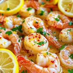 - 1 pound large shrimp, peeled and deveined - 4 tablespoons unsalted butter, at room temperature - 4 cloves garlic, finely minced - Grated zest of 1 lemon - Freshly squeezed juice of 1 lemon - 1 teaspoon red pepper flakes (adjust to your desired spice level) - Sea salt and freshly cracked black pepper to taste - 2 tablespoons fresh parsley, finely chopped (for garnish) - 1 tablespoon extra virgin olive oil - Thin lemon slices (for garnish) You can swap large shrimp for smaller ones if needed. If you want less fat, use olive oil instead of butter. You can also use garlic powder if you lack fresh garlic. Fresh parsley can be replaced with dried parsley. For a tangy twist, try lime juice instead of lemon juice. This dish serves four. Each serving has about 250 calories. It contains 15 grams of fat and 22 grams of protein. The meal is low in carbs, making it a great option for many diets. The shrimp provide healthy omega-3 fatty acids, while garlic and lemon add vitamins and flavor. Enjoy this dish knowing it’s tasty and nourishing! For the complete cooking process, check the Full Recipe. First, gather all your ingredients. You will need shrimp, butter, garlic, lemon, and spices. Make sure the shrimp is peeled and deveined. This saves time. Mince the garlic finely. Zest the lemon and squeeze the juice. Chop the parsley for garnish. 1. Heat 1 tablespoon of olive oil in a large skillet over medium heat. Wait until the oil shimmers. 2. Add the minced garlic and red pepper flakes. Stir them for about 1 minute. This helps the garlic smell great. 3. Put the shrimp in the skillet. Sprinkle with sea salt and black pepper. Cook for 2-3 minutes until they turn pink on one side. 4. Flip the shrimp carefully. Add the butter, lemon zest, and lemon juice. Cook for another 2-3 minutes until the shrimp is fully cooked. 5. Remove the skillet from heat. Toss in the parsley for a fresh taste. 6. Serve the shrimp right away. Add thin lemon slices on top for extra flavor. This dish goes well with rice or crusty bread. You can also serve it over pasta for a heartier meal. Pair it with a fresh salad or steamed vegetables for balance. Enjoy this quick and tasty recipe with family and friends! For the complete recipe, check out the Full Recipe. When picking shrimp, look for a few key signs. Fresh shrimp should smell like the ocean, not fishy. The shells should be firm, and the flesh should be translucent. If you see black spots, avoid those shrimp. Always buy shrimp with no ice glaze. This means they are fresh and not frozen. If possible, buy shrimp from a trusted fishmonger or market. Check for local sources to get the best quality. Garlic brings a lot of flavor to this dish. To get the best taste, use fresh garlic cloves. Mince them finely for a stronger flavor. Sauté the garlic in olive oil before adding shrimp. Cook it just until fragrant, about one minute. If you cook it too long, it can burn and taste bitter. If you want a more intense garlic flavor, you can add some garlic powder along with the fresh garlic. This shrimp dish tastes best when served hot. As soon as you finish cooking, plate it right away. Letting it sit can make the shrimp tough. If you have leftovers, store them in the fridge and reheat them gently. Use a low heat on the stove or in the microwave. Add a bit of lemon juice to keep the flavor fresh. Enjoy this dish with a side of warm bread or over rice for a complete meal. For the full recipe, check out the section above. {{image_4}} You can turn lemon garlic butter shrimp into a hearty meal by adding pasta. Cook your favorite pasta, like spaghetti or fettuccine. Once the shrimp is ready, toss it with the cooked pasta. The sauce clings to the noodles. This makes for a tasty and filling dish. You can add a sprinkle of cheese for extra flavor. If you want a kick, try the spicy Cajun style. Add Cajun seasoning when cooking the shrimp. A teaspoon or two will do. This spice mix brings heat and depth. The butter and lemon balance the spices well. You'll love the bold flavors in each bite. Boost nutrition by adding veggies. Bell peppers, snap peas, or spinach work great. Sauté them with the garlic for a few minutes. Then add the shrimp as usual. This not only adds color but also fiber and vitamins. Your meal becomes more balanced and healthy. For more delicious ideas, check out the Full Recipe. After enjoying your Lemon Garlic Butter Shrimp, let any leftovers cool. Place them in an airtight container. Store in the fridge for up to two days. Make sure to seal it well to keep the shrimp fresh. If you want to save them longer, consider freezing. To reheat, use a skillet on low heat. Add a splash of water or broth to keep it moist. Stir gently to warm the shrimp evenly. You can also microwave them, but do it in short bursts to avoid overcooking. To freeze, place the cooled shrimp in a freezer-safe bag. Remove as much air as possible to prevent freezer burn. These shrimp can last up to three months in the freezer. When ready to eat, defrost them in the fridge overnight before reheating. Enjoy your meal even after a few days! To add heat, increase the red pepper flakes. Start with 1 teaspoon. If you want more spice, try adding ½ teaspoon more. You can also use fresh chopped chili peppers for extra kick. Adjust to your taste, so it’s just right for you. Yes, you can use frozen shrimp. Make sure to thaw them first. Put the shrimp in a bowl of cold water for about 15 minutes. This method keeps the shrimp firm. Drain and pat them dry before cooking. This helps avoid a watery dish. Lemon garlic butter shrimp pairs well with many sides. Here are some great options: - Rice: White, brown, or jasmine rice soaks up the sauce well. - Pasta: Toss with spaghetti or linguine for a hearty dish. - Vegetables: Steamed broccoli or green beans add color and nutrition. - Salad: A light salad with greens and a lemon vinaigrette can balance the meal. Feel free to explore these options to find a match you love! For the full recipe, check the instructions above. This recipe guide covered all you need for a tasty lemon garlic butter shrimp dish. We discussed each ingredient, substitutions, and key nutritional info. I shared simple prep steps and cooking directions, plus tips to enhance garlic flavor. You learned about food variations and how to store leftovers properly. Shrimp is versatile and delicious. By following these steps, you can enjoy a great meal! Keep experimenting with flavors and enjoy your cooking journey.