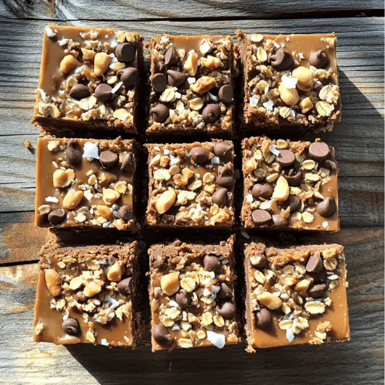 To make these tasty chocolate peanut butter bars, you need a few key ingredients. Here’s what you will need: - 1 cup creamy peanut butter - 1/2 cup honey or maple syrup - 2 cups rolled oats - 1/2 cup unsweetened cocoa powder - 1 teaspoon pure vanilla extract - 1/4 teaspoon salt - 1/2 cup chocolate chips (dairy-free if needed) These ingredients come together to create a rich and satisfying treat. The creamy peanut butter gives the bars their smooth texture, while the rolled oats add great chewiness. While the basic recipe is delightful, you can make it even better. Here are some optional add-ins to consider: - 1/4 cup crushed nuts (like almonds or walnuts) - 1/4 cup shredded coconut These add-ins bring extra crunch and flavor. If you love a nutty taste, crushed nuts work great. Shredded coconut adds a sweet touch that can make each bite special. To whip up these bars, you will need some simple tools. Gather the following items: - A large mixing bowl - A spatula for mixing - An 8x8-inch baking dish - Parchment paper for easy removal - A sharp knife for cutting Having the right equipment makes the process smooth. The mixing bowl and spatula help blend the ingredients well, while the baking dish keeps everything contained. Using parchment paper means you can lift the bars out easily when they are ready. For the full recipe, check out the detailed instructions above. Start by taking a large mixing bowl. Add 1 cup of creamy peanut butter and 1/2 cup of honey or maple syrup. Use a spatula to mix them well. You want a smooth and creamy blend. This mix is the base of your bars. The rich flavor of peanut butter shines through when paired with the sweet syrup. Next, add 2 cups of rolled oats, 1/2 cup of unsweetened cocoa powder, 1 teaspoon of pure vanilla extract, and 1/4 teaspoon of salt to the bowl. Stir this mixture vigorously. You want to fully combine all the dry ingredients with the wet mix. The dough will become thick and sticky, which is just what you need for the bars. Now, get an 8x8-inch baking dish and line it with parchment paper. Leave some paper hanging over the edges. This will help you lift the bars out later. Carefully transfer your thick dough into the dish. Use your hands or a spatula to press it down evenly. Make sure to fill the corners well. If you want, sprinkle crushed nuts or shredded coconut on top. Gently press them into the mixture. Cover the dish with plastic wrap or aluminum foil. Place it in the refrigerator for at least 2 hours. This chilling time helps the bars firm up. After they set, lift the bars out using the parchment paper. Use a sharp knife to cut them into squares or rectangles. Enjoy your tasty creations! For the detailed recipe, check the Full Recipe. To get the best texture, mix the peanut butter and honey well. You want a smooth blend. When you add oats, stir until they are fully coated. This helps the bars hold together. If your mixture feels too dry, add a bit more honey or peanut butter. A little goes a long way! Keep your bars fresh by storing them in an airtight container. Place them in the fridge to stay cool. They can last up to a week. If you want to keep them longer, try freezing them. Just wrap each bar in plastic wrap before placing them in a freezer bag. This keeps them tasty for up to three months. You can boost the flavor of your bars with fun add-ins. Try adding a scoop of protein powder for a health kick. Or, mix in some crushed nuts for crunch. Chopped dried fruit can add sweetness, too. You can also sprinkle sea salt on top for a sweet-salty combo. Each addition brings a new twist to your treats! For the full recipe, check out the earlier section. {{image_4}} You can swap peanut butter for other nut butters. Almond butter works well. Cashew butter also gives a nice taste. Sunflower seed butter is a great choice for nut allergies. Each type brings its own flavor. Just keep the same amounts to keep the bars balanced. To make these bars gluten-free, use certified gluten-free rolled oats. Most other ingredients are naturally gluten-free. Always check labels to be sure. You can still enjoy these tasty treats without gluten. They will taste just as good! For a vegan version, replace honey with maple syrup. Use dairy-free chocolate chips for a vegan option. You can also choose to skip the chocolate chips if you want. All other ingredients are already vegan-friendly. These small changes keep the bars tasty and plant-based. For a complete guide, check the [Full Recipe]. These no bake chocolate peanut butter bars taste great with drinks. A glass of cold milk pairs well. The creamy milk balances the rich flavors of the bars. You can also enjoy them with coffee or tea. Hot drinks warm up the chocolate and bring out its taste. For a fun twist, try them with a smoothie. A banana or berry smoothie adds a fruity touch. These bars are a hit at parties and gatherings. They are easy to cut into small squares, making them perfect for sharing. Set them on a dessert table with other treats. You can also serve them at picnics or family events. Their sweet and salty mix appeals to many. If you have kids, they will love these bars at birthday parties. They can help you cut and serve them! No bake chocolate peanut butter bars make great gifts. Wrap them in colorful paper or place them in a nice box. Add a personal note to make it special. They are perfect for holidays or as a thank-you gift. You can even make a batch for a friend who loves sweets. Homemade treats show you care and are fun to make together. For the full recipe, check the details above! No Bake Chocolate Peanut Butter Bars last up to one week in the fridge. Store them in an airtight container. They taste great even after a few days. The bars may lose some crunch but still remain delicious. Yes, you can use natural sweeteners like maple syrup or agave nectar. These options work well to keep the bars sweet. They also add a unique flavor to the mix. Adjust the amount based on your taste preference. I recommend using semi-sweet or dark chocolate chips. You can also choose dairy-free chips if you prefer. The type of chocolate can change the taste, so pick what you enjoy most. Yes, you can freeze No Bake Chocolate Peanut Butter Bars. Wrap them tightly in plastic wrap or foil. They should last for up to three months in the freezer. Just remember to thaw them in the fridge before eating. For the full recipe, check out the section above. No Bake Chocolate Peanut Butter Bars are easy to make and taste great. We covered what you need, from essential ingredients to optional add-ins. I shared step-by-step instructions for making these bars. You also learned tips for the perfect texture and creative variations. These bars are tasty for any occasion. Enjoy them with drinks, share them as gifts, or adapt them to fit your needs. Keep experimenting with flavors, and have fun in the kitchen!