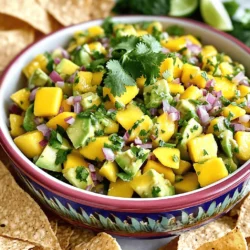 To make your Mango Avocado Salsa, gather the following ingredients: - 1 ripe mango, diced into small cubes - 2 ripe avocados, diced into chunks - 1 small red onion, finely chopped - 1 fresh jalapeño pepper, seeded and minced - 1/4 cup fresh cilantro leaves, finely chopped - Juice of 2 fresh limes - Salt and freshly ground black pepper, to taste - 1/2 teaspoon ground cumin (optional for an earthy flavor) Choosing ripe mangoes and avocados is key for great salsa. Here are some tips: - Mango: Look for a mango that feels slightly soft when you press it. The skin should have a bit of color, ranging from green to yellow-red. A fruity scent is also a good sign. - Avocado: Gently squeeze the avocado. If it yields just a little, it’s ripe and ready to use. Avoid any that feel too mushy or have dark spots. Want to take your salsa up a notch? Consider these optional ingredients: - Garlic: Mince 1 clove for added depth. Garlic brings a nice, savory touch. - Pineapple: Add diced pineapple for a sweet twist. This will also add tropical flair. - Bell Pepper: Dice a small red or yellow bell pepper for extra crunch and color. - Honey: A drizzle of honey can balance out the heat of the jalapeño. Just a teaspoon will do! These ingredients can change the flavor profile and make your salsa unique. To make the best Mango Avocado Salsa, start with your ingredients. First, dice the ripe mango and avocados into small, even cubes. This helps create a nice texture. Next, chop the red onion finely. You want small pieces for a balanced flavor. Be careful when handling the jalapeño. Remove the seeds and mince it finely. This will add a nice kick! Combine the diced mango and avocados in a large bowl. Then, add the chopped onion and minced jalapeño. Sprinkle fresh cilantro leaves on top. Finally, squeeze the juice of two fresh limes over the mixture. This adds a tangy flavor that brightens up the salsa. This salsa does not require cooking, which makes it simple. Just mix all the ingredients in the bowl. Season with salt, black pepper, and optional cumin. Toss gently to combine, but do not mash the avocados. Keeping them chunky makes the salsa fresh and appealing. Let the salsa rest for about 10 minutes. This allows the flavors to blend and get even better. If you feel adventurous, try adding a pinch of garlic powder for depth. For serving, choose a colorful bowl to enhance the dish. Garnish with extra cilantro leaves on top for a fresh look. This salsa pairs well with crispy tortilla chips. You can also serve it on a bed of mixed greens for a salad twist. For a fun touch, try it with grilled fish or chicken. This makes a delicious and vibrant meal, perfect for any gathering. To see the complete recipe, check the Full Recipe section above. To keep avocados fresh after cutting, use lime juice. The acid in lime slows browning. Brush or squeeze lime juice on cut avocado. Store it in an airtight container. You can also cover it with plastic wrap. Press the wrap right onto the surface. This limits air exposure and helps keep it green. For mixing, use a large bowl. A silicone spatula works best for gently combining ingredients. It prevents mashing the avocados. When serving, choose a colorful bowl to highlight the salsa. A serving spoon can help scoop out the salsa easily. Consider using tortilla chips or a scoop for fun serving. Add more lime juice for extra zest. You can also mix in diced tomatoes for a fresh twist. If you like heat, include more jalapeño or a dash of hot sauce. If you want a smoky flavor, sprinkle in some smoked paprika. Taste as you go to find your perfect balance. For a sweet touch, try adding diced pineapple. This adds a tropical flair to your salsa. For the full recipe, check out the detailed steps above. {{image_4}} To add heat, try a spicy twist! Start with the basic recipe. Then, add more jalapeños. You can also mix in diced serrano peppers for extra spice. For a smoky flavor, add chipotle powder. This creates a salsa that packs a punch! Want to make your salsa even more fun? Consider adding other fruits! Pineapple adds sweetness and a nice chew. Diced kiwi works well for a tangy kick. Papaya is another great choice. Each fruit brings its own flavor and color, making your salsa pop! If you want a low-carb version, skip the mango and use cucumber. It keeps the salsa fresh and crunchy. For a vegan spin, add black beans for protein. This makes your salsa hearty and filling without losing flavor. You can still enjoy the zesty lime and cilantro, of course! Want the full recipe? Check out the Full Recipe section for more details. To keep your Mango Avocado Salsa fresh, place it in a sealed container. Air exposure can cause the avocados to brown quickly. If you have leftover salsa, try to cover it tightly with plastic wrap before sealing the lid. This method helps preserve the bright colors and flavors. Mango Avocado Salsa stays fresh in the fridge for about two days. After that, the quality starts to decline. If you want to freeze it, I recommend omitting the avocado. Avocados do not freeze well and can become mushy. Instead, freeze the mango, onion, jalapeño, and cilantro mix. You can add fresh avocado later when you're ready to serve. For the best storage, use glass or BPA-free plastic containers. These materials do not retain odors and help keep your salsa fresh. Choose a container that fits snugly, reducing the air inside. This way, your salsa remains tasty and vibrant for longer. Yes, you can make Mango Avocado Salsa ahead of time. However, I suggest you prepare it a few hours in advance. This way, the flavors blend well. If you make it too early, the avocados may brown. To prevent browning, add lime juice before serving. You can serve Mango Avocado Salsa with many tasty options. Here are some ideas: - Crisp tortilla chips for dipping - Grilled fish or chicken for a fresh topping - Tacos or burritos for added flavor - Mixed greens for a colorful salad - Quesadillas for a delicious side Yes, this salsa fits many special diets. It is gluten-free and vegan, making it a great choice. If you want to make it low-carb, just skip the chips. This salsa is healthy and packed with nutrients too! You can adjust the spice level easily. If you like it mild, add less jalapeño. You can also remove the seeds for less heat. If you want more spice, you can add extra jalapeño or even a pinch of cayenne. Taste as you go to find your perfect balance! Check out the Full Recipe for more details on making this delightful salsa. Making Mango Avocado Salsa is fun and easy. We covered key ingredients, tips for picking ripe fruits, and ways to enhance flavor. I provided step-by-step instructions to prepare and serve your salsa. You learned how to keep avocados fresh and some handy tools to help. Experiment with variations and proper storage tips to make this dish yours. Remember, salsa can fit into any diet. Use what you learned to impress family and friends with your salsa skills. Enjoy your tasty creation today!