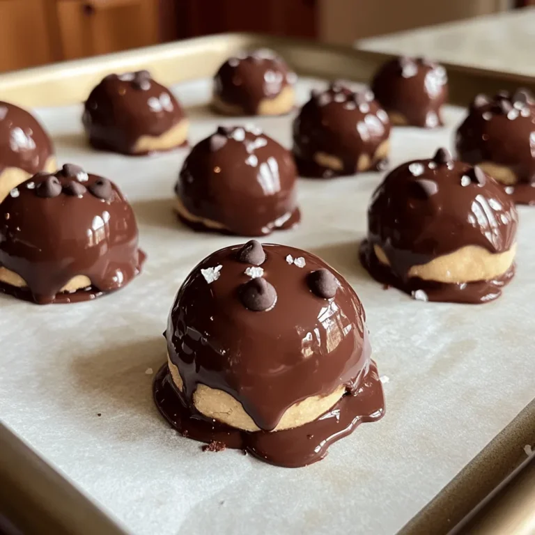 All-purpose flour is the base for these cookie dough bites. It gives the dough structure. Use fresh flour for the best taste. I recommend sifting it to remove lumps. This helps the dough mix smoothly. Always measure it correctly to avoid a dry texture. Sweeteners add flavor and texture. Brown sugar makes the bites chewy. It has molasses, which adds moisture. Granulated sugar gives sweetness and a little crunch. Combining both sugars creates the perfect balance in taste. For this recipe, I use 1/2 cup of brown sugar and 1/4 cup of granulated sugar. Butter is key for a creamy texture. Unsalted butter works best for controlling salt. Make sure it’s softened. This allows it to blend well with the sugars. Cold butter will not mix properly. I suggest leaving it out for about 30 minutes before starting. This helps create a rich flavor in your bites. For the complete recipe, check out the [Full Recipe]. To start, you need to treat the flour for safety. Raw flour can hold bacteria. To kill any germs, spread the flour on a baking sheet. Bake it at 350°F for about five minutes. This step is crucial, so do not skip it. After baking, let the flour cool completely before using it in your dough. Now, it’s time to mix the dough. In a large bowl, add softened butter, brown sugar, and granulated sugar. Use an electric mixer to beat this blend for two to three minutes. The mixture should look creamy and smooth. Then, pour in the vanilla extract and add the salt. Mix again until everything is well combined. Next, gradually add the cooled flour. Mix on low speed until it’s just combined. Finally, gently fold in the mini chocolate chips. Be careful not to overmix here; you want those chips to stay whole. Chilling the dough is a key step. After forming balls of dough, place them on a parchment-lined baking sheet. Space them out well. Then, put the sheet in the fridge for about 30 minutes. This chilling helps the dough firm up, making it easier to coat later. After chilling, dip each ball into melted dark chocolate. This will give your bites a rich coating. Once they are coated, chill them again for another 15 minutes. This sets the chocolate coating. You will love how nice they look and taste! For the full recipe, refer back to the beginning. To get the right dough, start with room temperature butter. It helps blend smoothly. Use a mixer on medium speed for about 2-3 minutes. This makes the butter and sugar creamy. When you add flour, mix slowly. You want it mixed but not too dry. If the dough feels too sticky, add a bit more flour. If it’s too dry, a splash of milk can help. For a smooth chocolate coating, melt dark chocolate gently. Use a microwave or a double boiler. Dipping each bite in the warm chocolate gives a nice shine. Use a fork to lift each ball out. This helps remove extra chocolate. Let any drips fall back into the bowl. This way, each bite stays neat and tasty. Serve these cookie dough bites on a nice plate. A decorative platter can impress your guests. You can also use small gift boxes for a fun touch. Before serving, sprinkle a bit of sea salt on top. It adds a nice contrast to the sweet chocolate. Enjoy presenting these bites as a treat for any occasion! {{image_4}} To make chocolate chip cookie dough bites vegan, swap butter for coconut oil or vegan butter. This change gives a rich taste while keeping it plant-based. Use brown sugar instead of granulated sugar, as it is often vegan. Make sure to check labels to avoid any hidden animal products. You can also use dairy-free chocolate chips for the coating, keeping everything delicious and ethical. If you need gluten-free bites, almond flour or oat flour works great. Almond flour adds a nutty flavor, while oat flour keeps it light. Both options are easy to find. You might need to adjust the amount slightly; start with a little less and add more as needed. Always check for gluten-free labels to avoid cross-contamination. Want to jazz up your cookie dough bites? Try adding nuts like walnuts or pecans for extra crunch. You can also mix in spices like cinnamon or nutmeg for warmth. Both options take your bites to the next level. A touch of sea salt on top adds a nice contrast to the sweet chocolate. These small changes can create a unique twist on the classic treat. For the full recipe, check out the section above. To keep your cookie dough bites fresh, store them in an airtight container. Place a sheet of parchment paper between layers to avoid sticking. You can keep them on the counter for up to three days. For longer storage, the fridge is perfect. Just remember to let them cool fully before sealing. Freezing is a great option for longer storage. Once your cookie dough bites are set, place them on a baking sheet. Make sure they are not touching. Freeze them for about an hour until firm. After that, transfer them to an airtight freezer bag. They will last up to three months in the freezer. When you want to enjoy them, let them thaw in the fridge for a few hours. Always check your cookie dough bites before enjoying them. If you see any mold or an off smell, toss them out. Also, if the chocolate coating looks dull or chalky, it may have gone bad. Trust your senses—it's better to be safe than sorry! Yes, you can eat cookie dough bites raw. However, raw flour can cause issues. To safely enjoy cookie dough, heat-treat the flour first. This process kills harmful bacteria. Once you follow this step, you can indulge in the creamy, sweet goodness without worry. Homemade cookie dough bites last about one week in the fridge. Store them in an airtight container. If you want to keep them longer, freeze the bites. They can last up to three months in the freezer. Just remember to thaw them before enjoying! You can find pre-made chocolate chip cookie dough bites in many grocery stores. Check the frozen dessert aisle or the snack section. Some stores also offer them in their bakery. Online retailers may have a wider selection as well. Some popular brands for store-bought cookie dough bites are Nestlé Toll House, Edoughble, and Doughp. These brands offer tasty options that are safe to eat raw. Check the labels for ingredients and flavors that suit your taste. In this blog post, we explored the key ingredients needed for perfect cookie dough bites. We discussed the importance of flour, sweeteners, and butter. I shared step-by-step instructions to mix and chill your dough properly. You learned tips to achieve the right consistency and creative ways to present your treats. We also looked at variations for vegan and gluten-free options and covered essential storage tips. Enjoy making your cookie dough bites, and remember to try new flavors! Happy baking!