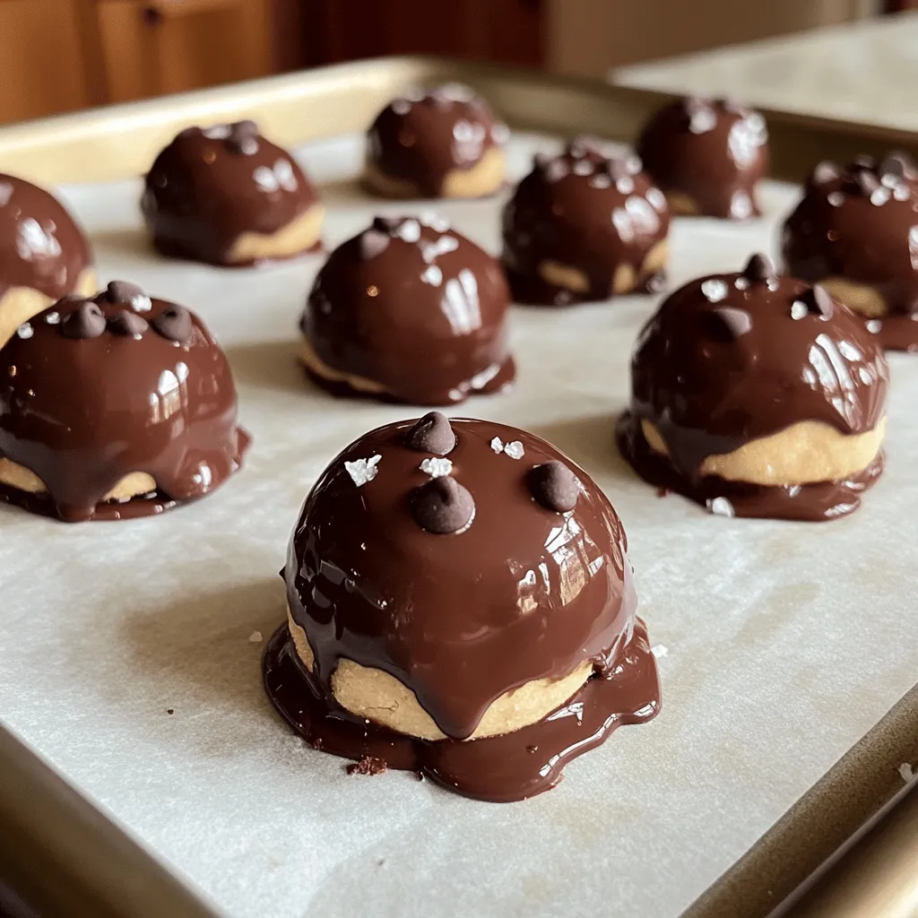 All-purpose flour is the base for these cookie dough bites. It gives the dough structure. Use fresh flour for the best taste. I recommend sifting it to remove lumps. This helps the dough mix smoothly. Always measure it correctly to avoid a dry texture. Sweeteners add flavor and texture. Brown sugar makes the bites chewy. It has molasses, which adds moisture. Granulated sugar gives sweetness and a little crunch. Combining both sugars creates the perfect balance in taste. For this recipe, I use 1/2 cup of brown sugar and 1/4 cup of granulated sugar. Butter is key for a creamy texture. Unsalted butter works best for controlling salt. Make sure it’s softened. This allows it to blend well with the sugars. Cold butter will not mix properly. I suggest leaving it out for about 30 minutes before starting. This helps create a rich flavor in your bites. For the complete recipe, check out the [Full Recipe]. To start, you need to treat the flour for safety. Raw flour can hold bacteria. To kill any germs, spread the flour on a baking sheet. Bake it at 350°F for about five minutes. This step is crucial, so do not skip it. After baking, let the flour cool completely before using it in your dough. Now, it’s time to mix the dough. In a large bowl, add softened butter, brown sugar, and granulated sugar. Use an electric mixer to beat this blend for two to three minutes. The mixture should look creamy and smooth. Then, pour in the vanilla extract and add the salt. Mix again until everything is well combined. Next, gradually add the cooled flour. Mix on low speed until it’s just combined. Finally, gently fold in the mini chocolate chips. Be careful not to overmix here; you want those chips to stay whole. Chilling the dough is a key step. After forming balls of dough, place them on a parchment-lined baking sheet. Space them out well. Then, put the sheet in the fridge for about 30 minutes. This chilling helps the dough firm up, making it easier to coat later. After chilling, dip each ball into melted dark chocolate. This will give your bites a rich coating. Once they are coated, chill them again for another 15 minutes. This sets the chocolate coating. You will love how nice they look and taste! For the full recipe, refer back to the beginning. To get the right dough, start with room temperature butter. It helps blend smoothly. Use a mixer on medium speed for about 2-3 minutes. This makes the butter and sugar creamy. When you add flour, mix slowly. You want it mixed but not too dry. If the dough feels too sticky, add a bit more flour. If it’s too dry, a splash of milk can help. For a smooth chocolate coating, melt dark chocolate gently. Use a microwave or a double boiler. Dipping each bite in the warm chocolate gives a nice shine. Use a fork to lift each ball out. This helps remove extra chocolate. Let any drips fall back into the bowl. This way, each bite stays neat and tasty. Serve these cookie dough bites on a nice plate. A decorative platter can impress your guests. You can also use small gift boxes for a fun touch. Before serving, sprinkle a bit of sea salt on top. It adds a nice contrast to the sweet chocolate. Enjoy presenting these bites as a treat for any occasion! {{image_4}} To make chocolate chip cookie dough bites vegan, swap butter for coconut oil or vegan butter. This change gives a rich taste while keeping it plant-based. Use brown sugar instead of granulated sugar, as it is often vegan. Make sure to check labels to avoid any hidden animal products. You can also use dairy-free chocolate chips for the coating, keeping everything delicious and ethical. If you need gluten-free bites, almond flour or oat flour works great. Almond flour adds a nutty flavor, while oat flour keeps it light. Both options are easy to find. You might need to adjust the amount slightly; start with a little less and add more as needed. Always check for gluten-free labels to avoid cross-contamination. Want to jazz up your cookie dough bites? Try adding nuts like walnuts or pecans for extra crunch. You can also mix in spices like cinnamon or nutmeg for warmth. Both options take your bites to the next level. A touch of sea salt on top adds a nice contrast to the sweet chocolate. These small changes can create a unique twist on the classic treat. For the full recipe, check out the section above. To keep your cookie dough bites fresh, store them in an airtight container. Place a sheet of parchment paper between layers to avoid sticking. You can keep them on the counter for up to three days. For longer storage, the fridge is perfect. Just remember to let them cool fully before sealing. Freezing is a great option for longer storage. Once your cookie dough bites are set, place them on a baking sheet. Make sure they are not touching. Freeze them for about an hour until firm. After that, transfer them to an airtight freezer bag. They will last up to three months in the freezer. When you want to enjoy them, let them thaw in the fridge for a few hours. Always check your cookie dough bites before enjoying them. If you see any mold or an off smell, toss them out. Also, if the chocolate coating looks dull or chalky, it may have gone bad. Trust your senses—it's better to be safe than sorry! Yes, you can eat cookie dough bites raw. However, raw flour can cause issues. To safely enjoy cookie dough, heat-treat the flour first. This process kills harmful bacteria. Once you follow this step, you can indulge in the creamy, sweet goodness without worry. Homemade cookie dough bites last about one week in the fridge. Store them in an airtight container. If you want to keep them longer, freeze the bites. They can last up to three months in the freezer. Just remember to thaw them before enjoying! You can find pre-made chocolate chip cookie dough bites in many grocery stores. Check the frozen dessert aisle or the snack section. Some stores also offer them in their bakery. Online retailers may have a wider selection as well. Some popular brands for store-bought cookie dough bites are Nestlé Toll House, Edoughble, and Doughp. These brands offer tasty options that are safe to eat raw. Check the labels for ingredients and flavors that suit your taste. In this blog post, we explored the key ingredients needed for perfect cookie dough bites. We discussed the importance of flour, sweeteners, and butter. I shared step-by-step instructions to mix and chill your dough properly. You learned tips to achieve the right consistency and creative ways to present your treats. We also looked at variations for vegan and gluten-free options and covered essential storage tips. Enjoy making your cookie dough bites, and remember to try new flavors! Happy baking!