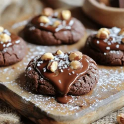 In this section, I will share the key components needed for making chocolate hazelnut spread cookies. Each ingredient plays a big role in creating that soft, chewy texture and rich flavor. Here’s what you need: - 1 cup all-purpose flour - 1/4 cup unsweetened cocoa powder - 1/2 teaspoon baking soda - 1/4 teaspoon salt - 1/2 cup unsalted butter, softened - 1/2 cup packed brown sugar - 1/4 cup granulated sugar - 1 large egg - 1 teaspoon pure vanilla extract - 1/2 cup chocolate hazelnut spread - 1/2 cup chopped hazelnuts - Flaky sea salt for topping Each of these ingredients blends together to create a cookie that is not only soft but also bursting with flavor. The cocoa powder gives it a deep chocolate taste. The chocolate hazelnut spread adds a creamy texture that makes the cookies melt in your mouth. Chopped hazelnuts provide a nice crunch and extra nutty flavor. Once you gather these ingredients, you will be ready to create a delicious treat. Check out the Full Recipe for more detailed steps and tips! - Preheat your oven to 350°F (175°C). - Prepare a baking sheet by lining it with parchment paper. This keeps the cookies from sticking. - In a medium bowl, whisk together the flour, cocoa powder, baking soda, and salt. Mix until well combined. - In a large bowl, cream together the softened butter, brown sugar, and granulated sugar. Use an electric mixer on medium speed for 2-3 minutes until light and fluffy. - Next, add the egg and vanilla extract. Beat until the mixture is smooth and fully combined. - Gradually mix the dry ingredients into the wet mixture. Use low speed to avoid overmixing, which can make the cookies tough. - Carefully fold in the chocolate hazelnut spread and chopped hazelnuts. Use a spatula to ensure even distribution. - Scoop generous spoonfuls of dough onto the prepared baking sheet, leaving about 2 inches between each cookie. - Sprinkle a light pinch of flaky sea salt on top of each cookie. This adds a nice contrast to the sweetness. - Bake the cookies for 10-12 minutes. The edges should be set, while the centers stay soft. - After baking, let the cookies cool on the sheet for 5 minutes. Then, transfer them to a wire rack to cool completely. For the full recipe, check the earlier sections! Enjoy the delightful taste of these chocolate hazelnut spread cookies. - Best practices for measuring ingredients: Always use measuring cups and spoons. Level off dry ingredients with a knife for accuracy. For sticky ingredients like honey or syrup, spray the measuring cup with cooking spray first. This helps them slide out easily. - How to avoid overmixing the dough: Mix just until you see no dry flour. Overmixing can lead to tough cookies. Use a spatula to fold in the chocolate hazelnut spread and hazelnuts gently. - Toasting hazelnuts for added depth: Toasting hazelnuts brings out their rich flavor. Spread them on a baking sheet and bake at 350°F (175°C) for about 10 minutes. Keep an eye on them to avoid burning. - Optional ingredients for flavor variations: You can add a pinch of sea salt for balance or mix in chocolate chips for extra chocolatey goodness. A dash of espresso powder can also deepen the flavor. - Arranging cookies for serving: Place the cookies on a rustic wooden board or a white plate for contrast. Make sure to leave space between them for a neat look. - Drizzling extra chocolate hazelnut spread: Melt a bit of the spread in the microwave for a few seconds. Use a spoon to drizzle it over the cookies. This adds a lovely finish and extra flavor. For the full recipe, check out the full recipe section. {{image_4}} You can easily change some ingredients in the cookie recipe. If you want gluten-free cookies, use gluten-free flour instead of all-purpose flour. Brands like Bob's Red Mill offer good options that work well in baking. For a dairy-free option, swap the butter for coconut oil or a vegan butter substitute. These will keep your cookies soft and tasty without dairy. Adding spices can take your cookies to the next level. A pinch of cinnamon gives warmth. If you enjoy coffee, try adding a bit of espresso powder for a rich flavor. You can also mix in chocolate chips or other nuts. Semi-sweet or dark chocolate chips add extra sweetness. For nut lovers, try pecans or walnuts for a different crunch. If you want to make a vegan version, replace the egg with a flaxseed egg. Mix 1 tablespoon of ground flaxseed with 2.5 tablespoons of water. Let it sit for a few minutes until it thickens. This works great in cookies! For lower sugar options, use a sugar substitute like monk fruit or stevia. Just keep in mind that the taste may change a bit. You can also reduce the sugar in the original recipe by a third. These swaps and adaptations let you enjoy your cookies while keeping your diet in check. To keep cookies fresh, cooling them properly is key. After baking, let the cookies sit on the baking sheet for about 5 minutes. This allows them to set. Next, move them to a wire rack to cool completely. This prevents soggy bottoms and keeps them soft. For storage, choose airtight containers. Glass jars or plastic containers work well. Always wait until cookies are cool before sealing them. If you stack them, place parchment paper between layers to avoid sticking. Freezing cookie dough is simple and a great way to save time. First, scoop the dough onto a baking sheet. Leave space between each scoop. Freeze them until solid, about 1-2 hours. Then, transfer the frozen dough balls to a zip-top bag. Label the bag with the date and type of cookie. To bake frozen cookies, no need to thaw. Preheat your oven and add a few minutes to the baking time. This way, you get fresh cookies anytime you want. At room temperature, these cookies stay fresh for about 5 days. Store them in an airtight container. Look for signs of spoilage, like a dry or hard texture. If you see mold, toss them out. Enjoy your cookies while they are soft and tasty! Can I use dark chocolate hazelnut spread? Yes, you can use dark chocolate hazelnut spread. It adds a rich, bold flavor. This option works well if you enjoy deep chocolate taste. Just keep the rest of the recipe the same. How do I make cookies softer? To keep cookies soft, don’t overbake them. Bake until the edges are set, but the centers are still soft. Let them cool on the baking sheet. This way, they remain chewy and delicious. What can I substitute if I don't have hazelnuts? If you lack hazelnuts, use walnuts or almonds. Both nuts provide a nice crunch. You can also skip the nuts for a nut-free option. How do I know when the cookies are done? Check the edges of the cookies. They should look firm. The centers may appear soft and slightly underbaked. This is perfect as they will firm up while cooling. Can I adjust the sweetness of the cookies? Yes, you can adjust the sweetness. Use less sugar if you prefer less sweet cookies. You can also add a pinch of salt to balance flavors. What is the best way to prevent cookies from spreading? To stop cookies from spreading, chill the dough before baking. This helps maintain their shape. Also, ensure you use enough flour in the mix to create a good texture. How can I add more chocolate flavor to the cookies? To boost the chocolate taste, add chocolate chips to the dough. You can also use a mix of cocoa powder and melted chocolate. This adds depth and richness to your cookies. For the full recipe, check the detailed instructions above! This blog post provided a clear guide to making delicious hazelnut cookies. We covered the ingredients, step-by-step instructions, and helpful tips. You learned about flavor variations, storage methods, and common questions. Baking is fun and rewarding. With the right tools and knowledge, you can create amazing treats. Enjoy experimenting with flavors, and share your cookies with friends! Happy baking!