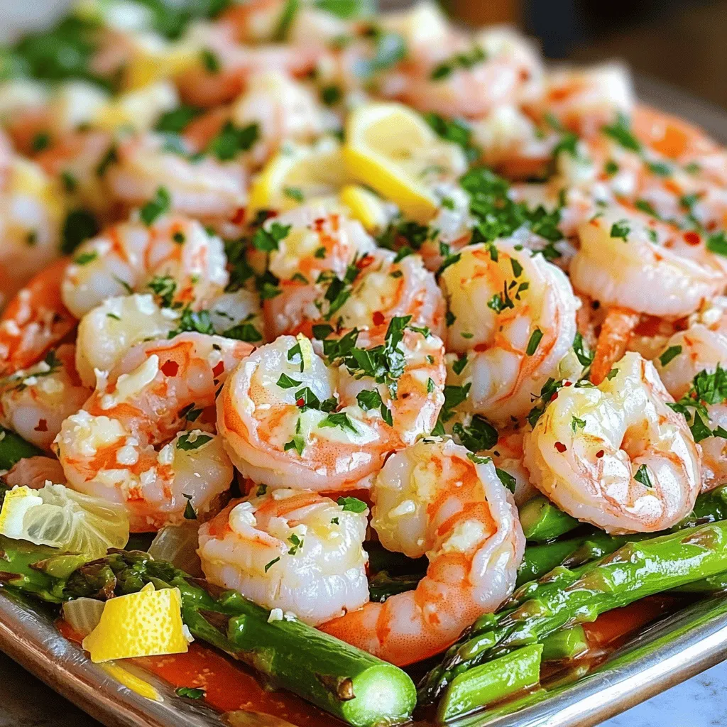 - Shrimp Specifications: Type and Size - For this recipe, use large shrimp, about 1 lb (450g). Look for shrimp that are peeled and deveined for ease. Fresh shrimp is best, but frozen works too. Just make sure they are fully thawed before cooking. - Asparagus Preparation: Fresh vs. Frozen - I prefer fresh asparagus for its crispness and flavor. Use one bunch, trimmed and cut into 2-inch pieces. If you choose frozen, make sure to thaw it and drain excess water. Fresh gives a better texture and taste. - Butter Options: Unsalted vs. Salted - I recommend using unsalted butter for this dish. It lets you control the salt level. You will need 4 tablespoons, divided into two portions. Salted butter can work too, but be cautious with added salt in the final dish. Cleaning and Seasoning Shrimp Start by rinsing the shrimp under cold water. This removes any shell bits. After rinsing, pat them dry with paper towels. Season the shrimp well with salt and black pepper. Make sure they are coated evenly for great flavor. Trimming and Cutting Asparagus For the asparagus, begin by trimming the tough ends. Cut the asparagus into 2-inch pieces. This size helps them cook evenly and look nice on the plate. Sautéing Asparagus to Perfect Texture In a large skillet, melt 2 tablespoons of unsalted butter over medium heat. Once the butter is melted and bubbly, add the asparagus pieces. Sauté them for about 3-4 minutes, stirring often. You want them to be bright green and slightly tender, yet still crunchy. Remove them from the skillet and set aside. Sautéing Garlic for Maximum Flavor In the same skillet, add the remaining 2 tablespoons of butter. Let it melt completely. Then, add the minced garlic and red pepper flakes. Sauté for about 1 minute. Stir constantly until the garlic smells great but be careful not to burn it. Cooking Shrimp to Juicy Perfection Add the seasoned shrimp to the skillet. Spread them out in a single layer. Cook for about 3-4 minutes, or until they turn pink and opaque. Once cooked, gently fold in the lemon zest and lemon juice. This adds a fresh taste that brightens the dish. Combining Ingredients in the Skillet Return the sautéed asparagus to the skillet. Mix everything together gently. Cook for another minute to heat through. This allows the asparagus to soak up the garlic butter. Adjusting Seasonings for Optimal Taste Taste the dish and see if it needs more salt, black pepper, or lemon juice. Adjust these to fit your taste. This step helps to enhance the flavors and make every bite delicious. For the full recipe, check out the detailed instructions above. - Achieving the Perfect Sauté To get a great sauté, heat your skillet first. Use medium heat and add butter. When the butter bubbles, it's time to add the asparagus. Stir gently to keep it from burning. Cook for just a few minutes. The asparagus should stay bright green and crunchy. - Flavor Enhancements: Adding Citrus and Herbs Fresh lemon juice and zest bring zest to your dish. They brighten flavors, giving a fresh taste. You can also add herbs like parsley or cilantro. These herbs add color and flavor. Just sprinkle them on top before serving. - Pairing with Side Dishes Garlic butter shrimp and asparagus taste great with rice or quinoa. You can also serve it with a light salad. A side of crusty bread is perfect for soaking up the sauce. Choose simple sides that won’t overpower the dish. - Ideal Presentation Tips For a lovely display, use a large white platter. Arrange the shrimp and asparagus in a colorful way. Drizzle the leftover garlic butter sauce over the top. Add a lemon wedge on the side for a pop of color. This makes your meal look gourmet and inviting. For the complete dish, check out the [Full Recipe]. {{image_4}} You can easily swap ingredients in this dish. For protein, try chicken or tofu. Both options work well with garlic butter. Chicken gives a nice bite, while tofu adds a soft texture. For veggies, think about using broccoli, zucchini, or bell peppers. These choices add color and crunch. Broccoli gives a nice bite, while zucchini cooks quickly. Bell peppers bring sweetness to the dish. Adjust spice levels to suit your taste. If you like it hot, add more red pepper flakes. For a milder dish, cut back on the flakes. You can also try different herbs for a unique twist. Basil or thyme can add fresh notes. Use fresh herbs for the best flavor. For a zesty kick, consider adding more lemon juice or zest. It brightens the dish nicely. For the full recipe, refer to the recipe section. To keep your garlic butter shrimp and asparagus fresh, store leftovers in the fridge. Place the dish in an airtight container. It will stay good for up to 3 days. The shrimp may lose some texture over time, but the flavor remains strong. If you want to save it for longer, you can freeze it. Divide the dish into smaller portions and use freezer-safe containers. It will last up to 3 months in the freezer. To avoid freezer burn, make sure to seal the containers well. When it's time to eat leftovers, reheating properly helps keep the flavor and texture. The best way is to use a skillet over medium heat. This method warms the shrimp and asparagus evenly. Stir gently to avoid overcooking the shrimp. You can also use a microwave. Place the leftovers in a microwave-safe bowl. Cover it with a lid or microwave-safe wrap. Heat it in short bursts of 30 seconds, stirring in between. This way, you ensure everything heats evenly without drying out. For more details, check out the Full Recipe. Can I use frozen shrimp or asparagus? Yes, you can use frozen shrimp or asparagus. Just thaw them first before cooking. This helps them cook evenly and keeps the texture nice. How do I know when shrimp are fully cooked? Shrimp are fully cooked when they turn pink and opaque. They should also curl into a C shape. If they look gray or feel mushy, they need more time. What can I serve with Garlic Butter Shrimp and Asparagus? I love serving this dish with rice or pasta. You can also pair it with a fresh salad or crusty bread. These sides soak up the delicious garlic butter sauce. Can I make it ahead of time? You can prep the shrimp and asparagus ahead of time. Just store them in the fridge until you are ready to cook. However, I recommend cooking it fresh for the best taste. Is this dish suitable for meal prep? Yes, this dish is great for meal prep. You can cook it in batches and store it in airtight containers. It stays tasty in the fridge for up to three days. How to make Garlic Butter Shrimp and Asparagus gluten-free? To make this dish gluten-free, avoid using any sauces that contain gluten. Stick to fresh ingredients and focus on the garlic, shrimp, and asparagus. This way, you keep it safe and delicious! This blog post shared how to make Garlic Butter Shrimp and Asparagus. We covered ingredients, cooking steps, and tips. You learned about shrimp types, fresh versus frozen asparagus, and butter choices. The cooking process showed how to sauté perfectly and combine flavors. You discovered variations with proteins and veggies, plus storage tips for leftovers. Making this dish is easy and fun. Keep experimenting with flavors. Enjoy your cooking journey!