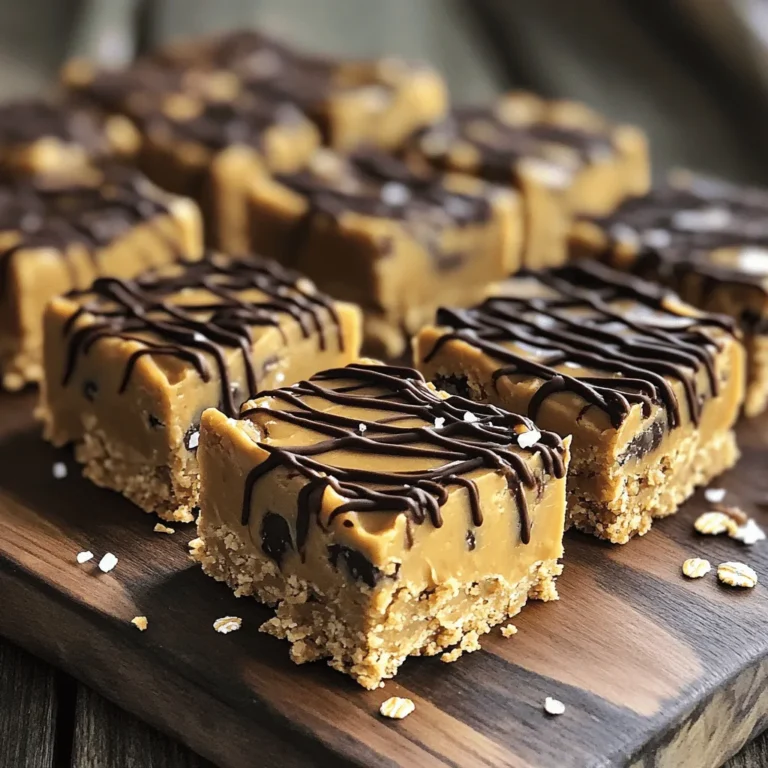 To make these delicious bars, you need these main ingredients: - 1 cup creamy peanut butter - 1 cup rolled oats - 1/2 cup honey or pure maple syrup - 1/4 cup coconut flour - 1/2 cup dark chocolate chips (dairy-free if desired) - 1/4 teaspoon vanilla extract - A pinch of salt For some customization, you can add: - Chopped nuts for crunch - Cocoa powder for a chocolatey twist - Dried fruits for sweetness These bars contain common allergens such as peanuts and possibly gluten from oats. If you need allergen-friendly options: - Use almond butter or sunflower seed butter instead of peanut butter. - Choose gluten-free oats to avoid gluten. - For sweeteners, use agave syrup if avoiding honey. Always check labels to be safe! Start by taking 1 cup of creamy peanut butter. Add in 1/2 cup of honey or pure maple syrup. Mix them together in a large bowl. I like using a spatula for this step. Make sure the mixture is smooth and well blended. A smooth mix is key. It makes the bars taste great and helps hold them together. Next, take 1 cup of rolled oats and 1/4 cup of coconut flour. Add these dry ingredients into your peanut butter mix. Use a wooden spoon to stir them in. Make sure everything is mixed well. You don’t want any dry spots left. This helps each bite have the same yummy taste. Now, it’s time to pack the mixture into a baking dish. I use an 8x8-inch dish lined with parchment paper. This makes it easy to lift the bars out later. Press the mixture firmly into the dish. Use your hands or a spatula to make it even. Chill the dish in the refrigerator for 1 to 2 hours. This helps the bars set up nicely. When they are firm, lift them out using the parchment paper. Cut them into bars or squares as you like. For the full recipe, check back to see all the steps! To get the best texture for your No-Bake Peanut Butter Bars, you need the right balance of ingredients. Make sure to use creamy peanut butter. This keeps the bars smooth and not too crumbly. When mixing, stir slowly to blend all ingredients well. If you see dry spots, keep mixing. Common mistakes include not packing the mixture tightly enough in the dish. If it’s loose, the bars may fall apart when you cut them. Press the mixture firmly into the baking dish to avoid this. Also, make sure to chill the bars long enough, about 1-2 hours. This sets them perfectly. Serving your No-Bake Peanut Butter Bars can be fun and creative. Arrange the bars neatly on a nice plate. For a special touch, drizzle some melted chocolate on top. You can also sprinkle chopped nuts or a pinch of sea salt for extra flavor and texture. This makes them look pretty and taste even better! If you want to make these bars ahead of time, they freeze well. Wrap the bars tightly in plastic wrap or place them in an airtight container. They can last up to three months in the freezer. When you're ready to enjoy them, take the bars out and let them thaw in the fridge for a few hours. This keeps them firm and tasty. Enjoy your delicious treat! {{image_4}} You can easily change the flavor of your no-bake peanut butter bars. One option is to add cocoa powder. This gives a rich, chocolatey taste. Just mix in 1/4 cup of cocoa powder with the dry ingredients. If you're after a protein boost, try adding protein powder instead. A scoop of your favorite protein powder blends well and keeps the bars nutritious. You can also swap peanut butter for other nut butters. Almond or cashew butter works great. Each nut butter brings a unique taste. So, feel free to experiment with what you like best. Adding mix-ins can make your bars even better. Try seeds like chia or flax for extra crunch and nutrients. Dried fruits like cranberries or raisins can add a sweet touch. Just make sure to chop them small, so they mix in well. For toppings, consider drizzling melted dark chocolate over the bars. This adds a nice finish and makes them look fancy. You can also sprinkle chopped nuts or coconut flakes on top. These toppings give extra flavor and texture. Enjoy creating your own perfect no-bake peanut butter bars! Check out the Full Recipe for more ideas. To keep your no-bake peanut butter bars fresh, follow these tips: - Cool completely: Always let the bars cool in the fridge for at least 1-2 hours. - Use airtight containers: Store them in a clean, airtight container. This helps keep moisture out. - Layer with parchment: If stacking, place parchment paper between layers to prevent sticking. - Refrigerate: Store in the fridge to maintain texture and taste. No-bake peanut butter bars can last a while! Here’s how long you can keep them: - Refrigerated: Up to one week. - Frozen: They last up to three months in the freezer. Check for signs of spoilage like an off smell or a change in texture. If they feel too soft or sticky, it's best to toss them. Enjoy your tasty treat while it’s fresh! The total prep and cook time is about 2 hours and 15 minutes. You need only 15 minutes to mix everything together. The rest is chilling time in the fridge. This makes it easy to fit into your day. Yes, you can swap honey or maple syrup for other sweeteners. Agave syrup or brown rice syrup work well too. If you prefer something sugar-free, try stevia or erythritol. Just make sure to adjust the amount since some sweeteners are much sweeter than others. To check if the bars are set, gently press on the top with your finger. If it feels firm and doesn't leave an imprint, they are ready. You can also look for a glossy finish on the top. If they still feel soft, give them more time in the fridge. To recap, you learned how to make no-bake peanut butter bars. We discussed the required ingredients and possible allergens. I shared step-by-step instructions to help you create the perfect mixture. You also found tips for storing and serving the bars, along with unique variations. These bars are easy to customize and a healthy treat. You can enjoy them guilt-free, knowing exactly what’s inside. Now, it’s time to grab those ingredients and start making your delicious bars!