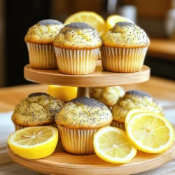 For my lemon poppy seed muffins, I use the following ingredients: - 1 ½ cups all-purpose flour - 1/2 cup granulated sugar - 2 teaspoons baking powder - 1/2 teaspoon baking soda - 1/4 teaspoon salt - 1/4 cup poppy seeds - 1 cup buttermilk - 1/4 cup vegetable oil - 2 large eggs - Zest of 1 lemon - Juice of 1 lemon - 1 teaspoon vanilla extract When selecting your ingredients, focus on freshness. Always pick bright lemons. Their zest and juice add a strong taste. Fresh buttermilk gives the muffins a nice rise. Check the expiration date on your buttermilk. For flour, choose a brand that feels smooth and free of lumps. Quality granulated sugar should be dry and free of clumps. For poppy seeds, ensure they are whole, not crushed, to keep their crunch. If you need substitutions, here are some ideas: - Gluten-Free: Use a gluten-free flour blend instead of all-purpose flour. - Dairy-Free: Replace buttermilk with almond milk mixed with a teaspoon of vinegar. - Egg-Free: Use flaxseed meal mixed with water as an egg replacer. One tablespoon of flaxseed meal plus two and a half tablespoons of water equals one egg. These swaps keep the muffins tasty and enjoyable for everyone! For the full recipe, check out the detailed instructions above. To start, preheat your oven to 375°F (190°C). Line your muffin tin with paper liners. You can also use non-stick spray for easy removal. In a large bowl, mix the dry ingredients. Combine 1 ½ cups all-purpose flour, 1/2 cup granulated sugar, 2 teaspoons baking powder, 1/2 teaspoon baking soda, 1/4 teaspoon salt, and 1/4 cup poppy seeds. Use a whisk to blend them well. Next, in another bowl, whisk the wet ingredients together. You’ll need 1 cup buttermilk, 1/4 cup vegetable oil, 2 large eggs, zest from 1 lemon, juice from 1 lemon, and 1 teaspoon vanilla extract. Mix until smooth. Now, pour the wet mixture into the dry ingredients. Use a spatula to fold them gently. Do not overmix! A few lumps are okay. Now, scoop the batter into the muffin cups. Fill each cup about two-thirds full. This gives them room to rise. Place the muffin tin in the preheated oven. Bake for 18-20 minutes. To check for doneness, insert a toothpick into the center of a muffin. If it comes out clean, they are ready. After baking, let the muffins cool in the tin for about 5 minutes. Then, move them to a wire rack. This helps them cool completely and prevents sogginess. If your muffins are too dry, try adding a bit more buttermilk next time. If they sink in the middle, it could be from overmixing. Always fold the batter gently. If they are too dense, check your baking powder's freshness. Expired baking powder won’t help them rise. For more details, check the Full Recipe for Lemon Poppy Seed Muffins. To boost the lemon taste, use fresh lemons. Fresh zest gives a bright flavor. You can also add a touch of almond extract for depth. It adds a lovely layer to the muffins. Honey or maple syrup can replace some sugar for a natural sweetness. This gives a unique twist to the muffins. For soft and fluffy muffins, avoid overmixing. Mix just until the wet and dry ingredients come together. A few lumps are fine. Using room-temperature eggs and buttermilk helps too. This ensures they mix well without cooling the batter down. Also, consider folding in some blueberries or raspberries for added moisture and flavor. One common mistake is overbaking. Keep an eye on the time and test with a toothpick. Another mistake is using cold ingredients. Cold eggs or buttermilk can make the batter tough. Lastly, don’t skip the lemon zest. It is key in giving that bright, fresh taste. For a full recipe, check the earlier section. {{image_4}} You can make gluten-free lemon poppy seed muffins using a gluten-free flour blend. This is an easy swap. Just choose a blend that works well for baking. Look for one that has xanthan gum for better texture. Follow the same steps from the full recipe. You will enjoy the same bright flavors without the gluten! To create vegan lemon poppy seed muffins, replace eggs with flaxseed meal or chia seeds. Mix one tablespoon of either with three tablespoons of water. Let it sit for a few minutes until it becomes thick. Use a plant-based milk, like almond or oat milk, instead of buttermilk. These changes keep the taste light and fresh while being plant-based. You can add more flavors to your muffins. Try mixing in blueberries or raspberries for a fruity twist. If you want a hint of spice, add a pinch of cinnamon or ginger. For an extra lemony kick, include lemon extract or more lemon zest. These little changes can turn a simple muffin into a delightful treat! To keep your lemon poppy seed muffins fresh, store them in an airtight container. Place a paper towel in the container to absorb moisture. This helps prevent sogginess. You can keep them at room temperature for about three days. For longer freshness, store them in the fridge for up to a week. To enjoy warm muffins again, preheat your oven to 350°F (175°C). Wrap each muffin in foil to keep them soft. Heat them for about 10 minutes. If you prefer the microwave, place the muffin on a microwave-safe plate. Heat for about 15-20 seconds. This method warms them nicely without drying them out. Freezing muffins is a smart way to save some for later. First, let the muffins cool completely. Then, wrap each muffin in plastic wrap tightly. Place the wrapped muffins in a freezer bag. You can freeze them for up to three months. When you're ready to eat, thaw them in the fridge overnight and reheat as needed. This method keeps the muffins tasting fresh and delicious. For the full recipe, refer back to the earlier section. Yes, you can use whole wheat flour. It will make the muffins denser. I suggest using half whole wheat and half all-purpose flour for the best results. This mix keeps the flavor light while adding some nutrition. Remember, this change may also affect the baking time slightly. To fix dry muffins, you can add more moisture. If the muffins come out dry, try using more buttermilk next time. You can also add a tablespoon of yogurt or applesauce to the batter. If you already baked them, brush the tops with a simple syrup. Just mix equal parts water and sugar until dissolved. This will add moisture back into the muffins. For extra sweetness, you can add chocolate chips or dried fruit. Blueberries or cranberries work well with lemon flavor. You could also sprinkle some sugar on top before baking for a sweet crust. Another option is to drizzle a lemon glaze over the muffins after they cool. This adds a nice touch and extra sweetness! For more ideas, check the Full Recipe to explore different ingredients. In this post, we explored the key ingredients and steps for making lemon poppy seed muffins. We looked at quality tips, potential allergens, and substitutions. I shared detailed prep steps and baking guidelines. I also covered how to enhance flavor and perfect texture. Remember, small tweaks can improve your baking. Lastly, proper storage methods ensure freshness. With these tips, you’ll create delicious muffins every time. Enjoy baking and making them your own!